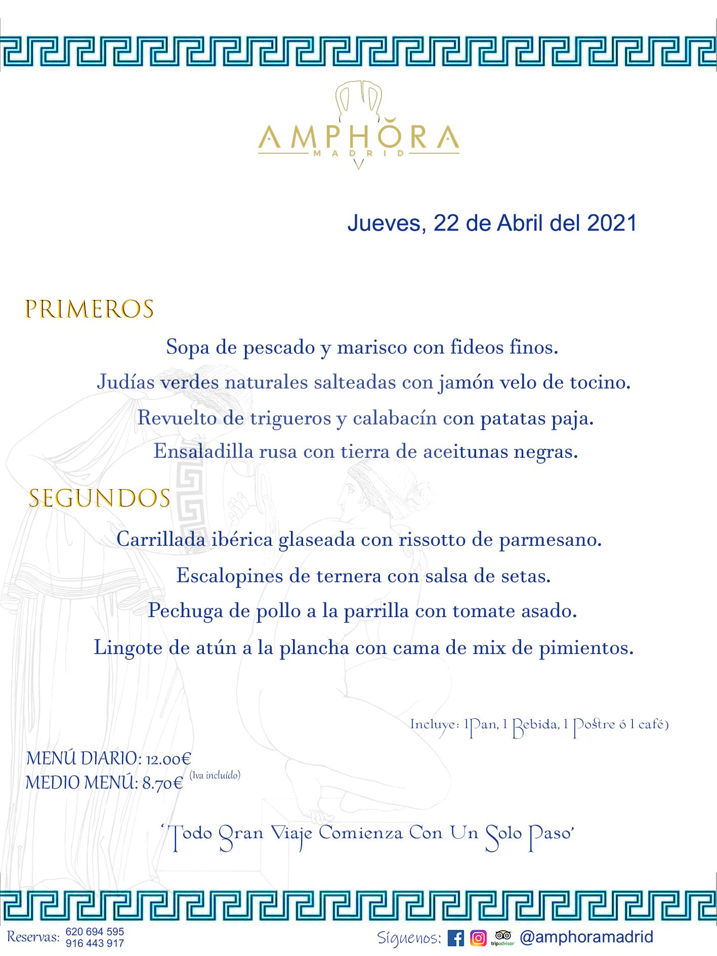 MENÚS DIARIOS MENÚ DEL DÍA JUEVES 22 DE ABRIL ALCORCÓN RESTAURANTE AMPHORA TERRAZA ALCORCÓN MADRID Av. Leganés, 54 28923 · Alcorcón · Madrid · España 91 644 39 17 620 694 595 https://youtu.be/HeULHal1yEY (Vea aquí nuestras instalaciones) https://www.amphoramadrid.com RESTAURANTE AMPHORA TERRAZA ALCORCÓN. MENUS FIN DE SEMANA ALCORCÓN, MENÚS DIARIOS ECONÓMICOS EN ALCORCÓN, MEJORES RESTAURANTES EN ALCORCÓN, TERRAZAS ALCORCON, COMER Y CENAR EN TERRAZA EN ALCORCÓN, RESTAURANTES CON TERRAZA, MEJORES TERRAZAS ALCORCÓN, COMER EN ALCORCON, RESTAURANTES GOURMET ALCORCÓN, MENUS FIN DE SEMANA ECONOMICOS ALCORCON, COMER AL AIRE LIBRE, MENUS ECONOMICOS ALCORCON, UNO DE LOS MEJORES RESTAURANTES DE ALCORCÓN Y ZONA SUR DE MADRID EN CALIDAD PRECIO. RESTAURANTE AMPHORA TERRAZA, ES UN ESPACIO GOURMET DONDE PODRÁ DEGUSTAR DEL MEJOR PRODUCTO CON UNA ELABORACIÓN CUIDADA Y CREATIVA. ADEMÁS, PODRÁ DISFRUTAR DE TODO TIPO DE BEBIDAS PREMIUM PREPARADAS POR NUESTRO BARTENDER, VERMUTS DELICIOSOS Y CERVEZAS DE CALIDAD, YA SEA EN EN EL INTERIOR DE NUESTRO RESTAURANTE O EN NUESTRA MARAVILLOSA TERRAZA. SOMOS POSIBLEMENTE UNO DE LOS MEJORES RESTAURANTES DE LA ZONA SUR EN RELACIÓN CALIDAD, PRECIO Y DECORACIÓN. #AMPHORAMADRID #TERRAZASALCORCÓN #MENUDELDIA #COMERENTERRAZA #MADRID #ALCORCÓN #TERRAZA #MENÚSDELDÍAALCORCÓN #MENÚDELDÍARESTAURANTES #COMERENALCORCÓN #MEJORESRESTAURANTESALCORCÓN #MENÚSECONÓMICOS #RESTAURANTESRECOMENDABLES #RESTAURANTESGOURMET #MENÚSECONÓMICOSALCORCÓN #COMERALAIRELIBRE #COMIDASCENASTERRAZASALCORCON #MENÚSDIARIOSALCORCÓN #MENÚDELDÍAHOY #CENARENTERRAZA #TERRAZASCONENCANTO #RESTAURANTESCONTERRAZA #CENARENALCORCÓN #MEJORESRESTAURANTES #RESTAURANTESCOPASALCORCÓN #COPASPREMIUMALCORCÓN #VERMUTALCORCÓN #GASTROBARALCORCÓN #CARNEBUEYALCORCONPARRILLABRASA #MENUECONÓMICO #GASTROBAR #MEJORTERRAZADEALCORCÓN #MENÚSVIERNESALCORCÓN #MENÚSABADOALCORCÓN #MENÚSDOMINGOALCORCÓN #MENÚSLUNESALCORCÓN #MENÚSMARTESALCORCÓN #MENÚSMIÉRCOLESALCORCÓN #MENÚSJUEVESALCORCÓN MEJOR CARNE A LA PARRILLA ALCORCÓN TOMAHAWK CARNE BUEY AUTÉNTICO ALCORCÓN RESTAURANTES PREMIUN LUJO COMIDA CREATIVA ELABORADA RESTAURANTE AMPHORA TERRAZA EN ALCORCÓN (MADRID) GASTROBAR ALCORCÓN MENÚS ECONÓMICOS DIARIOS DEL DÍA MENUS FIN DE SEMANA DE CALIDAD MEJOR MENÚ FIN DE SEMANA ALCORCÓN COMER CENAR EN TERRAZA TERRAZAS ZONA SUR COMIDAS AIRE LIBRE MEJOR CARNE PARRILLA ALCORCÓN.