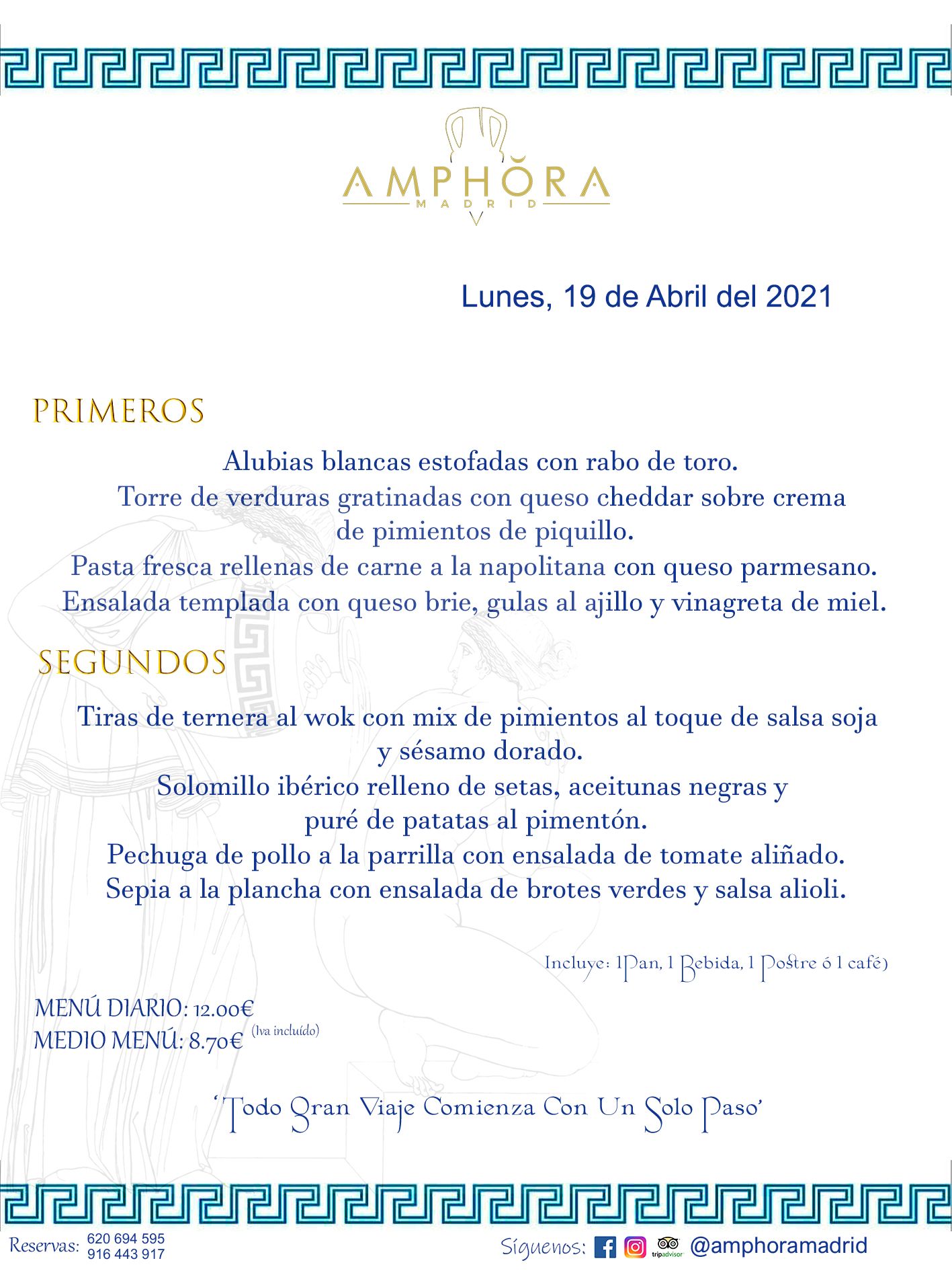 MENÚS DIARIOS MENÚ DEL DÍA LUNES 19 DE ABRIL ALCORCÓN RESTAURANTE AMPHORA TERRAZA ALCORCÓN MADRID Av. Leganés, 54 28923 · Alcorcón · Madrid · España 91 644 39 17 620 694 595 https://youtu.be/HeULHal1yEY (Vea aquí nuestras instalaciones) https://www.amphoramadrid.com RESTAURANTE AMPHORA TERRAZA ALCORCÓN. MENUS FIN DE SEMANA ALCORCÓN, MENÚS DIARIOS ECONÓMICOS EN ALCORCÓN, MEJORES RESTAURANTES EN ALCORCÓN, TERRAZAS ALCORCON, COMER Y CENAR EN TERRAZA EN ALCORCÓN, RESTAURANTES CON TERRAZA, MEJORES TERRAZAS ALCORCÓN, COMER EN ALCORCON, RESTAURANTES GOURMET ALCORCÓN, MENUS FIN DE SEMANA ECONOMICOS ALCORCON, COMER AL AIRE LIBRE, MENUS ECONOMICOS ALCORCON, UNO DE LOS MEJORES RESTAURANTES DE ALCORCÓN Y ZONA SUR DE MADRID EN CALIDAD PRECIO. RESTAURANTE AMPHORA TERRAZA, ES UN ESPACIO GOURMET DONDE PODRÁ DEGUSTAR DEL MEJOR PRODUCTO CON UNA ELABORACIÓN CUIDADA Y CREATIVA. ADEMÁS, PODRÁ DISFRUTAR DE TODO TIPO DE BEBIDAS PREMIUM PREPARADAS POR NUESTRO BARTENDER, VERMUTS DELICIOSOS Y CERVEZAS DE CALIDAD, YA SEA EN EN EL INTERIOR DE NUESTRO RESTAURANTE O EN NUESTRA MARAVILLOSA TERRAZA. SOMOS POSIBLEMENTE UNO DE LOS MEJORES RESTAURANTES DE LA ZONA SUR EN RELACIÓN CALIDAD, PRECIO Y DECORACIÓN. #AMPHORAMADRID #TERRAZASALCORCÓN #MENUDELDIA #COMERENTERRAZA #MADRID #ALCORCÓN #TERRAZA #MENÚSDELDÍAALCORCÓN #MENÚDELDÍARESTAURANTES #COMERENALCORCÓN #MEJORESRESTAURANTESALCORCÓN #MENÚSECONÓMICOS #RESTAURANTESRECOMENDABLES #RESTAURANTESGOURMET #MENÚSECONÓMICOSALCORCÓN #COMERALAIRELIBRE #COMIDASCENASTERRAZASALCORCON #MENÚSDIARIOSALCORCÓN #MENÚDELDÍAHOY #CENARENTERRAZA #TERRAZASCONENCANTO #RESTAURANTESCONTERRAZA #CENARENALCORCÓN #MEJORESRESTAURANTES #RESTAURANTESCOPASALCORCÓN #COPASPREMIUMALCORCÓN #VERMUTALCORCÓN #GASTROBARALCORCÓN #CARNEBUEYALCORCONPARRILLABRASA #MENUECONÓMICO #GASTROBAR #MEJORTERRAZADEALCORCÓN #MENÚSVIERNESALCORCÓN #MENÚSABADOALCORCÓN #MENÚSDOMINGOALCORCÓN #MENÚSLUNESALCORCÓN #MENÚSMARTESALCORCÓN #MENÚSMIÉRCOLESALCORCÓN #MENÚSJUEVESALCORCÓN MEJOR CARNE A LA PARRILLA ALCORCÓN TOMAHAWK CARNE BUEY AUTÉNTICO ALCORCÓN RESTAURANTES PREMIUN LUJO COMIDA CREATIVA ELABORADA RESTAURANTE AMPHORA TERRAZA EN ALCORCÓN (MADRID) GASTROBAR ALCORCÓN MENÚS ECONÓMICOS DIARIOS DEL DÍA MENUS FIN DE SEMANA DE CALIDAD MEJOR MENÚ FIN DE SEMANA ALCORCÓN COMER CENAR EN TERRAZA TERRAZAS ZONA SUR COMIDAS AIRE LIBRE MEJOR CARNE PARRILLA ALCORCÓN.