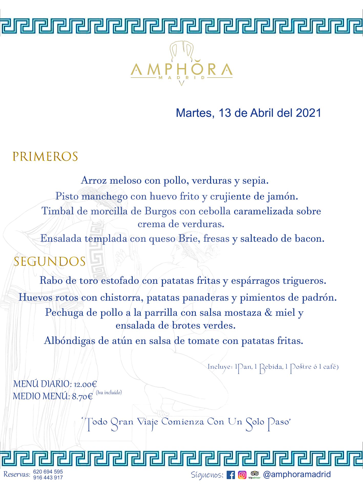 MENÚS DIARIOS MENÚ DEL DÍA MARTES 13 DE ABRIL RESTAURANTE AMPHORA TERRAZA ALCORCÓN MADRID Av. Leganés, 54 28923 · Alcorcón · Madrid · España 91 644 39 17 620 694 595 https://youtu.be/HeULHal1yEY (Vea aquí nuestras instalaciones) https://www.amphoramadrid.com RESTAURANTE AMPHORA TERRAZA ALCORCÓN. MENUS FIN DE SEMANA ALCORCÓN, MENÚS DIARIOS ECONÓMICOS EN ALCORCÓN, MEJORES RESTAURANTES EN ALCORCÓN, TERRAZAS ALCORCON, COMER Y CENAR EN TERRAZA EN ALCORCÓN, RESTAURANTES CON TERRAZA, MEJORES TERRAZAS ALCORCÓN, COMER EN ALCORCON, RESTAURANTES GOURMET ALCORCÓN, MENUS FIN DE SEMANA ECONOMICOS ALCORCON, COMER AL AIRE LIBRE, MENUS ECONOMICOS ALCORCON, UNO DE LOS MEJORES RESTAURANTES DE ALCORCÓN Y ZONA SUR DE MADRID EN CALIDAD PRECIO. RESTAURANTE AMPHORA TERRAZA, ES UN ESPACIO GOURMET DONDE PODRÁ DEGUSTAR DEL MEJOR PRODUCTO CON UNA ELABORACIÓN CUIDADA Y CREATIVA. ADEMÁS, PODRÁ DISFRUTAR DE TODO TIPO DE BEBIDAS PREMIUM PREPARADAS POR NUESTRO BARTENDER, VERMUTS DELICIOSOS Y CERVEZAS DE CALIDAD, YA SEA EN EN EL INTERIOR DE NUESTRO RESTAURANTE O EN NUESTRA MARAVILLOSA TERRAZA. SOMOS POSIBLEMENTE UNO DE LOS MEJORES RESTAURANTES DE LA ZONA SUR EN RELACIÓN CALIDAD, PRECIO Y DECORACIÓN. #AMPHORAMADRID #TERRAZASALCORCÓN #MENUDELDIA #COMERENTERRAZA #MADRID #ALCORCÓN #TERRAZA #MENÚSDELDÍAALCORCÓN #MENÚDELDÍARESTAURANTES #COMERENALCORCÓN #MEJORESRESTAURANTESALCORCÓN #MENÚSECONÓMICOS #RESTAURANTESRECOMENDABLES #RESTAURANTESGOURMET #MENÚSECONÓMICOSALCORCÓN #COMERALAIRELIBRE #COMIDASCENASTERRAZASALCORCON #MENÚSDIARIOSALCORCÓN #MENÚDELDÍAHOY #CENARENTERRAZA #TERRAZASCONENCANTO #RESTAURANTESCONTERRAZA #CENARENALCORCÓN #MEJORESRESTAURANTES #RESTAURANTESCOPASALCORCÓN #COPASPREMIUMALCORCÓN #VERMUTALCORCÓN #GASTROBARALCORCÓN #CARNEBUEYALCORCONPARRILLABRASA #MENUECONÓMICO #GASTROBAR #MEJORTERRAZADEALCORCÓN #MENÚSVIERNESALCORCÓN #MENÚSABADOALCORCÓN #MENÚSDOMINGOALCORCÓN #MENÚSLUNESALCORCÓN #MENÚSMARTESALCORCÓN #MENÚSMIÉRCOLESALCORCÓN #MENÚSJUEVESALCORCÓN MEJOR CARNE A LA PARRILLA ALCORCÓN TOMAHAWK CARNE BUEY AUTÉNTICO ALCORCÓN RESTAURANTES PREMIUN LUJO COMIDA CREATIVA ELABORADA RESTAURANTE AMPHORA TERRAZA EN ALCORCÓN (MADRID) GASTROBAR ALCORCÓN MENÚS ECONÓMICOS DIARIOS DEL DÍA MENUS FIN DE SEMANA DE CALIDAD MEJOR MENÚ FIN DE SEMANA ALCORCÓN COMER CENAR EN TERRAZA TERRAZAS ZONA SUR COMIDAS AIRE LIBRE MEJOR CARNE PARRILLA ALCORCÓN.