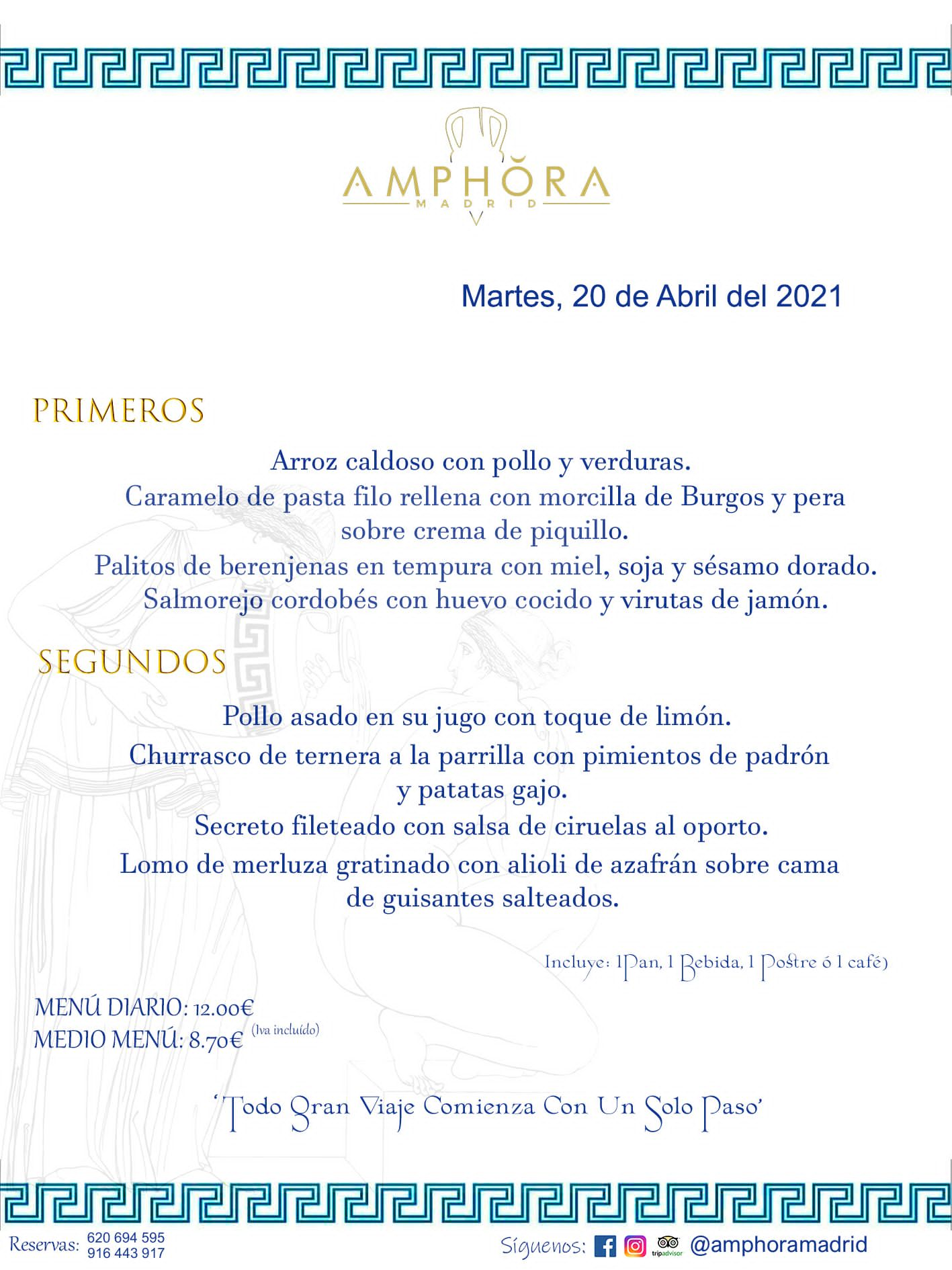 MENÚS DIARIOS MENÚ DEL DÍA MARTES 20 DE ABRIL ALCORCÓN RESTAURANTE AMPHORA TERRAZA ALCORCÓN MADRID Av. Leganés, 54 28923 · Alcorcón · Madrid · España 91 644 39 17 620 694 595 https://youtu.be/HeULHal1yEY (Vea aquí nuestras instalaciones) https://www.amphoramadrid.com RESTAURANTE AMPHORA TERRAZA ALCORCÓN. MENUS FIN DE SEMANA ALCORCÓN, MENÚS DIARIOS ECONÓMICOS EN ALCORCÓN, MEJORES RESTAURANTES EN ALCORCÓN, TERRAZAS ALCORCON, COMER Y CENAR EN TERRAZA EN ALCORCÓN, RESTAURANTES CON TERRAZA, MEJORES TERRAZAS ALCORCÓN, COMER EN ALCORCON, RESTAURANTES GOURMET ALCORCÓN, MENUS FIN DE SEMANA ECONOMICOS ALCORCON, COMER AL AIRE LIBRE, MENUS ECONOMICOS ALCORCON, UNO DE LOS MEJORES RESTAURANTES DE ALCORCÓN Y ZONA SUR DE MADRID EN CALIDAD PRECIO. RESTAURANTE AMPHORA TERRAZA, ES UN ESPACIO GOURMET DONDE PODRÁ DEGUSTAR DEL MEJOR PRODUCTO CON UNA ELABORACIÓN CUIDADA Y CREATIVA. ADEMÁS, PODRÁ DISFRUTAR DE TODO TIPO DE BEBIDAS PREMIUM PREPARADAS POR NUESTRO BARTENDER, VERMUTS DELICIOSOS Y CERVEZAS DE CALIDAD, YA SEA EN EN EL INTERIOR DE NUESTRO RESTAURANTE O EN NUESTRA MARAVILLOSA TERRAZA. SOMOS POSIBLEMENTE UNO DE LOS MEJORES RESTAURANTES DE LA ZONA SUR EN RELACIÓN CALIDAD, PRECIO Y DECORACIÓN. #AMPHORAMADRID #TERRAZASALCORCÓN #MENUDELDIA #COMERENTERRAZA #MADRID #ALCORCÓN #TERRAZA #MENÚSDELDÍAALCORCÓN #MENÚDELDÍARESTAURANTES #COMERENALCORCÓN #MEJORESRESTAURANTESALCORCÓN #MENÚSECONÓMICOS #RESTAURANTESRECOMENDABLES #RESTAURANTESGOURMET #MENÚSECONÓMICOSALCORCÓN #COMERALAIRELIBRE #COMIDASCENASTERRAZASALCORCON #MENÚSDIARIOSALCORCÓN #MENÚDELDÍAHOY #CENARENTERRAZA #TERRAZASCONENCANTO #RESTAURANTESCONTERRAZA #CENARENALCORCÓN #MEJORESRESTAURANTES #RESTAURANTESCOPASALCORCÓN #COPASPREMIUMALCORCÓN #VERMUTALCORCÓN #GASTROBARALCORCÓN #CARNEBUEYALCORCONPARRILLABRASA #MENUECONÓMICO #GASTROBAR #MEJORTERRAZADEALCORCÓN #MENÚSVIERNESALCORCÓN #MENÚSABADOALCORCÓN #MENÚSDOMINGOALCORCÓN #MENÚSLUNESALCORCÓN #MENÚSMARTESALCORCÓN #MENÚSMIÉRCOLESALCORCÓN #MENÚSJUEVESALCORCÓN MEJOR CARNE A LA PARRILLA ALCORCÓN TOMAHAWK CARNE BUEY AUTÉNTICO ALCORCÓN RESTAURANTES PREMIUN LUJO COMIDA CREATIVA ELABORADA RESTAURANTE AMPHORA TERRAZA EN ALCORCÓN (MADRID) GASTROBAR ALCORCÓN MENÚS ECONÓMICOS DIARIOS DEL DÍA MENUS FIN DE SEMANA DE CALIDAD MEJOR MENÚ FIN DE SEMANA ALCORCÓN COMER CENAR EN TERRAZA TERRAZAS ZONA SUR COMIDAS AIRE LIBRE MEJOR CARNE PARRILLA ALCORCÓN.