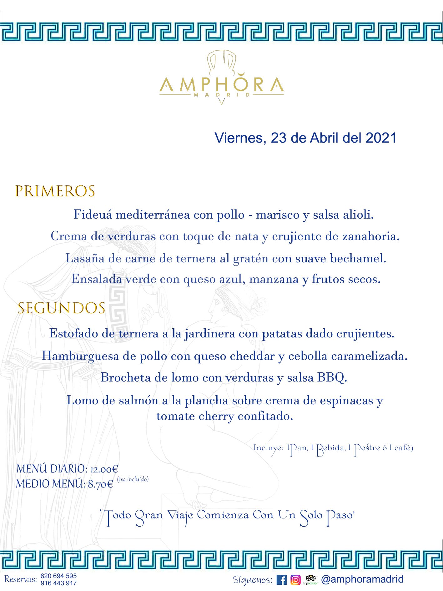 MENÚS DIARIOS MENÚ DEL DÍA VIERNES 23 DE ABRIL ALCORCÓN RESTAURANTE AMPHORA TERRAZA ALCORCÓN MADRID Av. Leganés, 54 28923 · Alcorcón · Madrid · España 91 644 39 17 620 694 595 https://youtu.be/HeULHal1yEY (Vea aquí nuestras instalaciones) https://www.amphoramadrid.com RESTAURANTE AMPHORA TERRAZA ALCORCÓN. MENUS FIN DE SEMANA ALCORCÓN, MENÚS DIARIOS ECONÓMICOS EN ALCORCÓN, MEJORES RESTAURANTES EN ALCORCÓN, TERRAZAS ALCORCON, COMER Y CENAR EN TERRAZA EN ALCORCÓN, RESTAURANTES CON TERRAZA, MEJORES TERRAZAS ALCORCÓN, COMER EN ALCORCON, RESTAURANTES GOURMET ALCORCÓN, MENUS FIN DE SEMANA ECONOMICOS ALCORCON, COMER AL AIRE LIBRE, MENUS ECONOMICOS ALCORCON, UNO DE LOS MEJORES RESTAURANTES DE ALCORCÓN Y ZONA SUR DE MADRID EN CALIDAD PRECIO. RESTAURANTE AMPHORA TERRAZA, ES UN ESPACIO GOURMET DONDE PODRÁ DEGUSTAR DEL MEJOR PRODUCTO CON UNA ELABORACIÓN CUIDADA Y CREATIVA. ADEMÁS, PODRÁ DISFRUTAR DE TODO TIPO DE BEBIDAS PREMIUM PREPARADAS POR NUESTRO BARTENDER, VERMUTS DELICIOSOS Y CERVEZAS DE CALIDAD, YA SEA EN EN EL INTERIOR DE NUESTRO RESTAURANTE O EN NUESTRA MARAVILLOSA TERRAZA. SOMOS POSIBLEMENTE UNO DE LOS MEJORES RESTAURANTES DE LA ZONA SUR EN RELACIÓN CALIDAD, PRECIO Y DECORACIÓN. #AMPHORAMADRID #TERRAZASALCORCÓN #MENUDELDIA #COMERENTERRAZA #MADRID #ALCORCÓN #TERRAZA #MENÚSDELDÍAALCORCÓN #MENÚDELDÍARESTAURANTES #COMERENALCORCÓN #MEJORESRESTAURANTESALCORCÓN #MENÚSECONÓMICOS #RESTAURANTESRECOMENDABLES #RESTAURANTESGOURMET #MENÚSECONÓMICOSALCORCÓN #COMERALAIRELIBRE #COMIDASCENASTERRAZASALCORCON #MENÚSDIARIOSALCORCÓN #MENÚDELDÍAHOY #CENARENTERRAZA #TERRAZASCONENCANTO #RESTAURANTESCONTERRAZA #CENARENALCORCÓN #MEJORESRESTAURANTES #RESTAURANTESCOPASALCORCÓN #COPASPREMIUMALCORCÓN #VERMUTALCORCÓN #GASTROBARALCORCÓN #CARNEBUEYALCORCONPARRILLABRASA #MENUECONÓMICO #GASTROBAR #MEJORTERRAZADEALCORCÓN #MENÚSVIERNESALCORCÓN #MENÚSABADOALCORCÓN #MENÚSDOMINGOALCORCÓN #MENÚSLUNESALCORCÓN #MENÚSMARTESALCORCÓN #MENÚSMIÉRCOLESALCORCÓN #MENÚSJUEVESALCORCÓN MEJOR CARNE A LA PARRILLA ALCORCÓN TOMAHAWK CARNE BUEY AUTÉNTICO ALCORCÓN RESTAURANTES PREMIUN LUJO COMIDA CREATIVA ELABORADA RESTAURANTE AMPHORA TERRAZA EN ALCORCÓN (MADRID) GASTROBAR ALCORCÓN MENÚS ECONÓMICOS DIARIOS DEL DÍA MENUS FIN DE SEMANA DE CALIDAD MEJOR MENÚ FIN DE SEMANA ALCORCÓN COMER CENAR EN TERRAZA TERRAZAS ZONA SUR COMIDAS AIRE LIBRE MEJOR CARNE PARRILLA ALCORCÓN.