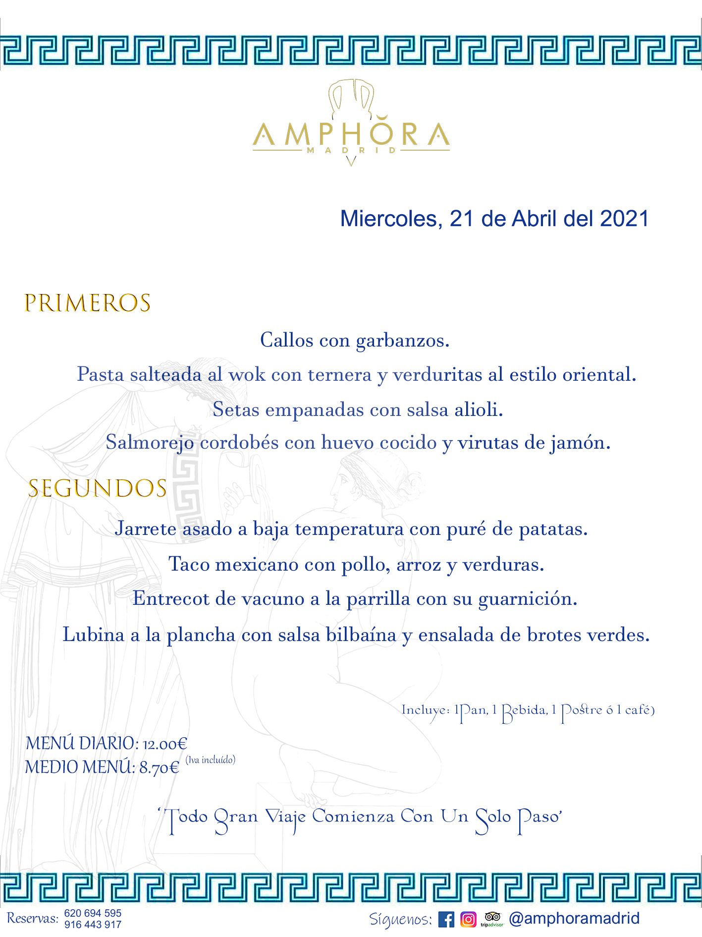 MENÚS DIARIOS MENÚ DEL DÍA MIÉRCOLES 21 DE ABRIL ALCORCÓN RESTAURANTE AMPHORA TERRAZA ALCORCÓN MADRID Av. Leganés, 54 28923 · Alcorcón · Madrid · España 91 644 39 17 620 694 595 https://youtu.be/HeULHal1yEY (Vea aquí nuestras instalaciones) https://www.amphoramadrid.com RESTAURANTE AMPHORA TERRAZA ALCORCÓN. MENUS FIN DE SEMANA ALCORCÓN, MENÚS DIARIOS ECONÓMICOS EN ALCORCÓN, MEJORES RESTAURANTES EN ALCORCÓN, TERRAZAS ALCORCON, COMER Y CENAR EN TERRAZA EN ALCORCÓN, RESTAURANTES CON TERRAZA, MEJORES TERRAZAS ALCORCÓN, COMER EN ALCORCON, RESTAURANTES GOURMET ALCORCÓN, MENUS FIN DE SEMANA ECONOMICOS ALCORCON, COMER AL AIRE LIBRE, MENUS ECONOMICOS ALCORCON, UNO DE LOS MEJORES RESTAURANTES DE ALCORCÓN Y ZONA SUR DE MADRID EN CALIDAD PRECIO. RESTAURANTE AMPHORA TERRAZA, ES UN ESPACIO GOURMET DONDE PODRÁ DEGUSTAR DEL MEJOR PRODUCTO CON UNA ELABORACIÓN CUIDADA Y CREATIVA. ADEMÁS, PODRÁ DISFRUTAR DE TODO TIPO DE BEBIDAS PREMIUM PREPARADAS POR NUESTRO BARTENDER, VERMUTS DELICIOSOS Y CERVEZAS DE CALIDAD, YA SEA EN EN EL INTERIOR DE NUESTRO RESTAURANTE O EN NUESTRA MARAVILLOSA TERRAZA. SOMOS POSIBLEMENTE UNO DE LOS MEJORES RESTAURANTES DE LA ZONA SUR EN RELACIÓN CALIDAD, PRECIO Y DECORACIÓN. #AMPHORAMADRID #TERRAZASALCORCÓN #MENUDELDIA #COMERENTERRAZA #MADRID #ALCORCÓN #TERRAZA #MENÚSDELDÍAALCORCÓN #MENÚDELDÍARESTAURANTES #COMERENALCORCÓN #MEJORESRESTAURANTESALCORCÓN #MENÚSECONÓMICOS #RESTAURANTESRECOMENDABLES #RESTAURANTESGOURMET #MENÚSECONÓMICOSALCORCÓN #COMERALAIRELIBRE #COMIDASCENASTERRAZASALCORCON #MENÚSDIARIOSALCORCÓN #MENÚDELDÍAHOY #CENARENTERRAZA #TERRAZASCONENCANTO #RESTAURANTESCONTERRAZA #CENARENALCORCÓN #MEJORESRESTAURANTES #RESTAURANTESCOPASALCORCÓN #COPASPREMIUMALCORCÓN #VERMUTALCORCÓN #GASTROBARALCORCÓN #CARNEBUEYALCORCONPARRILLABRASA #MENUECONÓMICO #GASTROBAR #MEJORTERRAZADEALCORCÓN #MENÚSVIERNESALCORCÓN #MENÚSABADOALCORCÓN #MENÚSDOMINGOALCORCÓN #MENÚSLUNESALCORCÓN #MENÚSMARTESALCORCÓN #MENÚSMIÉRCOLESALCORCÓN #MENÚSJUEVESALCORCÓN MEJOR CARNE A LA PARRILLA ALCORCÓN TOMAHAWK CARNE BUEY AUTÉNTICO ALCORCÓN RESTAURANTES PREMIUN LUJO COMIDA CREATIVA ELABORADA RESTAURANTE AMPHORA TERRAZA EN ALCORCÓN (MADRID) GASTROBAR ALCORCÓN MENÚS ECONÓMICOS DIARIOS DEL DÍA MENUS FIN DE SEMANA DE CALIDAD MEJOR MENÚ FIN DE SEMANA ALCORCÓN COMER CENAR EN TERRAZA TERRAZAS ZONA SUR COMIDAS AIRE LIBRE MEJOR CARNE PARRILLA ALCORCÓN.