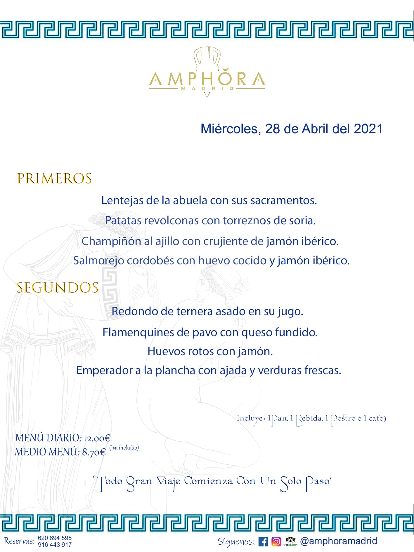 MENÚS DIARIOS MENÚ DEL MIÉRCOLES DÍA 28 DE ABRIL ALCORCÓN RESTAURANTE AMPHORA TERRAZA ALCORCÓN MADRID Av. Leganés, 54 28923 · Alcorcón · Madrid · España 91 644 39 17 620 694 595 https://youtu.be/HeULHal1yEY (Vea aquí nuestras instalaciones) https://www.amphoramadrid.com RESTAURANTE AMPHORA TERRAZA ALCORCÓN. MENUS FIN DE SEMANA ALCORCÓN, MENÚS DIARIOS ECONÓMICOS EN ALCORCÓN, MEJORES RESTAURANTES EN ALCORCÓN, TERRAZAS ALCORCON, COMER Y CENAR EN TERRAZA EN ALCORCÓN, RESTAURANTES CON TERRAZA, MEJORES TERRAZAS ALCORCÓN, COMER EN ALCORCON, RESTAURANTES GOURMET ALCORCÓN, MENUS FIN DE SEMANA ECONOMICOS ALCORCON, COMER AL AIRE LIBRE, MENUS ECONOMICOS ALCORCON, UNO DE LOS MEJORES RESTAURANTES DE ALCORCÓN Y ZONA SUR DE MADRID EN CALIDAD PRECIO. RESTAURANTE AMPHORA TERRAZA, ES UN ESPACIO GOURMET DONDE PODRÁ DEGUSTAR DEL MEJOR PRODUCTO CON UNA ELABORACIÓN CUIDADA Y CREATIVA. ADEMÁS, PODRÁ DISFRUTAR DE TODO TIPO DE BEBIDAS PREMIUM PREPARADAS POR NUESTRO BARTENDER, VERMUTS DELICIOSOS Y CERVEZAS DE CALIDAD, YA SEA EN EN EL INTERIOR DE NUESTRO RESTAURANTE O EN NUESTRA MARAVILLOSA TERRAZA. SOMOS POSIBLEMENTE UNO DE LOS MEJORES RESTAURANTES DE LA ZONA SUR EN RELACIÓN CALIDAD, PRECIO Y DECORACIÓN. #AMPHORAMADRID #TERRAZASALCORCÓN #MENUDELDIA #COMERENTERRAZA #MADRID #ALCORCÓN #TERRAZA #MENÚSDELDÍAALCORCÓN #MENÚDELDÍARESTAURANTES #COMERENALCORCÓN #MEJORESRESTAURANTESALCORCÓN #MENÚSECONÓMICOS #RESTAURANTESRECOMENDABLES #RESTAURANTESGOURMET #MENÚSECONÓMICOSALCORCÓN #COMERALAIRELIBRE #COMIDASCENASTERRAZASALCORCON #MENÚSDIARIOSALCORCÓN #MENÚDELDÍAHOY #CENARENTERRAZA #TERRAZASCONENCANTO #RESTAURANTESCONTERRAZA #CENARENALCORCÓN #MEJORESRESTAURANTES #RESTAURANTESCOPASALCORCÓN #COPASPREMIUMALCORCÓN #VERMUTALCORCÓN #GASTROBARALCORCÓN #CARNEBUEYALCORCONPARRILLABRASA #MENUECONÓMICO #GASTROBAR #MEJORTERRAZADEALCORCÓN #MENÚSVIERNESALCORCÓN #MENÚSABADOALCORCÓN #MENÚSDOMINGOALCORCÓN #MENÚSLUNESALCORCÓN #MENÚSMARTESALCORCÓN #MENÚSMIÉRCOLESALCORCÓN #MENÚSJUEVESALCORCÓN MEJOR CARNE A LA PARRILLA ALCORCÓN TOMAHAWK CARNE BUEY AUTÉNTICO ALCORCÓN RESTAURANTES PREMIUN LUJO COMIDA CREATIVA ELABORADA RESTAURANTE AMPHORA TERRAZA EN ALCORCÓN (MADRID) GASTROBAR ALCORCÓN MENÚS ECONÓMICOS DIARIOS DEL DÍA MENUS FIN DE SEMANA DE CALIDAD MEJOR MENÚ FIN DE SEMANA ALCORCÓN COMER CENAR EN TERRAZA TERRAZAS ZONA SUR COMIDAS AIRE LIBRE MEJOR CARNE PARRILLA ALCORCÓN.