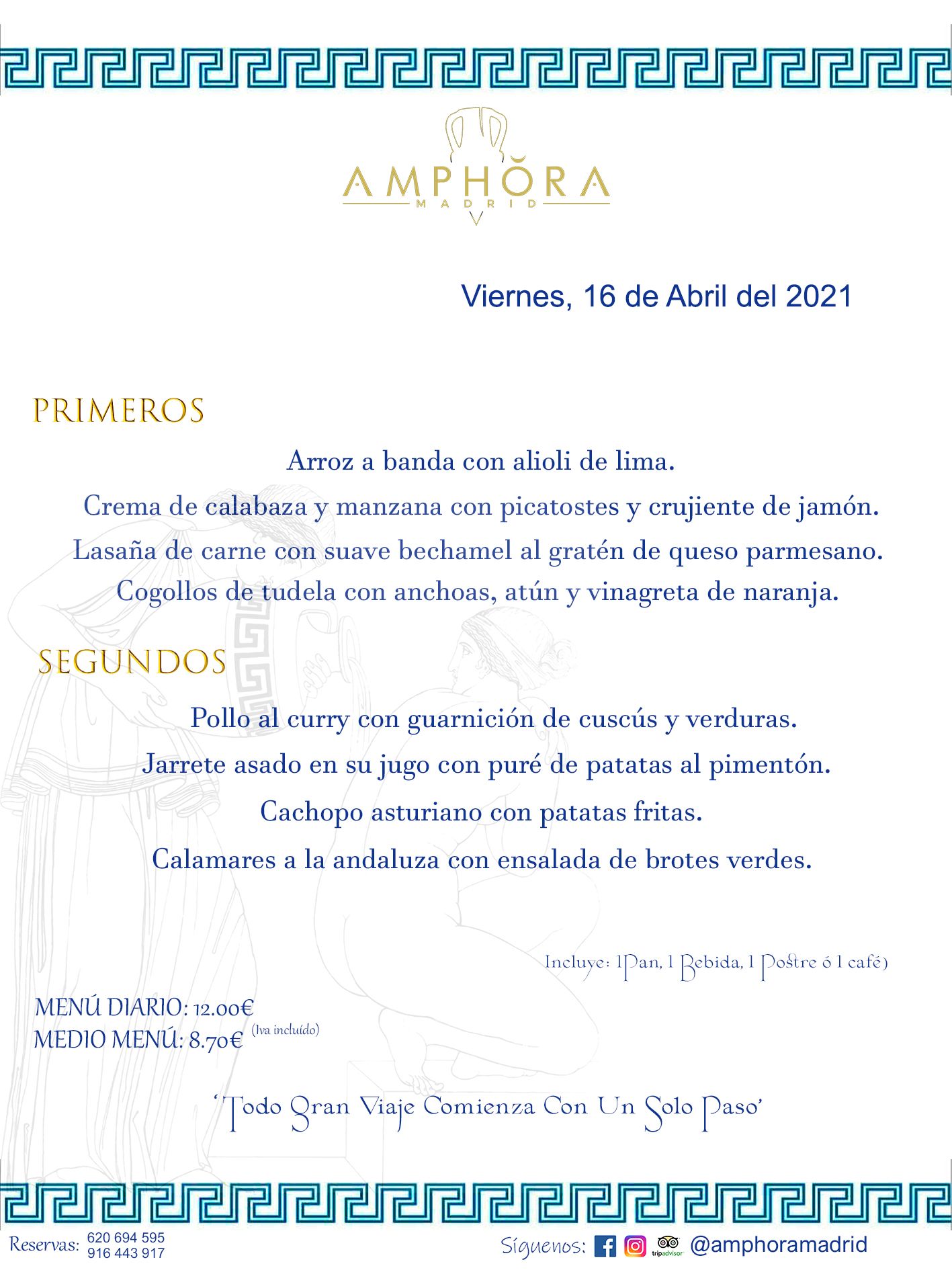 MENÚS DIARIOS MENÚ DEL DÍA VIERNES 16 DE ABRIL ALCORCÓN RESTAURANTE AMPHORA TERRAZA ALCORCÓN MADRID Av. Leganés, 54 28923 · Alcorcón · Madrid · España 91 644 39 17 620 694 595 https://youtu.be/HeULHal1yEY (Vea aquí nuestras instalaciones) https://www.amphoramadrid.com RESTAURANTE AMPHORA TERRAZA ALCORCÓN. MENUS FIN DE SEMANA ALCORCÓN, MENÚS DIARIOS ECONÓMICOS EN ALCORCÓN, MEJORES RESTAURANTES EN ALCORCÓN, TERRAZAS ALCORCON, COMER Y CENAR EN TERRAZA EN ALCORCÓN, RESTAURANTES CON TERRAZA, MEJORES TERRAZAS ALCORCÓN, COMER EN ALCORCON, RESTAURANTES GOURMET ALCORCÓN, MENUS FIN DE SEMANA ECONOMICOS ALCORCON, COMER AL AIRE LIBRE, MENUS ECONOMICOS ALCORCON, UNO DE LOS MEJORES RESTAURANTES DE ALCORCÓN Y ZONA SUR DE MADRID EN CALIDAD PRECIO. RESTAURANTE AMPHORA TERRAZA, ES UN ESPACIO GOURMET DONDE PODRÁ DEGUSTAR DEL MEJOR PRODUCTO CON UNA ELABORACIÓN CUIDADA Y CREATIVA. ADEMÁS, PODRÁ DISFRUTAR DE TODO TIPO DE BEBIDAS PREMIUM PREPARADAS POR NUESTRO BARTENDER, VERMUTS DELICIOSOS Y CERVEZAS DE CALIDAD, YA SEA EN EN EL INTERIOR DE NUESTRO RESTAURANTE O EN NUESTRA MARAVILLOSA TERRAZA. SOMOS POSIBLEMENTE UNO DE LOS MEJORES RESTAURANTES DE LA ZONA SUR EN RELACIÓN CALIDAD, PRECIO Y DECORACIÓN. #AMPHORAMADRID #TERRAZASALCORCÓN #MENUDELDIA #COMERENTERRAZA #MADRID #ALCORCÓN #TERRAZA #MENÚSDELDÍAALCORCÓN #MENÚDELDÍARESTAURANTES #COMERENALCORCÓN #MEJORESRESTAURANTESALCORCÓN #MENÚSECONÓMICOS #RESTAURANTESRECOMENDABLES #RESTAURANTESGOURMET #MENÚSECONÓMICOSALCORCÓN #COMERALAIRELIBRE #COMIDASCENASTERRAZASALCORCON #MENÚSDIARIOSALCORCÓN #MENÚDELDÍAHOY #CENARENTERRAZA #TERRAZASCONENCANTO #RESTAURANTESCONTERRAZA #CENARENALCORCÓN #MEJORESRESTAURANTES #RESTAURANTESCOPASALCORCÓN #COPASPREMIUMALCORCÓN #VERMUTALCORCÓN #GASTROBARALCORCÓN #CARNEBUEYALCORCONPARRILLABRASA #MENUECONÓMICO #GASTROBAR #MEJORTERRAZADEALCORCÓN #MENÚSVIERNESALCORCÓN #MENÚSABADOALCORCÓN #MENÚSDOMINGOALCORCÓN #MENÚSLUNESALCORCÓN #MENÚSMARTESALCORCÓN #MENÚSMIÉRCOLESALCORCÓN #MENÚSJUEVESALCORCÓN MEJOR CARNE A LA PARRILLA ALCORCÓN TOMAHAWK CARNE BUEY AUTÉNTICO ALCORCÓN RESTAURANTES PREMIUN LUJO COMIDA CREATIVA ELABORADA RESTAURANTE AMPHORA TERRAZA EN ALCORCÓN (MADRID) GASTROBAR ALCORCÓN MENÚS ECONÓMICOS DIARIOS DEL DÍA MENUS FIN DE SEMANA DE CALIDAD MEJOR MENÚ FIN DE SEMANA ALCORCÓN COMER CENAR EN TERRAZA TERRAZAS ZONA SUR COMIDAS AIRE LIBRE MEJOR CARNE PARRILLA ALCORCÓN.