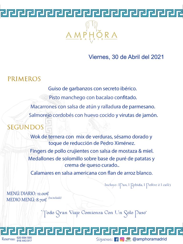 MENÚS DIARIOS MENÚ DEL VIERNES DÍA 30 DE ABRIL ALCORCÓN RESTAURANTE AMPHORA TERRAZA ALCORCÓN MADRID Av. Leganés, 54 28923 · Alcorcón · Madrid · España 91 644 39 17 620 694 595 https://youtu.be/HeULHal1yEY (Vea aquí nuestras instalaciones) https://www.amphoramadrid.com RESTAURANTE AMPHORA TERRAZA ALCORCÓN. MENUS FIN DE SEMANA ALCORCÓN, MENÚS DIARIOS ECONÓMICOS EN ALCORCÓN, MEJORES RESTAURANTES EN ALCORCÓN, TERRAZAS ALCORCON, COMER Y CENAR EN TERRAZA EN ALCORCÓN, RESTAURANTES CON TERRAZA, MEJORES TERRAZAS ALCORCÓN, COMER EN ALCORCON, RESTAURANTES GOURMET ALCORCÓN, MENUS FIN DE SEMANA ECONOMICOS ALCORCON, COMER AL AIRE LIBRE, MENUS ECONOMICOS ALCORCON, UNO DE LOS MEJORES RESTAURANTES DE ALCORCÓN Y ZONA SUR DE MADRID EN CALIDAD PRECIO. RESTAURANTE AMPHORA TERRAZA, ES UN ESPACIO GOURMET DONDE PODRÁ DEGUSTAR DEL MEJOR PRODUCTO CON UNA ELABORACIÓN CUIDADA Y CREATIVA. ADEMÁS, PODRÁ DISFRUTAR DE TODO TIPO DE BEBIDAS PREMIUM PREPARADAS POR NUESTRO BARTENDER, VERMUTS DELICIOSOS Y CERVEZAS DE CALIDAD, YA SEA EN EN EL INTERIOR DE NUESTRO RESTAURANTE O EN NUESTRA MARAVILLOSA TERRAZA. SOMOS POSIBLEMENTE UNO DE LOS MEJORES RESTAURANTES DE LA ZONA SUR EN RELACIÓN CALIDAD, PRECIO Y DECORACIÓN. #AMPHORAMADRID #TERRAZASALCORCÓN #MENUDELDIA #COMERENTERRAZA #MADRID #ALCORCÓN #TERRAZA #MENÚSDELDÍAALCORCÓN #MENÚDELDÍARESTAURANTES #COMERENALCORCÓN #MEJORESRESTAURANTESALCORCÓN #MENÚSECONÓMICOS #RESTAURANTESRECOMENDABLES #RESTAURANTESGOURMET #MENÚSECONÓMICOSALCORCÓN #COMERALAIRELIBRE #COMIDASCENASTERRAZASALCORCON #MENÚSDIARIOSALCORCÓN #MENÚDELDÍAHOY #CENARENTERRAZA #TERRAZASCONENCANTO #RESTAURANTESCONTERRAZA #CENARENALCORCÓN #MEJORESRESTAURANTES #RESTAURANTESCOPASALCORCÓN #COPASPREMIUMALCORCÓN #VERMUTALCORCÓN #GASTROBARALCORCÓN #CARNEBUEYALCORCONPARRILLABRASA #MENUECONÓMICO #GASTROBAR #MEJORTERRAZADEALCORCÓN #MENÚSVIERNESALCORCÓN #MENÚSABADOALCORCÓN #MENÚSDOMINGOALCORCÓN #MENÚSLUNESALCORCÓN #MENÚSMARTESALCORCÓN #MENÚSMIÉRCOLESALCORCÓN #MENÚSJUEVESALCORCÓN MEJOR CARNE A LA PARRILLA ALCORCÓN TOMAHAWK CARNE BUEY AUTÉNTICO ALCORCÓN RESTAURANTES PREMIUN LUJO COMIDA CREATIVA ELABORADA RESTAURANTE AMPHORA TERRAZA EN ALCORCÓN (MADRID) GASTROBAR ALCORCÓN MENÚS ECONÓMICOS DIARIOS DEL DÍA MENUS FIN DE SEMANA DE CALIDAD MEJOR MENÚ FIN DE SEMANA ALCORCÓN COMER CENAR EN TERRAZA TERRAZAS ZONA SUR COMIDAS AIRE LIBRE MEJOR CARNE PARRILLA ALCORCÓN.