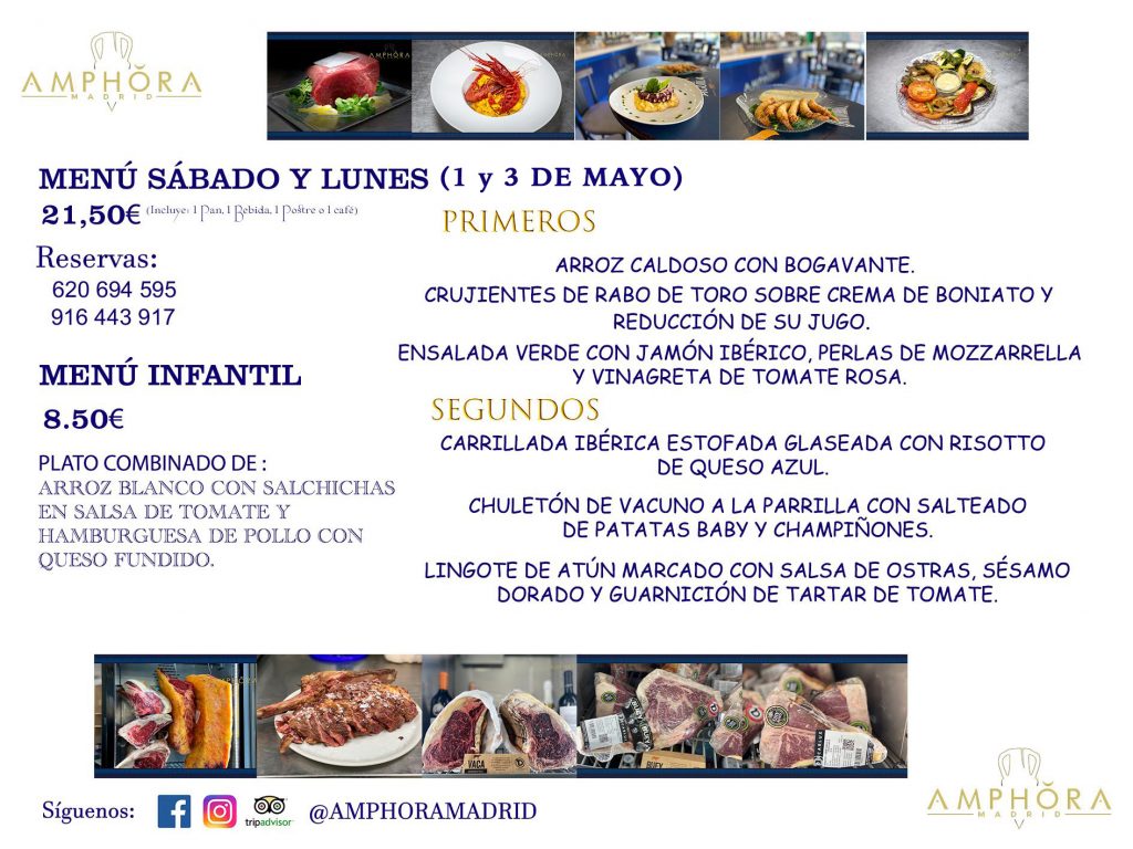 MENÚS FIN DE SEMANA ECONOMICOS DIARIOS MENÚ DEL DÍA SABADO 1 Y LUNES 3 DE MAYO ALCORCÓN RESTAURANTE AMPHORA TERRAZA ALCORCÓN MADRID Av. Leganés, 54 28923 · Alcorcón · Madrid · España 91 644 39 17 620 694 595 https://youtu.be/HeULHal1yEY (Vea aquí nuestras instalaciones) https://www.amphoramadrid.com RESTAURANTE AMPHORA TERRAZA ALCORCÓN. MENUS FIN DE SEMANA ALCORCÓN, MENÚS DIARIOS ECONÓMICOS EN ALCORCÓN, MEJORES RESTAURANTES EN ALCORCÓN, TERRAZAS ALCORCON, COMER Y CENAR EN TERRAZA EN ALCORCÓN, RESTAURANTES CON TERRAZA, MEJORES TERRAZAS ALCORCÓN, COMER EN ALCORCON, RESTAURANTES GOURMET ALCORCÓN, MENUS FIN DE SEMANA ECONOMICOS ALCORCON, COMER AL AIRE LIBRE, MENUS ECONOMICOS ALCORCON, UNO DE LOS MEJORES RESTAURANTES DE ALCORCÓN Y ZONA SUR DE MADRID EN CALIDAD PRECIO. RESTAURANTE AMPHORA TERRAZA, ES UN ESPACIO GOURMET DONDE PODRÁ DEGUSTAR DEL MEJOR PRODUCTO CON UNA ELABORACIÓN CUIDADA Y CREATIVA. ADEMÁS, PODRÁ DISFRUTAR DE TODO TIPO DE BEBIDAS PREMIUM PREPARADAS POR NUESTRO BARTENDER, VERMUTS DELICIOSOS Y CERVEZAS DE CALIDAD, YA SEA EN EN EL INTERIOR DE NUESTRO RESTAURANTE O EN NUESTRA MARAVILLOSA TERRAZA. SOMOS POSIBLEMENTE UNO DE LOS MEJORES RESTAURANTES DE LA ZONA SUR EN RELACIÓN CALIDAD, PRECIO Y DECORACIÓN. #AMPHORAMADRID #TERRAZASALCORCÓN #MENUDELDIA #COMERENTERRAZA #MADRID #ALCORCÓN #TERRAZA #MENÚSDELDÍAALCORCÓN #MENÚDELDÍARESTAURANTES #COMERENALCORCÓN #MEJORESRESTAURANTESALCORCÓN #MENÚSECONÓMICOS #RESTAURANTESRECOMENDABLES #RESTAURANTESGOURMET #MENÚSECONÓMICOSALCORCÓN #COMERALAIRELIBRE #COMIDASCENASTERRAZASALCORCON #MENÚSDIARIOSALCORCÓN #MENÚDELDÍAHOY #CENARENTERRAZA #TERRAZASCONENCANTO #RESTAURANTESCONTERRAZA #CENARENALCORCÓN #MEJORESRESTAURANTES #RESTAURANTESCOPASALCORCÓN #COPASPREMIUMALCORCÓN #VERMUTALCORCÓN #GASTROBARALCORCÓN #CARNEBUEYALCORCONPARRILLABRASA #MENUECONÓMICO #GASTROBAR #MEJORTERRAZADEALCORCÓN #MENÚSVIERNESALCORCÓN #MENÚSABADOALCORCÓN #MENÚSDOMINGOALCORCÓN #MENÚSLUNESALCORCÓN #MENÚSMARTESALCORCÓN #MENÚSMIÉRCOLESALCORCÓN #MENÚSJUEVESALCORCÓN MEJOR CARNE A LA PARRILLA ALCORCÓN TOMAHAWK CARNE BUEY AUTÉNTICO ALCORCÓN RESTAURANTES PREMIUN LUJO COMIDA CREATIVA ELABORADA RESTAURANTE AMPHORA TERRAZA EN ALCORCÓN (MADRID) GASTROBAR ALCORCÓN MENÚS ECONÓMICOS DIARIOS DEL DÍA MENUS FIN DE SEMANA DE CALIDAD MEJOR MENÚ FIN DE SEMANA ALCORCÓN COMER CENAR EN TERRAZA TERRAZAS ZONA SUR COMIDAS AIRE LIBRE MEJOR CARNE PARRILLA ALCORCÓN.