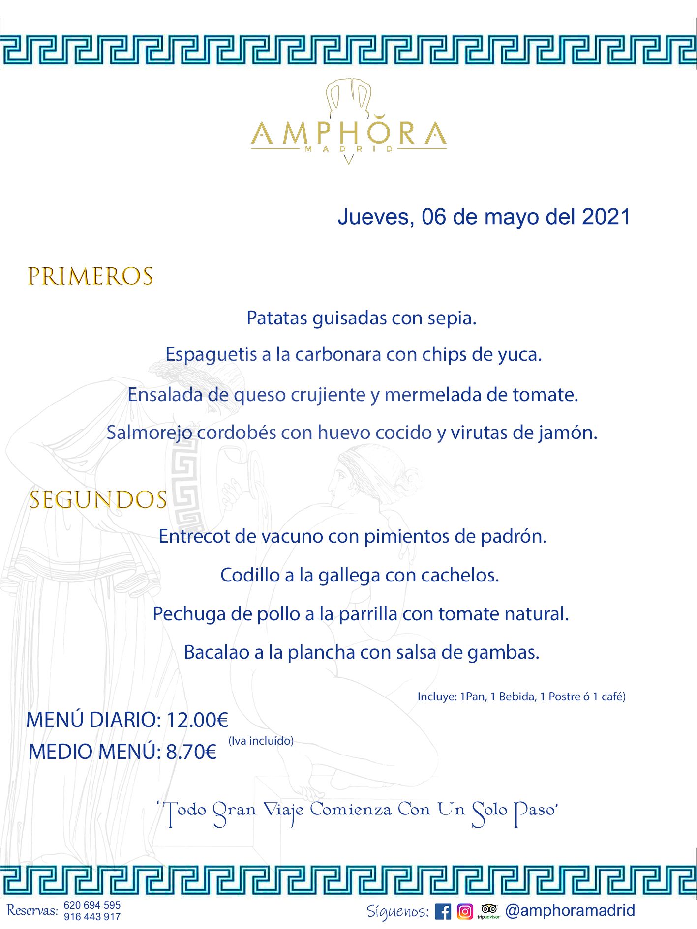 MENÚS DIARIOS MENÚ DEL JUEVES 6 DE MAYO ALCORCÓN RESTAURANTE AMPHORA TERRAZA ALCORCÓN MADRID Av. Leganés, 54 28923 · Alcorcón · Madrid · España 91 644 39 17 620 694 595 https://youtu.be/HeULHal1yEY (Vea aquí nuestras instalaciones) https://www.amphoramadrid.com RESTAURANTE AMPHORA TERRAZA ALCORCÓN. MENUS FIN DE SEMANA ALCORCÓN, MENÚS DIARIOS ECONÓMICOS EN ALCORCÓN, MEJORES RESTAURANTES EN ALCORCÓN, TERRAZAS ALCORCON, COMER Y CENAR EN TERRAZA EN ALCORCÓN, RESTAURANTES CON TERRAZA, MEJORES TERRAZAS ALCORCÓN, COMER EN ALCORCON, RESTAURANTES GOURMET ALCORCÓN, MENUS FIN DE SEMANA ECONOMICOS ALCORCON, COMER AL AIRE LIBRE, MENUS ECONOMICOS ALCORCON, UNO DE LOS MEJORES RESTAURANTES DE ALCORCÓN Y ZONA SUR DE MADRID EN CALIDAD PRECIO. RESTAURANTE AMPHORA TERRAZA, ES UN ESPACIO GOURMET DONDE PODRÁ DEGUSTAR DEL MEJOR PRODUCTO CON UNA ELABORACIÓN CUIDADA Y CREATIVA. ADEMÁS, PODRÁ DISFRUTAR DE TODO TIPO DE BEBIDAS PREMIUM PREPARADAS POR NUESTRO BARTENDER, VERMUTS DELICIOSOS Y CERVEZAS DE CALIDAD, YA SEA EN EN EL INTERIOR DE NUESTRO RESTAURANTE O EN NUESTRA MARAVILLOSA TERRAZA. SOMOS POSIBLEMENTE UNO DE LOS MEJORES RESTAURANTES DE LA ZONA SUR EN RELACIÓN CALIDAD, PRECIO Y DECORACIÓN. #AMPHORAMADRID #TERRAZASALCORCÓN #MENUDELDIA #COMERENTERRAZA #MADRID #ALCORCÓN #TERRAZA #MENÚSDELDÍAALCORCÓN #MENÚDELDÍARESTAURANTES #COMERENALCORCÓN #MEJORESRESTAURANTESALCORCÓN #MENÚSECONÓMICOS #RESTAURANTESRECOMENDABLES #RESTAURANTESGOURMET #MENÚSECONÓMICOSALCORCÓN #COMERALAIRELIBRE #COMIDASCENASTERRAZASALCORCON #MENÚSDIARIOSALCORCÓN #MENÚDELDÍAHOY #CENARENTERRAZA #TERRAZASCONENCANTO #RESTAURANTESCONTERRAZA #CENARENALCORCÓN #MEJORESRESTAURANTES #RESTAURANTESCOPASALCORCÓN #COPASPREMIUMALCORCÓN #VERMUTALCORCÓN #GASTROBARALCORCÓN #CARNEBUEYALCORCONPARRILLABRASA #MENUECONÓMICO #GASTROBAR #MEJORTERRAZADEALCORCÓN #MENÚSVIERNESALCORCÓN #MENÚSABADOALCORCÓN #MENÚSDOMINGOALCORCÓN #MENÚSLUNESALCORCÓN #MENÚSMARTESALCORCÓN #MENÚSMIÉRCOLESALCORCÓN #MENÚSJUEVESALCORCÓN MEJOR CARNE A LA PARRILLA ALCORCÓN TOMAHAWK CARNE BUEY AUTÉNTICO ALCORCÓN RESTAURANTES PREMIUN LUJO COMIDA CREATIVA ELABORADA RESTAURANTE AMPHORA TERRAZA EN ALCORCÓN (MADRID) GASTROBAR ALCORCÓN MENÚS ECONÓMICOS DIARIOS DEL DÍA MENUS FIN DE SEMANA DE CALIDAD MEJOR MENÚ FIN DE SEMANA ALCORCÓN COMER CENAR EN TERRAZA TERRAZAS ZONA SUR COMIDAS AIRE LIBRE MEJOR CARNE PARRILLA ALCORCÓN.