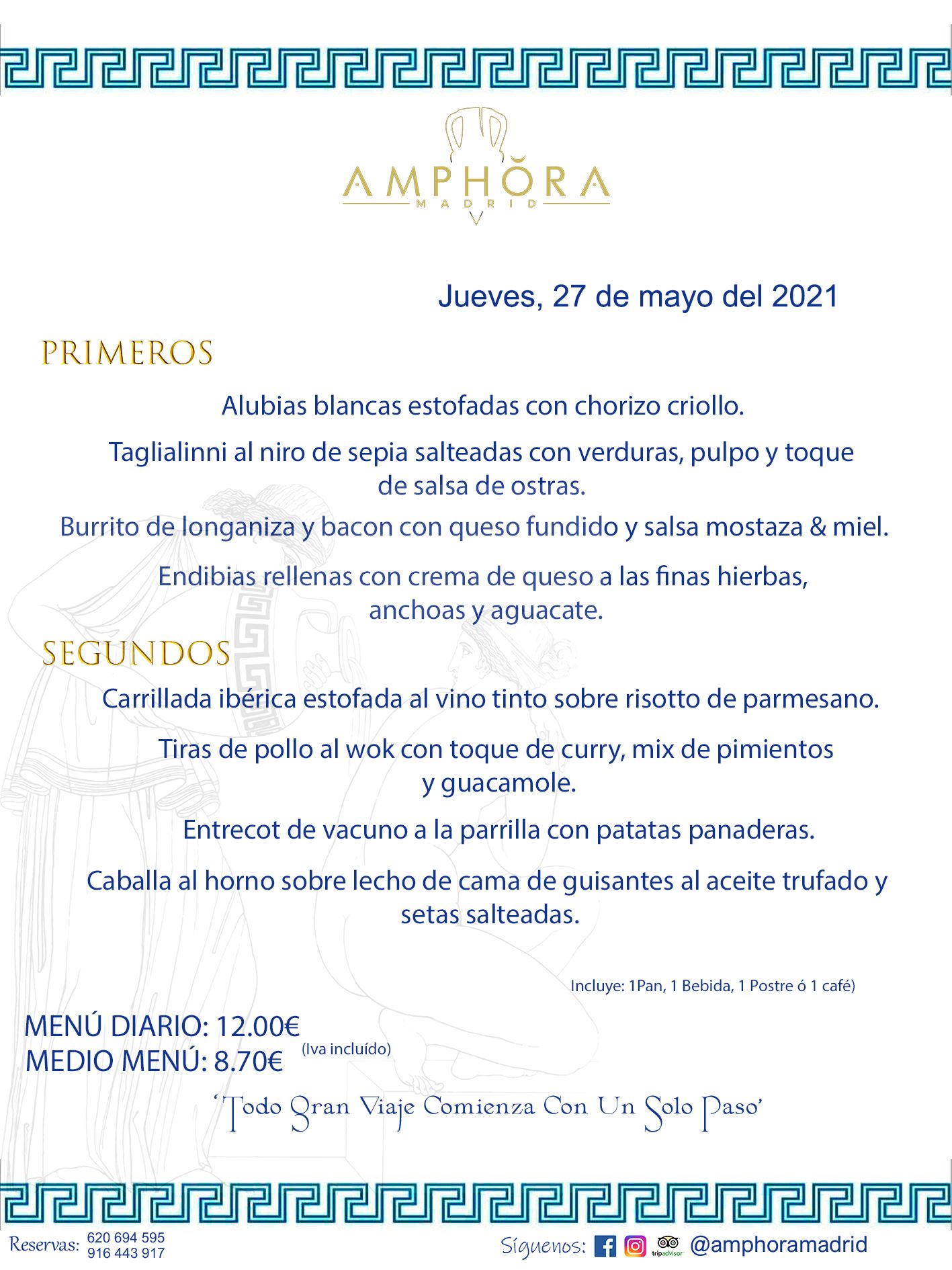 MENÚS DIARIOS MENÚ DEL DÍA DEL JUEVES 27 DE MAYO ALCORCÓN RESTAURANTE AMPHORA TERRAZA ALCORCÓN MADRID Av. Leganés, 54 28923 · Alcorcón · Madrid · España 91 644 39 17 620 694 595 https://youtu.be/HeULHal1yEY (Vea aquí nuestras instalaciones) https://www.amphoramadrid.com RESTAURANTE AMPHORA TERRAZA ALCORCÓN. MENUS FIN DE SEMANA ALCORCÓN, MENÚS DIARIOS ECONÓMICOS EN ALCORCÓN, MEJORES RESTAURANTES EN ALCORCÓN, TERRAZAS ALCORCON, COMER Y CENAR EN TERRAZA EN ALCORCÓN, RESTAURANTES CON TERRAZA, MEJORES TERRAZAS ALCORCÓN, COMER EN ALCORCON, RESTAURANTES GOURMET ALCORCÓN, MENUS FIN DE SEMANA ECONOMICOS ALCORCON, COMER AL AIRE LIBRE, MENUS ECONOMICOS ALCORCON, UNO DE LOS MEJORES RESTAURANTES DE ALCORCÓN Y ZONA SUR DE MADRID EN CALIDAD PRECIO. RESTAURANTE AMPHORA TERRAZA, ES UN ESPACIO GOURMET DONDE PODRÁ DEGUSTAR DEL MEJOR PRODUCTO CON UNA ELABORACIÓN CUIDADA Y CREATIVA. ADEMÁS, PODRÁ DISFRUTAR DE TODO TIPO DE BEBIDAS PREMIUM PREPARADAS POR NUESTRO BARTENDER, VERMUTS DELICIOSOS Y CERVEZAS DE CALIDAD, YA SEA EN EN EL INTERIOR DE NUESTRO RESTAURANTE O EN NUESTRA MARAVILLOSA TERRAZA. SOMOS POSIBLEMENTE UNO DE LOS MEJORES RESTAURANTES DE LA ZONA SUR EN RELACIÓN CALIDAD, PRECIO Y DECORACIÓN. #AMPHORAMADRID #TERRAZASALCORCÓN #MENUDELDIA #COMERENTERRAZA #MADRID #ALCORCÓN #TERRAZA #MENÚSDELDÍAALCORCÓN #MENÚDELDÍARESTAURANTES #COMERENALCORCÓN #MEJORESRESTAURANTESALCORCÓN #MENÚSECONÓMICOS #RESTAURANTESRECOMENDABLES #RESTAURANTESGOURMET #MENÚSECONÓMICOSALCORCÓN #COMERALAIRELIBRE #COMIDASCENASTERRAZASALCORCON #MENÚSDIARIOSALCORCÓN #MENÚDELDÍAHOY #CENARENTERRAZA #TERRAZASCONENCANTO #RESTAURANTESCONTERRAZA #CENARENALCORCÓN #MEJORESRESTAURANTES #RESTAURANTESCOPASALCORCÓN #COPASPREMIUMALCORCÓN #VERMUTALCORCÓN #GASTROBARALCORCÓN #CARNEBUEYALCORCONPARRILLABRASA #MENUECONÓMICO #GASTROBAR #MEJORTERRAZADEALCORCÓN #MENÚSVIERNESALCORCÓN #MENÚSABADOALCORCÓN #MENÚSDOMINGOALCORCÓN #MENÚSLUNESALCORCÓN #MENÚSMARTESALCORCÓN #MENÚSMIÉRCOLESALCORCÓN #MENÚSJUEVESALCORCÓN MEJOR CARNE A LA PARRILLA ALCORCÓN TOMAHAWK CARNE BUEY AUTÉNTICO ALCORCÓN RESTAURANTES PREMIUN LUJO COMIDA CREATIVA ELABORADA RESTAURANTE AMPHORA TERRAZA EN ALCORCÓN (MADRID) GASTROBAR ALCORCÓN MENÚS ECONÓMICOS DIARIOS DEL DÍA MENUS FIN DE SEMANA DE CALIDAD MEJOR MENÚ FIN DE SEMANA ALCORCÓN COMER CENAR EN TERRAZA TERRAZAS ZONA SUR COMIDAS AIRE LIBRE MEJOR CARNE PARRILLA ALCORCÓN.