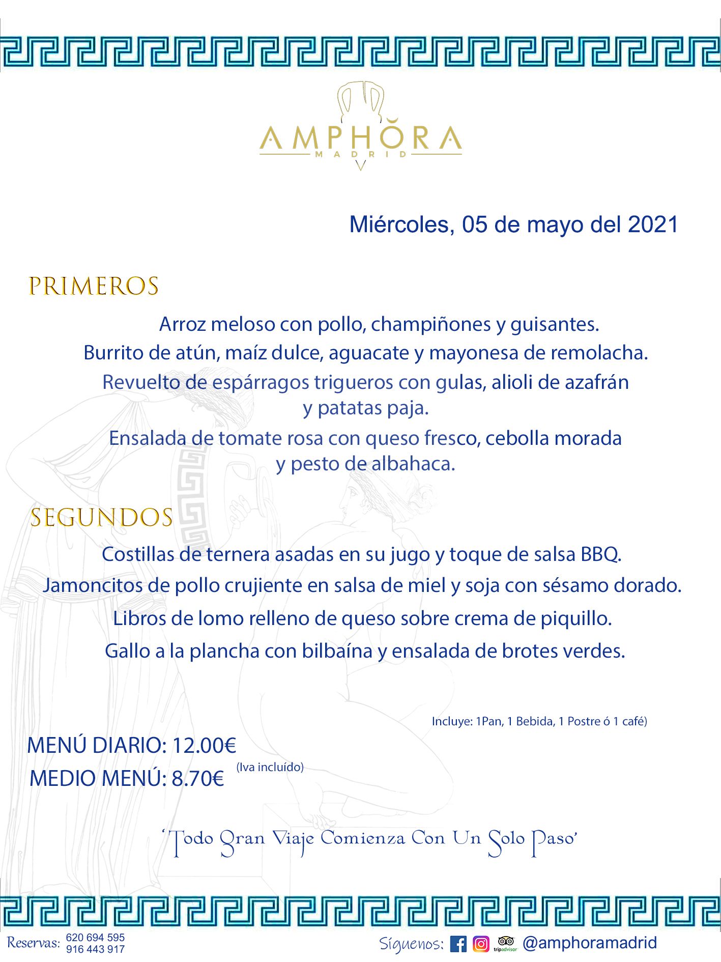 MENÚS DIARIOS MENÚ DEL MIÉRCOLES 5 DE MAYO ALCORCÓN RESTAURANTE AMPHORA TERRAZA ALCORCÓN MADRID Av. Leganés, 54 28923 · Alcorcón · Madrid · España 91 644 39 17 620 694 595 https://youtu.be/HeULHal1yEY (Vea aquí nuestras instalaciones) https://www.amphoramadrid.com RESTAURANTE AMPHORA TERRAZA ALCORCÓN. MENUS FIN DE SEMANA ALCORCÓN, MENÚS DIARIOS ECONÓMICOS EN ALCORCÓN, MEJORES RESTAURANTES EN ALCORCÓN, TERRAZAS ALCORCON, COMER Y CENAR EN TERRAZA EN ALCORCÓN, RESTAURANTES CON TERRAZA, MEJORES TERRAZAS ALCORCÓN, COMER EN ALCORCON, RESTAURANTES GOURMET ALCORCÓN, MENUS FIN DE SEMANA ECONOMICOS ALCORCON, COMER AL AIRE LIBRE, MENUS ECONOMICOS ALCORCON, UNO DE LOS MEJORES RESTAURANTES DE ALCORCÓN Y ZONA SUR DE MADRID EN CALIDAD PRECIO. RESTAURANTE AMPHORA TERRAZA, ES UN ESPACIO GOURMET DONDE PODRÁ DEGUSTAR DEL MEJOR PRODUCTO CON UNA ELABORACIÓN CUIDADA Y CREATIVA. ADEMÁS, PODRÁ DISFRUTAR DE TODO TIPO DE BEBIDAS PREMIUM PREPARADAS POR NUESTRO BARTENDER, VERMUTS DELICIOSOS Y CERVEZAS DE CALIDAD, YA SEA EN EN EL INTERIOR DE NUESTRO RESTAURANTE O EN NUESTRA MARAVILLOSA TERRAZA. SOMOS POSIBLEMENTE UNO DE LOS MEJORES RESTAURANTES DE LA ZONA SUR EN RELACIÓN CALIDAD, PRECIO Y DECORACIÓN. #AMPHORAMADRID #TERRAZASALCORCÓN #MENUDELDIA #COMERENTERRAZA #MADRID #ALCORCÓN #TERRAZA #MENÚSDELDÍAALCORCÓN #MENÚDELDÍARESTAURANTES #COMERENALCORCÓN #MEJORESRESTAURANTESALCORCÓN #MENÚSECONÓMICOS #RESTAURANTESRECOMENDABLES #RESTAURANTESGOURMET #MENÚSECONÓMICOSALCORCÓN #COMERALAIRELIBRE #COMIDASCENASTERRAZASALCORCON #MENÚSDIARIOSALCORCÓN #MENÚDELDÍAHOY #CENARENTERRAZA #TERRAZASCONENCANTO #RESTAURANTESCONTERRAZA #CENARENALCORCÓN #MEJORESRESTAURANTES #RESTAURANTESCOPASALCORCÓN #COPASPREMIUMALCORCÓN #VERMUTALCORCÓN #GASTROBARALCORCÓN #CARNEBUEYALCORCONPARRILLABRASA #MENUECONÓMICO #GASTROBAR #MEJORTERRAZADEALCORCÓN #MENÚSVIERNESALCORCÓN #MENÚSABADOALCORCÓN #MENÚSDOMINGOALCORCÓN #MENÚSLUNESALCORCÓN #MENÚSMARTESALCORCÓN #MENÚSMIÉRCOLESALCORCÓN #MENÚSJUEVESALCORCÓN MEJOR CARNE A LA PARRILLA ALCORCÓN TOMAHAWK CARNE BUEY AUTÉNTICO ALCORCÓN RESTAURANTES PREMIUN LUJO COMIDA CREATIVA ELABORADA RESTAURANTE AMPHORA TERRAZA EN ALCORCÓN (MADRID) GASTROBAR ALCORCÓN MENÚS ECONÓMICOS DIARIOS DEL DÍA MENUS FIN DE SEMANA DE CALIDAD MEJOR MENÚ FIN DE SEMANA ALCORCÓN COMER CENAR EN TERRAZA TERRAZAS ZONA SUR COMIDAS AIRE LIBRE MEJOR CARNE PARRILLA ALCORCÓN.