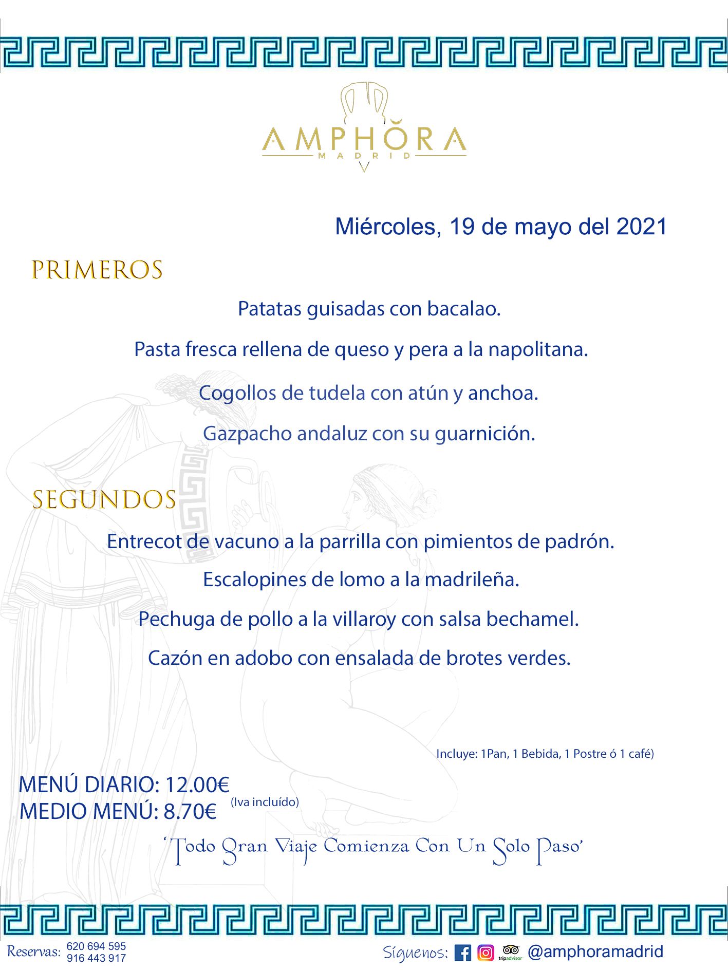 MENÚS DIARIOS MENÚ DEL DÍA DEL MIÉRCOLES 19 DE MAYO ALCORCÓN RESTAURANTE AMPHORA TERRAZA ALCORCÓN MADRID Av. Leganés, 54 28923 · Alcorcón · Madrid · España 91 644 39 17 620 694 595 https://youtu.be/HeULHal1yEY (Vea aquí nuestras instalaciones) https://www.amphoramadrid.com RESTAURANTE AMPHORA TERRAZA ALCORCÓN. MENUS FIN DE SEMANA ALCORCÓN, MENÚS DIARIOS ECONÓMICOS EN ALCORCÓN, MEJORES RESTAURANTES EN ALCORCÓN, TERRAZAS ALCORCON, COMER Y CENAR EN TERRAZA EN ALCORCÓN, RESTAURANTES CON TERRAZA, MEJORES TERRAZAS ALCORCÓN, COMER EN ALCORCON, RESTAURANTES GOURMET ALCORCÓN, MENUS FIN DE SEMANA ECONOMICOS ALCORCON, COMER AL AIRE LIBRE, MENUS ECONOMICOS ALCORCON, UNO DE LOS MEJORES RESTAURANTES DE ALCORCÓN Y ZONA SUR DE MADRID EN CALIDAD PRECIO. RESTAURANTE AMPHORA TERRAZA, ES UN ESPACIO GOURMET DONDE PODRÁ DEGUSTAR DEL MEJOR PRODUCTO CON UNA ELABORACIÓN CUIDADA Y CREATIVA. ADEMÁS, PODRÁ DISFRUTAR DE TODO TIPO DE BEBIDAS PREMIUM PREPARADAS POR NUESTRO BARTENDER, VERMUTS DELICIOSOS Y CERVEZAS DE CALIDAD, YA SEA EN EN EL INTERIOR DE NUESTRO RESTAURANTE O EN NUESTRA MARAVILLOSA TERRAZA. SOMOS POSIBLEMENTE UNO DE LOS MEJORES RESTAURANTES DE LA ZONA SUR EN RELACIÓN CALIDAD, PRECIO Y DECORACIÓN. #AMPHORAMADRID #TERRAZASALCORCÓN #MENUDELDIA #COMERENTERRAZA #MADRID #ALCORCÓN #TERRAZA #MENÚSDELDÍAALCORCÓN #MENÚDELDÍARESTAURANTES #COMERENALCORCÓN #MEJORESRESTAURANTESALCORCÓN #MENÚSECONÓMICOS #RESTAURANTESRECOMENDABLES #RESTAURANTESGOURMET #MENÚSECONÓMICOSALCORCÓN #COMERALAIRELIBRE #COMIDASCENASTERRAZASALCORCON #MENÚSDIARIOSALCORCÓN #MENÚDELDÍAHOY #CENARENTERRAZA #TERRAZASCONENCANTO #RESTAURANTESCONTERRAZA #CENARENALCORCÓN #MEJORESRESTAURANTES #RESTAURANTESCOPASALCORCÓN #COPASPREMIUMALCORCÓN #VERMUTALCORCÓN #GASTROBARALCORCÓN #CARNEBUEYALCORCONPARRILLABRASA #MENUECONÓMICO #GASTROBAR #MEJORTERRAZADEALCORCÓN #MENÚSVIERNESALCORCÓN #MENÚSABADOALCORCÓN #MENÚSDOMINGOALCORCÓN #MENÚSLUNESALCORCÓN #MENÚSMARTESALCORCÓN #MENÚSMIÉRCOLESALCORCÓN #MENÚSJUEVESALCORCÓN MEJOR CARNE A LA PARRILLA ALCORCÓN TOMAHAWK CARNE BUEY AUTÉNTICO ALCORCÓN RESTAURANTES PREMIUN LUJO COMIDA CREATIVA ELABORADA RESTAURANTE AMPHORA TERRAZA EN ALCORCÓN (MADRID) GASTROBAR ALCORCÓN MENÚS ECONÓMICOS DIARIOS DEL DÍA MENUS FIN DE SEMANA DE CALIDAD MEJOR MENÚ FIN DE SEMANA ALCORCÓN COMER CENAR EN TERRAZA TERRAZAS ZONA SUR COMIDAS AIRE LIBRE MEJOR CARNE PARRILLA ALCORCÓN.