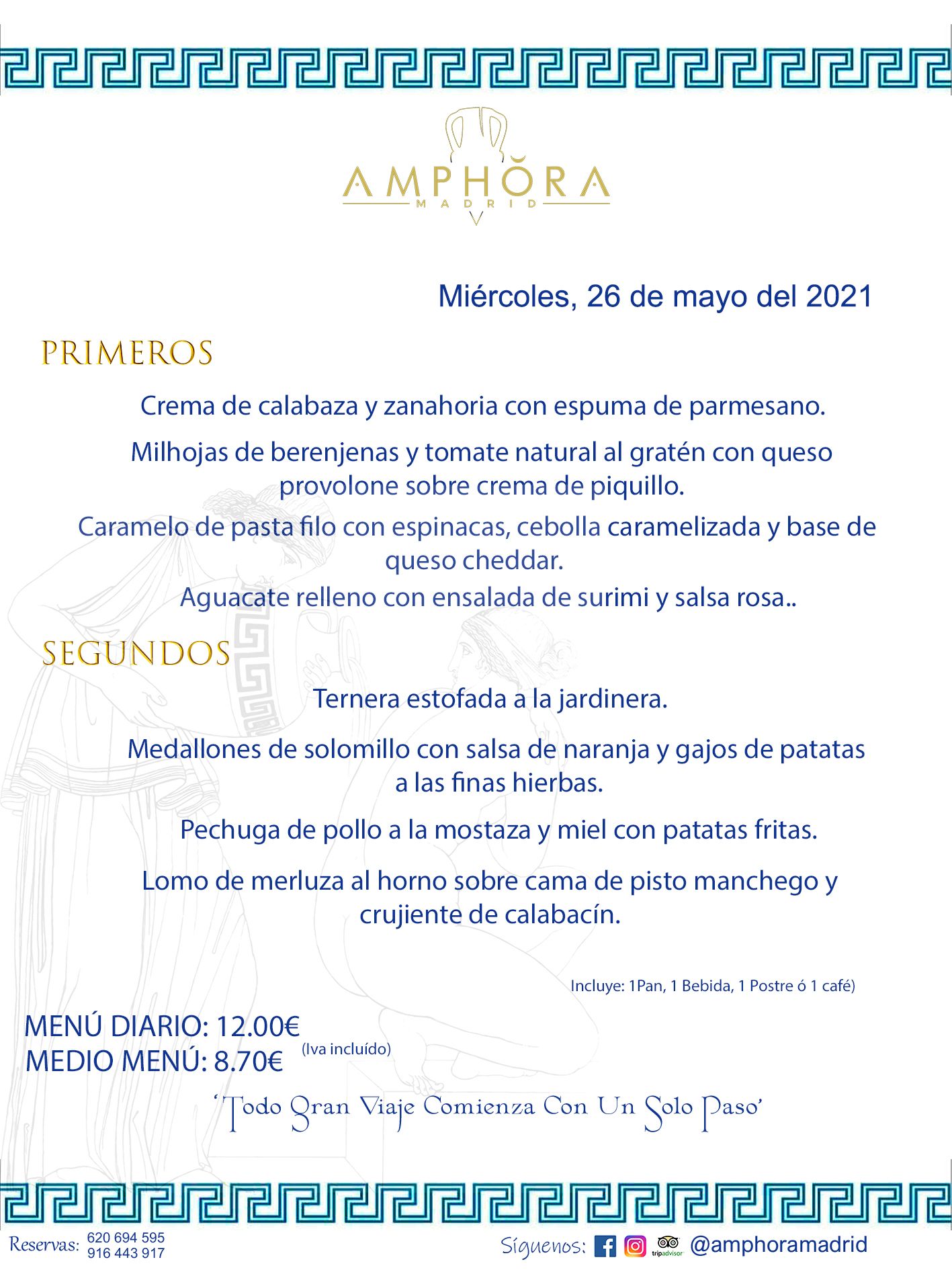 MENÚS DIARIOS MENÚ DEL DÍA DEL MIÉRCOLES 26 DE MAYO ALCORCÓN RESTAURANTE AMPHORA TERRAZA ALCORCÓN MADRID Av. Leganés, 54 28923 · Alcorcón · Madrid · España 91 644 39 17 620 694 595 https://youtu.be/HeULHal1yEY (Vea aquí nuestras instalaciones) https://www.amphoramadrid.com RESTAURANTE AMPHORA TERRAZA ALCORCÓN. MENUS FIN DE SEMANA ALCORCÓN, MENÚS DIARIOS ECONÓMICOS EN ALCORCÓN, MEJORES RESTAURANTES EN ALCORCÓN, TERRAZAS ALCORCON, COMER Y CENAR EN TERRAZA EN ALCORCÓN, RESTAURANTES CON TERRAZA, MEJORES TERRAZAS ALCORCÓN, COMER EN ALCORCON, RESTAURANTES GOURMET ALCORCÓN, MENUS FIN DE SEMANA ECONOMICOS ALCORCON, COMER AL AIRE LIBRE, MENUS ECONOMICOS ALCORCON, UNO DE LOS MEJORES RESTAURANTES DE ALCORCÓN Y ZONA SUR DE MADRID EN CALIDAD PRECIO. RESTAURANTE AMPHORA TERRAZA, ES UN ESPACIO GOURMET DONDE PODRÁ DEGUSTAR DEL MEJOR PRODUCTO CON UNA ELABORACIÓN CUIDADA Y CREATIVA. ADEMÁS, PODRÁ DISFRUTAR DE TODO TIPO DE BEBIDAS PREMIUM PREPARADAS POR NUESTRO BARTENDER, VERMUTS DELICIOSOS Y CERVEZAS DE CALIDAD, YA SEA EN EN EL INTERIOR DE NUESTRO RESTAURANTE O EN NUESTRA MARAVILLOSA TERRAZA. SOMOS POSIBLEMENTE UNO DE LOS MEJORES RESTAURANTES DE LA ZONA SUR EN RELACIÓN CALIDAD, PRECIO Y DECORACIÓN. #AMPHORAMADRID #TERRAZASALCORCÓN #MENUDELDIA #COMERENTERRAZA #MADRID #ALCORCÓN #TERRAZA #MENÚSDELDÍAALCORCÓN #MENÚDELDÍARESTAURANTES #COMERENALCORCÓN #MEJORESRESTAURANTESALCORCÓN #MENÚSECONÓMICOS #RESTAURANTESRECOMENDABLES #RESTAURANTESGOURMET #MENÚSECONÓMICOSALCORCÓN #COMERALAIRELIBRE #COMIDASCENASTERRAZASALCORCON #MENÚSDIARIOSALCORCÓN #MENÚDELDÍAHOY #CENARENTERRAZA #TERRAZASCONENCANTO #RESTAURANTESCONTERRAZA #CENARENALCORCÓN #MEJORESRESTAURANTES #RESTAURANTESCOPASALCORCÓN #COPASPREMIUMALCORCÓN #VERMUTALCORCÓN #GASTROBARALCORCÓN #CARNEBUEYALCORCONPARRILLABRASA #MENUECONÓMICO #GASTROBAR #MEJORTERRAZADEALCORCÓN #MENÚSVIERNESALCORCÓN #MENÚSABADOALCORCÓN #MENÚSDOMINGOALCORCÓN #MENÚSLUNESALCORCÓN #MENÚSMARTESALCORCÓN #MENÚSMIÉRCOLESALCORCÓN #MENÚSJUEVESALCORCÓN MEJOR CARNE A LA PARRILLA ALCORCÓN TOMAHAWK CARNE BUEY AUTÉNTICO ALCORCÓN RESTAURANTES PREMIUN LUJO COMIDA CREATIVA ELABORADA RESTAURANTE AMPHORA TERRAZA EN ALCORCÓN (MADRID) GASTROBAR ALCORCÓN MENÚS ECONÓMICOS DIARIOS DEL DÍA MENUS FIN DE SEMANA DE CALIDAD MEJOR MENÚ FIN DE SEMANA ALCORCÓN COMER CENAR EN TERRAZA TERRAZAS ZONA SUR COMIDAS AIRE LIBRE MEJOR CARNE PARRILLA ALCORCÓN.