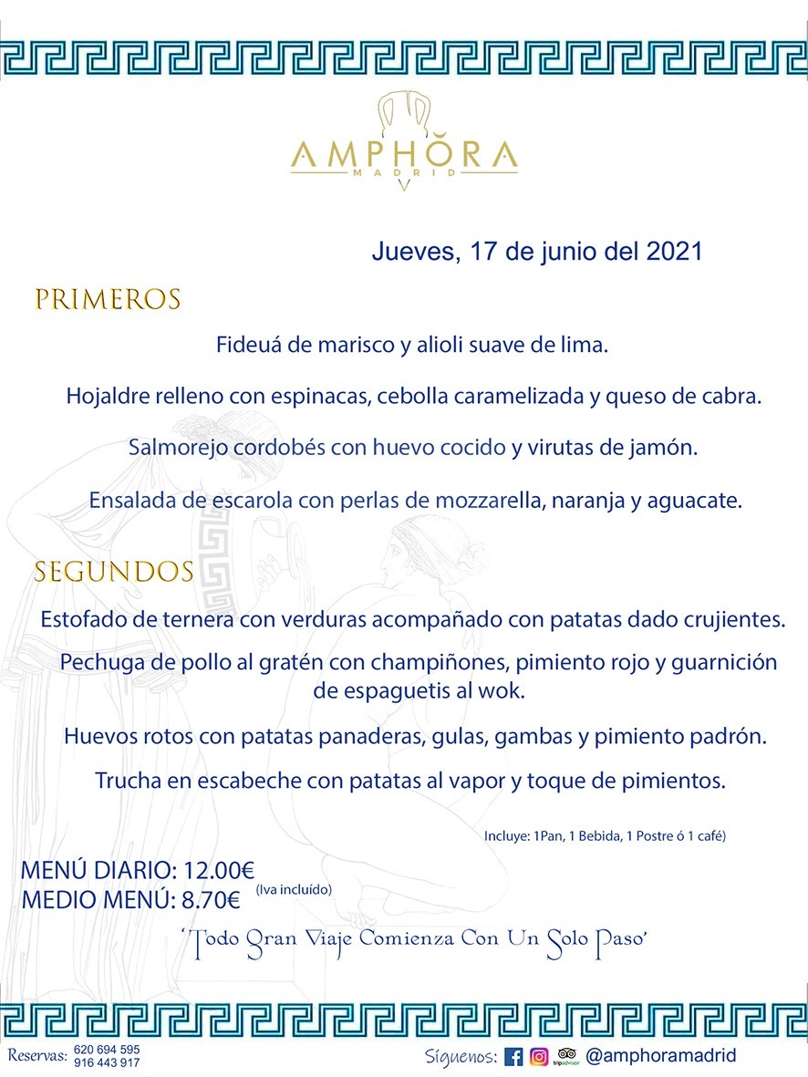 MENÚS DIARIOS MENÚ DEL DÍA DEL JUEVES 17 DE JUNIO ALCORCÓN RESTAURANTE AMPHORA TERRAZA ALCORCÓN MADRID Av. Leganés, 54 28923 · Alcorcón · Madrid · España 91 644 39 17 620 694 595 https://youtu.be/HeULHal1yEY (Vea aquí nuestras instalaciones) https://www.amphoramadrid.com RESTAURANTE AMPHORA TERRAZA ALCORCÓN. MENUS FIN DE SEMANA ALCORCÓN, MENÚS DIARIOS ECONÓMICOS EN ALCORCÓN, MEJORES RESTAURANTES EN ALCORCÓN, TERRAZAS ALCORCON, COMER Y CENAR EN TERRAZA EN ALCORCÓN, RESTAURANTES CON TERRAZA, MEJORES TERRAZAS ALCORCÓN, COMER EN ALCORCON, RESTAURANTES GOURMET ALCORCÓN, MENUS FIN DE SEMANA ECONOMICOS ALCORCON, COMER AL AIRE LIBRE, MENUS ECONOMICOS ALCORCON, UNO DE LOS MEJORES RESTAURANTES DE ALCORCÓN Y ZONA SUR DE MADRID EN CALIDAD PRECIO. RESTAURANTE AMPHORA TERRAZA, ES UN ESPACIO GOURMET DONDE PODRÁ DEGUSTAR DEL MEJOR PRODUCTO CON UNA ELABORACIÓN CUIDADA Y CREATIVA. ADEMÁS, PODRÁ DISFRUTAR DE TODO TIPO DE BEBIDAS PREMIUM PREPARADAS POR NUESTRO BARTENDER, VERMUTS DELICIOSOS Y CERVEZAS DE CALIDAD, YA SEA EN EN EL INTERIOR DE NUESTRO RESTAURANTE O EN NUESTRA MARAVILLOSA TERRAZA. SOMOS POSIBLEMENTE UNO DE LOS MEJORES RESTAURANTES DE LA ZONA SUR EN RELACIÓN CALIDAD, PRECIO Y DECORACIÓN. #AMPHORAMADRID #TERRAZASALCORCÓN #MENUDELDIA #COMERENTERRAZA #MADRID #ALCORCÓN #TERRAZA #MENÚSDELDÍAALCORCÓN #MENÚDELDÍARESTAURANTES #COMERENALCORCÓN #MEJORESRESTAURANTESALCORCÓN #MENÚSECONÓMICOS #RESTAURANTESRECOMENDABLES #RESTAURANTESGOURMET #MENÚSECONÓMICOSALCORCÓN #COMERALAIRELIBRE #COMIDASCENASTERRAZASALCORCON #MENÚSDIARIOSALCORCÓN #MENÚDELDÍAHOY #CENARENTERRAZA #TERRAZASCONENCANTO #RESTAURANTESCONTERRAZA #CENARENALCORCÓN #MEJORESRESTAURANTES #RESTAURANTESCOPASALCORCÓN #COPASPREMIUMALCORCÓN #VERMUTALCORCÓN #GASTROBARALCORCÓN #CARNEBUEYALCORCONPARRILLABRASA #MENUECONÓMICO #GASTROBAR #MEJORTERRAZADEALCORCÓN #MENÚSVIERNESALCORCÓN #MENÚSABADOALCORCÓN #MENÚSDOMINGOALCORCÓN #MENÚSLUNESALCORCÓN #MENÚSMARTESALCORCÓN #MENÚSMIÉRCOLESALCORCÓN #MENÚSJUEVESALCORCÓN MEJOR CARNE A LA PARRILLA ALCORCÓN TOMAHAWK CARNE BUEY AUTÉNTICO ALCORCÓN RESTAURANTES PREMIUN LUJO COMIDA CREATIVA ELABORADA RESTAURANTE AMPHORA TERRAZA EN ALCORCÓN (MADRID) GASTROBAR ALCORCÓN MENÚS ECONÓMICOS DIARIOS DEL DÍA MENUS FIN DE SEMANA DE CALIDAD MEJOR MENÚ FIN DE SEMANA ALCORCÓN COMER CENAR EN TERRAZA TERRAZAS ZONA SUR COMIDAS AIRE LIBRE MEJOR CARNE PARRILLA ALCORCÓN.