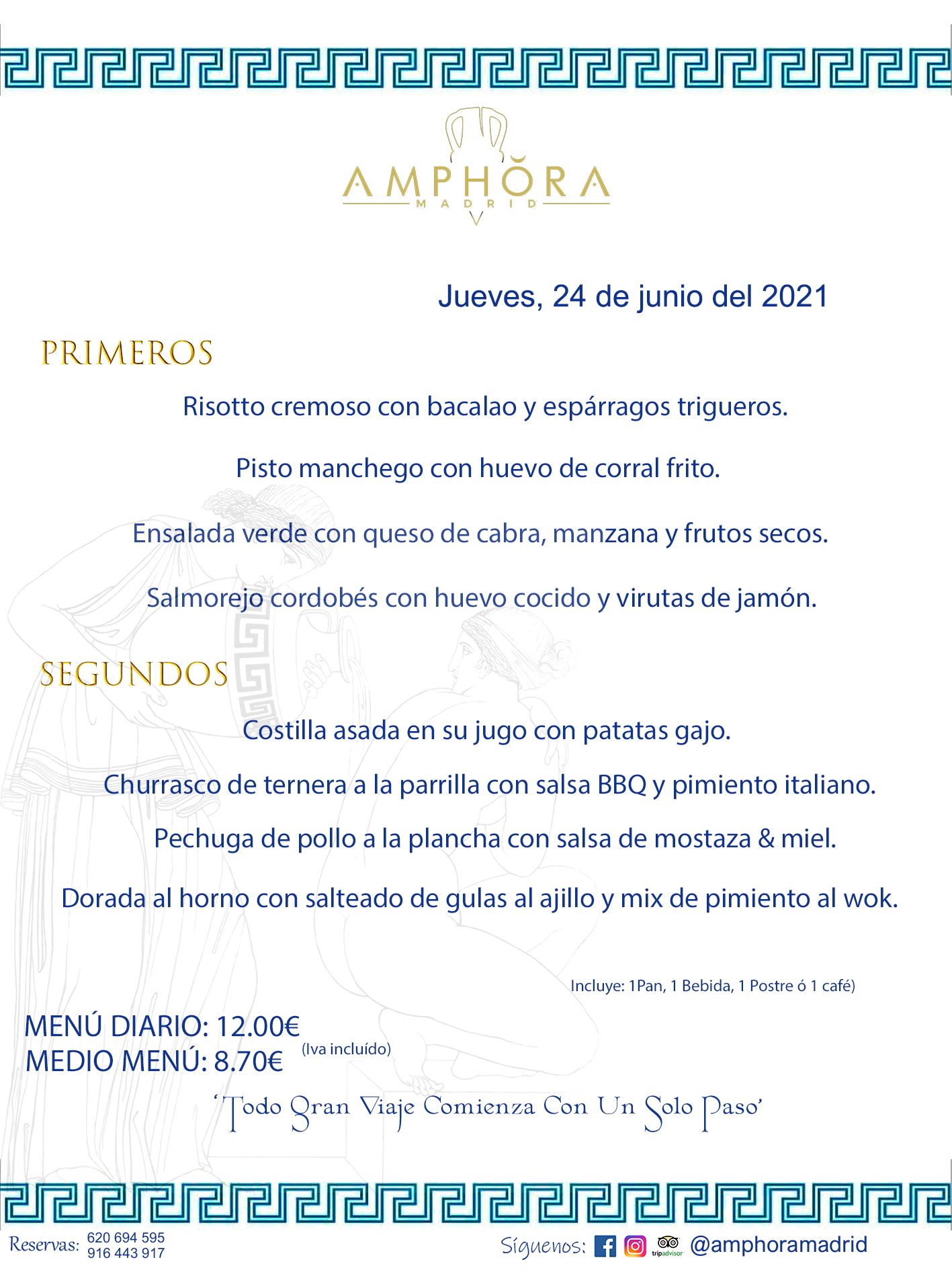MENÚS DIARIOS MENÚ DEL DÍA DEL JUEVES 24 DE JUNIO ALCORCÓN RESTAURANTE AMPHORA TERRAZA ALCORCÓN MADRID Av. Leganés, 54 28923 · Alcorcón · Madrid · España 91 644 39 17 620 694 595 https://youtu.be/HeULHal1yEY (Vea aquí nuestras instalaciones) https://www.amphoramadrid.com RESTAURANTE AMPHORA TERRAZA ALCORCÓN. MENUS FIN DE SEMANA ALCORCÓN, MENÚS DIARIOS ECONÓMICOS EN ALCORCÓN, MEJORES RESTAURANTES EN ALCORCÓN, TERRAZAS ALCORCON, COMER Y CENAR EN TERRAZA EN ALCORCÓN, RESTAURANTES CON TERRAZA, MEJORES TERRAZAS ALCORCÓN, COMER EN ALCORCON, RESTAURANTES GOURMET ALCORCÓN, MENUS FIN DE SEMANA ECONOMICOS ALCORCON, COMER AL AIRE LIBRE, MENUS ECONOMICOS ALCORCON, UNO DE LOS MEJORES RESTAURANTES DE ALCORCÓN Y ZONA SUR DE MADRID EN CALIDAD PRECIO. RESTAURANTE AMPHORA TERRAZA, ES UN ESPACIO GOURMET DONDE PODRÁ DEGUSTAR DEL MEJOR PRODUCTO CON UNA ELABORACIÓN CUIDADA Y CREATIVA. ADEMÁS, PODRÁ DISFRUTAR DE TODO TIPO DE BEBIDAS PREMIUM PREPARADAS POR NUESTRO BARTENDER, VERMUTS DELICIOSOS Y CERVEZAS DE CALIDAD, YA SEA EN EN EL INTERIOR DE NUESTRO RESTAURANTE O EN NUESTRA MARAVILLOSA TERRAZA. SOMOS POSIBLEMENTE UNO DE LOS MEJORES RESTAURANTES DE LA ZONA SUR EN RELACIÓN CALIDAD, PRECIO Y DECORACIÓN. #AMPHORAMADRID #TERRAZASALCORCÓN #MENUDELDIA #COMERENTERRAZA #MADRID #ALCORCÓN #TERRAZA #MENÚSDELDÍAALCORCÓN #MENÚDELDÍARESTAURANTES #COMERENALCORCÓN #MEJORESRESTAURANTESALCORCÓN #MENÚSECONÓMICOS #RESTAURANTESRECOMENDABLES #RESTAURANTESGOURMET #MENÚSECONÓMICOSALCORCÓN #COMERALAIRELIBRE #COMIDASCENASTERRAZASALCORCON #MENÚSDIARIOSALCORCÓN #MENÚDELDÍAHOY #CENARENTERRAZA #TERRAZASCONENCANTO #RESTAURANTESCONTERRAZA #CENARENALCORCÓN #MEJORESRESTAURANTES #RESTAURANTESCOPASALCORCÓN #COPASPREMIUMALCORCÓN #VERMUTALCORCÓN #GASTROBARALCORCÓN #CARNEBUEYALCORCONPARRILLABRASA #MENUECONÓMICO #GASTROBAR #MEJORTERRAZADEALCORCÓN #MENÚSVIERNESALCORCÓN #MENÚSABADOALCORCÓN #MENÚSDOMINGOALCORCÓN #MENÚSLUNESALCORCÓN #MENÚSMARTESALCORCÓN #MENÚSMIÉRCOLESALCORCÓN #MENÚSJUEVESALCORCÓN MEJOR CARNE A LA PARRILLA ALCORCÓN TOMAHAWK CARNE BUEY AUTÉNTICO ALCORCÓN RESTAURANTES PREMIUN LUJO COMIDA CREATIVA ELABORADA RESTAURANTE AMPHORA TERRAZA EN ALCORCÓN (MADRID) GASTROBAR ALCORCÓN MENÚS ECONÓMICOS DIARIOS DEL DÍA MENUS FIN DE SEMANA DE CALIDAD MEJOR MENÚ FIN DE SEMANA ALCORCÓN COMER CENAR EN TERRAZA TERRAZAS ZONA SUR COMIDAS AIRE LIBRE MEJOR CARNE PARRILLA ALCORCÓN.
