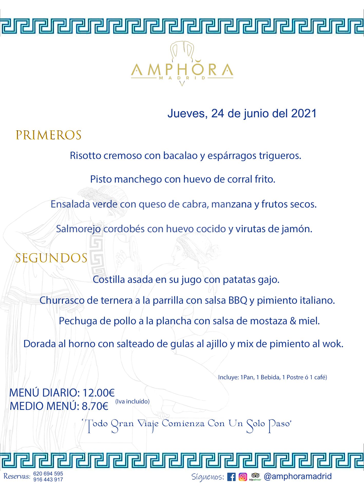 MENÚS DIARIOS MENÚ DEL DÍA DEL JUEVES 24 DE JUNIO ALCORCÓN RESTAURANTE AMPHORA TERRAZA ALCORCÓN MADRID Av. Leganés, 54 28923 · Alcorcón · Madrid · España 91 644 39 17 620 694 595 https://youtu.be/HeULHal1yEY (Vea aquí nuestras instalaciones) https://www.amphoramadrid.com RESTAURANTE AMPHORA TERRAZA ALCORCÓN. MENUS FIN DE SEMANA ALCORCÓN, MENÚS DIARIOS ECONÓMICOS EN ALCORCÓN, MEJORES RESTAURANTES EN ALCORCÓN, TERRAZAS ALCORCON, COMER Y CENAR EN TERRAZA EN ALCORCÓN, RESTAURANTES CON TERRAZA, MEJORES TERRAZAS ALCORCÓN, COMER EN ALCORCON, RESTAURANTES GOURMET ALCORCÓN, MENUS FIN DE SEMANA ECONOMICOS ALCORCON, COMER AL AIRE LIBRE, MENUS ECONOMICOS ALCORCON, UNO DE LOS MEJORES RESTAURANTES DE ALCORCÓN Y ZONA SUR DE MADRID EN CALIDAD PRECIO. RESTAURANTE AMPHORA TERRAZA, ES UN ESPACIO GOURMET DONDE PODRÁ DEGUSTAR DEL MEJOR PRODUCTO CON UNA ELABORACIÓN CUIDADA Y CREATIVA. ADEMÁS, PODRÁ DISFRUTAR DE TODO TIPO DE BEBIDAS PREMIUM PREPARADAS POR NUESTRO BARTENDER, VERMUTS DELICIOSOS Y CERVEZAS DE CALIDAD, YA SEA EN EN EL INTERIOR DE NUESTRO RESTAURANTE O EN NUESTRA MARAVILLOSA TERRAZA. SOMOS POSIBLEMENTE UNO DE LOS MEJORES RESTAURANTES DE LA ZONA SUR EN RELACIÓN CALIDAD, PRECIO Y DECORACIÓN. #AMPHORAMADRID #TERRAZASALCORCÓN #MENUDELDIA #COMERENTERRAZA #MADRID #ALCORCÓN #TERRAZA #MENÚSDELDÍAALCORCÓN #MENÚDELDÍARESTAURANTES #COMERENALCORCÓN #MEJORESRESTAURANTESALCORCÓN #MENÚSECONÓMICOS #RESTAURANTESRECOMENDABLES #RESTAURANTESGOURMET #MENÚSECONÓMICOSALCORCÓN #COMERALAIRELIBRE #COMIDASCENASTERRAZASALCORCON #MENÚSDIARIOSALCORCÓN #MENÚDELDÍAHOY #CENARENTERRAZA #TERRAZASCONENCANTO #RESTAURANTESCONTERRAZA #CENARENALCORCÓN #MEJORESRESTAURANTES #RESTAURANTESCOPASALCORCÓN #COPASPREMIUMALCORCÓN #VERMUTALCORCÓN #GASTROBARALCORCÓN #CARNEBUEYALCORCONPARRILLABRASA #MENUECONÓMICO #GASTROBAR #MEJORTERRAZADEALCORCÓN #MENÚSVIERNESALCORCÓN #MENÚSABADOALCORCÓN #MENÚSDOMINGOALCORCÓN #MENÚSLUNESALCORCÓN #MENÚSMARTESALCORCÓN #MENÚSMIÉRCOLESALCORCÓN #MENÚSJUEVESALCORCÓN MEJOR CARNE A LA PARRILLA ALCORCÓN TOMAHAWK CARNE BUEY AUTÉNTICO ALCORCÓN RESTAURANTES PREMIUN LUJO COMIDA CREATIVA ELABORADA RESTAURANTE AMPHORA TERRAZA EN ALCORCÓN (MADRID) GASTROBAR ALCORCÓN MENÚS ECONÓMICOS DIARIOS DEL DÍA MENUS FIN DE SEMANA DE CALIDAD MEJOR MENÚ FIN DE SEMANA ALCORCÓN COMER CENAR EN TERRAZA TERRAZAS ZONA SUR COMIDAS AIRE LIBRE MEJOR CARNE PARRILLA ALCORCÓN.