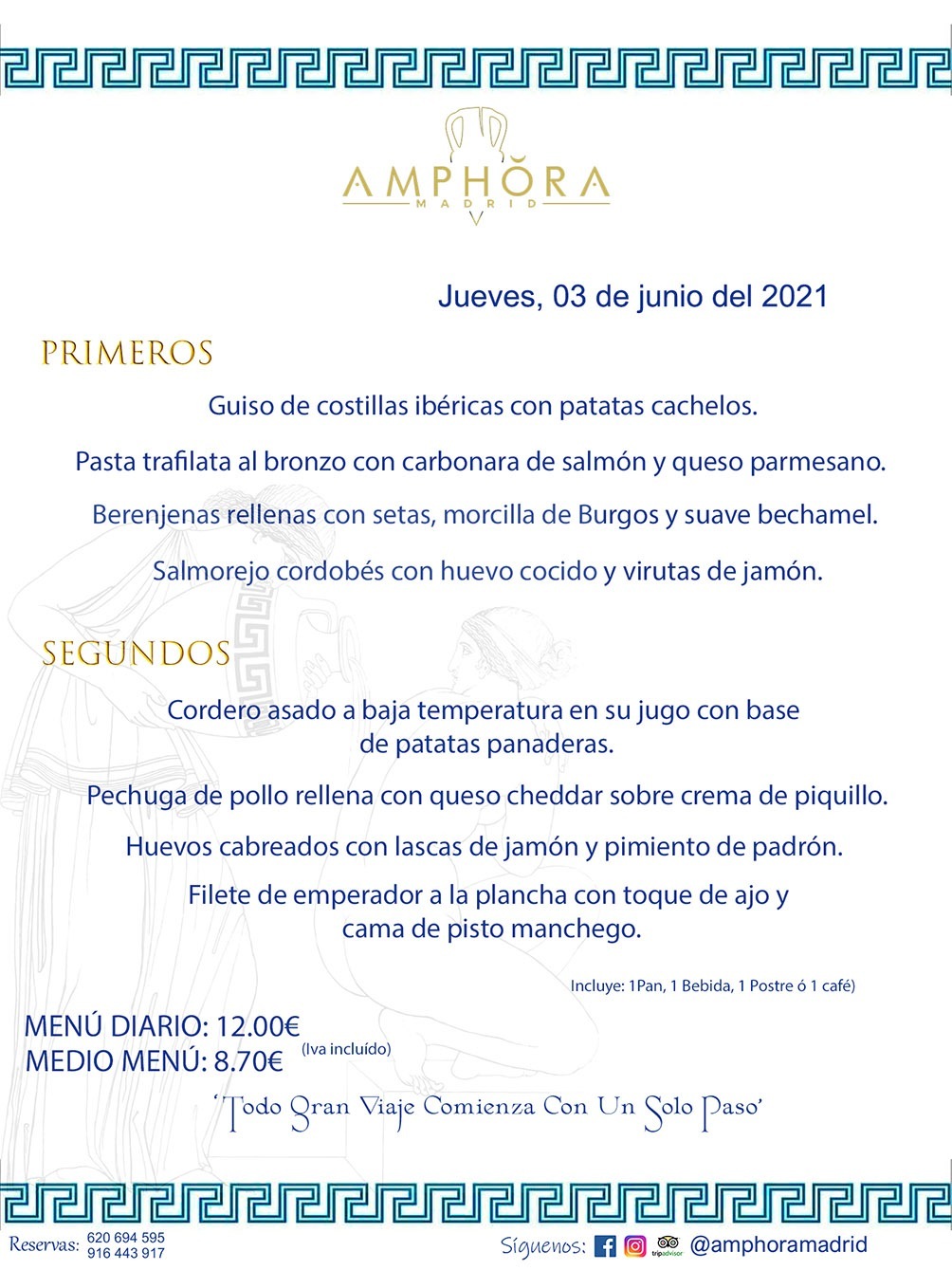 MENÚS DIARIOS MENÚ DEL DÍA DEL JUEVES 3 DE JUNIO ALCORCÓN RESTAURANTE AMPHORA TERRAZA ALCORCÓN MADRID Av. Leganés, 54 28923 · Alcorcón · Madrid · España 91 644 39 17 620 694 595 https://youtu.be/HeULHal1yEY (Vea aquí nuestras instalaciones) https://www.amphoramadrid.com RESTAURANTE AMPHORA TERRAZA ALCORCÓN. MENUS FIN DE SEMANA ALCORCÓN, MENÚS DIARIOS ECONÓMICOS EN ALCORCÓN, MEJORES RESTAURANTES EN ALCORCÓN, TERRAZAS ALCORCON, COMER Y CENAR EN TERRAZA EN ALCORCÓN, RESTAURANTES CON TERRAZA, MEJORES TERRAZAS ALCORCÓN, COMER EN ALCORCON, RESTAURANTES GOURMET ALCORCÓN, MENUS FIN DE SEMANA ECONOMICOS ALCORCON, COMER AL AIRE LIBRE, MENUS ECONOMICOS ALCORCON, UNO DE LOS MEJORES RESTAURANTES DE ALCORCÓN Y ZONA SUR DE MADRID EN CALIDAD PRECIO. RESTAURANTE AMPHORA TERRAZA, ES UN ESPACIO GOURMET DONDE PODRÁ DEGUSTAR DEL MEJOR PRODUCTO CON UNA ELABORACIÓN CUIDADA Y CREATIVA. ADEMÁS, PODRÁ DISFRUTAR DE TODO TIPO DE BEBIDAS PREMIUM PREPARADAS POR NUESTRO BARTENDER, VERMUTS DELICIOSOS Y CERVEZAS DE CALIDAD, YA SEA EN EN EL INTERIOR DE NUESTRO RESTAURANTE O EN NUESTRA MARAVILLOSA TERRAZA. SOMOS POSIBLEMENTE UNO DE LOS MEJORES RESTAURANTES DE LA ZONA SUR EN RELACIÓN CALIDAD, PRECIO Y DECORACIÓN. #AMPHORAMADRID #TERRAZASALCORCÓN #MENUDELDIA #COMERENTERRAZA #MADRID #ALCORCÓN #TERRAZA #MENÚSDELDÍAALCORCÓN #MENÚDELDÍARESTAURANTES #COMERENALCORCÓN #MEJORESRESTAURANTESALCORCÓN #MENÚSECONÓMICOS #RESTAURANTESRECOMENDABLES #RESTAURANTESGOURMET #MENÚSECONÓMICOSALCORCÓN #COMERALAIRELIBRE #COMIDASCENASTERRAZASALCORCON #MENÚSDIARIOSALCORCÓN #MENÚDELDÍAHOY #CENARENTERRAZA #TERRAZASCONENCANTO #RESTAURANTESCONTERRAZA #CENARENALCORCÓN #MEJORESRESTAURANTES #RESTAURANTESCOPASALCORCÓN #COPASPREMIUMALCORCÓN #VERMUTALCORCÓN #GASTROBARALCORCÓN #CARNEBUEYALCORCONPARRILLABRASA #MENUECONÓMICO #GASTROBAR #MEJORTERRAZADEALCORCÓN #MENÚSVIERNESALCORCÓN #MENÚSABADOALCORCÓN #MENÚSDOMINGOALCORCÓN #MENÚSLUNESALCORCÓN #MENÚSMARTESALCORCÓN #MENÚSMIÉRCOLESALCORCÓN #MENÚSJUEVESALCORCÓN MEJOR CARNE A LA PARRILLA ALCORCÓN TOMAHAWK CARNE BUEY AUTÉNTICO ALCORCÓN RESTAURANTES PREMIUN LUJO COMIDA CREATIVA ELABORADA RESTAURANTE AMPHORA TERRAZA EN ALCORCÓN (MADRID) GASTROBAR ALCORCÓN MENÚS ECONÓMICOS DIARIOS DEL DÍA MENUS FIN DE SEMANA DE CALIDAD MEJOR MENÚ FIN DE SEMANA ALCORCÓN COMER CENAR EN TERRAZA TERRAZAS ZONA SUR COMIDAS AIRE LIBRE MEJOR CARNE PARRILLA ALCORCÓN.