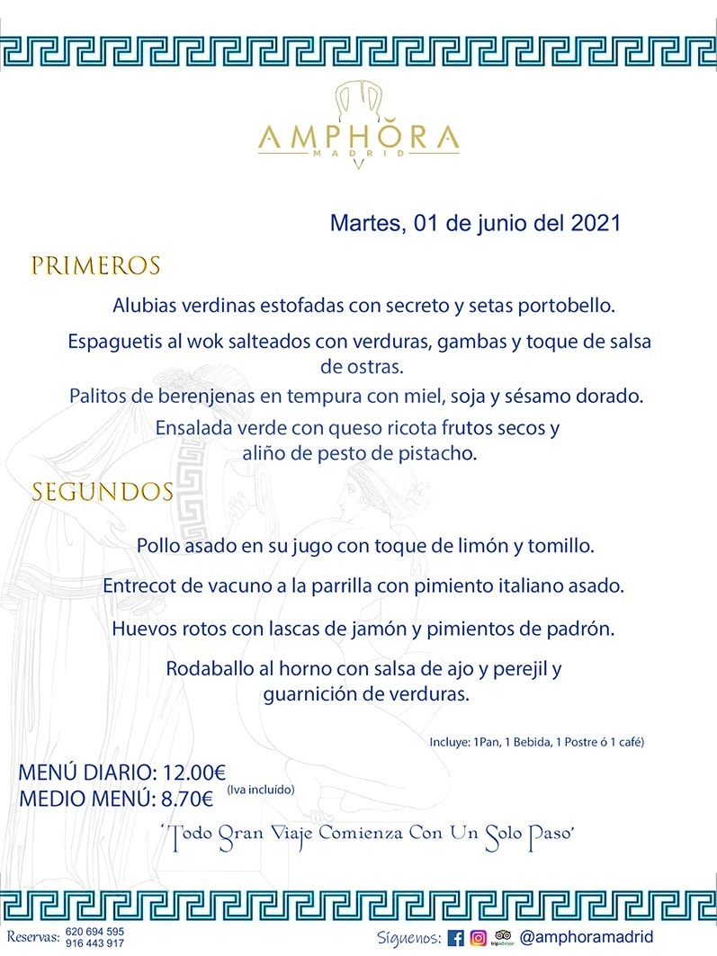 MENÚS DIARIOS MENÚ DEL DÍA DEL MARTES 1 DE JUNIO ALCORCÓN RESTAURANTE AMPHORA TERRAZA ALCORCÓN MADRID Av. Leganés, 54 28923 · Alcorcón · Madrid · España 91 644 39 17 620 694 595 https://youtu.be/HeULHal1yEY (Vea aquí nuestras instalaciones) https://www.amphoramadrid.com RESTAURANTE AMPHORA TERRAZA ALCORCÓN. MENUS FIN DE SEMANA ALCORCÓN, MENÚS DIARIOS ECONÓMICOS EN ALCORCÓN, MEJORES RESTAURANTES EN ALCORCÓN, TERRAZAS ALCORCON, COMER Y CENAR EN TERRAZA EN ALCORCÓN, RESTAURANTES CON TERRAZA, MEJORES TERRAZAS ALCORCÓN, COMER EN ALCORCON, RESTAURANTES GOURMET ALCORCÓN, MENUS FIN DE SEMANA ECONOMICOS ALCORCON, COMER AL AIRE LIBRE, MENUS ECONOMICOS ALCORCON, UNO DE LOS MEJORES RESTAURANTES DE ALCORCÓN Y ZONA SUR DE MADRID EN CALIDAD PRECIO. RESTAURANTE AMPHORA TERRAZA, ES UN ESPACIO GOURMET DONDE PODRÁ DEGUSTAR DEL MEJOR PRODUCTO CON UNA ELABORACIÓN CUIDADA Y CREATIVA. ADEMÁS, PODRÁ DISFRUTAR DE TODO TIPO DE BEBIDAS PREMIUM PREPARADAS POR NUESTRO BARTENDER, VERMUTS DELICIOSOS Y CERVEZAS DE CALIDAD, YA SEA EN EN EL INTERIOR DE NUESTRO RESTAURANTE O EN NUESTRA MARAVILLOSA TERRAZA. SOMOS POSIBLEMENTE UNO DE LOS MEJORES RESTAURANTES DE LA ZONA SUR EN RELACIÓN CALIDAD, PRECIO Y DECORACIÓN. #AMPHORAMADRID #TERRAZASALCORCÓN #MENUDELDIA #COMERENTERRAZA #MADRID #ALCORCÓN #TERRAZA #MENÚSDELDÍAALCORCÓN #MENÚDELDÍARESTAURANTES #COMERENALCORCÓN #MEJORESRESTAURANTESALCORCÓN #MENÚSECONÓMICOS #RESTAURANTESRECOMENDABLES #RESTAURANTESGOURMET #MENÚSECONÓMICOSALCORCÓN #COMERALAIRELIBRE #COMIDASCENASTERRAZASALCORCON #MENÚSDIARIOSALCORCÓN #MENÚDELDÍAHOY #CENARENTERRAZA #TERRAZASCONENCANTO #RESTAURANTESCONTERRAZA #CENARENALCORCÓN #MEJORESRESTAURANTES #RESTAURANTESCOPASALCORCÓN #COPASPREMIUMALCORCÓN #VERMUTALCORCÓN #GASTROBARALCORCÓN #CARNEBUEYALCORCONPARRILLABRASA #MENUECONÓMICO #GASTROBAR #MEJORTERRAZADEALCORCÓN #MENÚSVIERNESALCORCÓN #MENÚSABADOALCORCÓN #MENÚSDOMINGOALCORCÓN #MENÚSLUNESALCORCÓN #MENÚSMARTESALCORCÓN #MENÚSMIÉRCOLESALCORCÓN #MENÚSJUEVESALCORCÓN MEJOR CARNE A LA PARRILLA ALCORCÓN TOMAHAWK CARNE BUEY AUTÉNTICO ALCORCÓN RESTAURANTES PREMIUN LUJO COMIDA CREATIVA ELABORADA RESTAURANTE AMPHORA TERRAZA EN ALCORCÓN (MADRID) GASTROBAR ALCORCÓN MENÚS ECONÓMICOS DIARIOS DEL DÍA MENUS FIN DE SEMANA DE CALIDAD MEJOR MENÚ FIN DE SEMANA ALCORCÓN COMER CENAR EN TERRAZA TERRAZAS ZONA SUR COMIDAS AIRE LIBRE MEJOR CARNE PARRILLA ALCORCÓN.