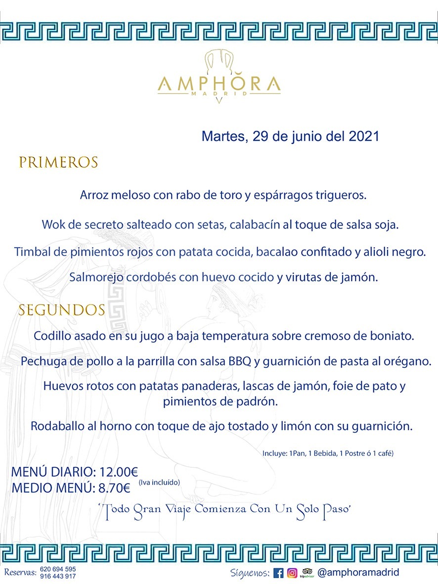 MENÚS DIARIOS MENÚ DEL DÍA DEL MARTES 29 V DE JUNIO ALCORCÓN RESTAURANTE AMPHORA TERRAZA ALCORCÓN MADRID Av. Leganés, 54 28923 · Alcorcón · Madrid · España 91 644 39 17 620 694 595 https://youtu.be/HeULHal1yEY (Vea aquí nuestras instalaciones) https://www.amphoramadrid.com RESTAURANTE AMPHORA TERRAZA ALCORCÓN. MENUS FIN DE SEMANA ALCORCÓN, MENÚS DIARIOS ECONÓMICOS EN ALCORCÓN, MEJORES RESTAURANTES EN ALCORCÓN, TERRAZAS ALCORCON, COMER Y CENAR EN TERRAZA EN ALCORCÓN, RESTAURANTES CON TERRAZA, MEJORES TERRAZAS ALCORCÓN, COMER EN ALCORCON, RESTAURANTES GOURMET ALCORCÓN, MENUS FIN DE SEMANA ECONOMICOS ALCORCON, COMER AL AIRE LIBRE, MENUS ECONOMICOS ALCORCON, UNO DE LOS MEJORES RESTAURANTES DE ALCORCÓN Y ZONA SUR DE MADRID EN CALIDAD PRECIO. RESTAURANTE AMPHORA TERRAZA, ES UN ESPACIO GOURMET DONDE PODRÁ DEGUSTAR DEL MEJOR PRODUCTO CON UNA ELABORACIÓN CUIDADA Y CREATIVA. ADEMÁS, PODRÁ DISFRUTAR DE TODO TIPO DE BEBIDAS PREMIUM PREPARADAS POR NUESTRO BARTENDER, VERMUTS DELICIOSOS Y CERVEZAS DE CALIDAD, YA SEA EN EN EL INTERIOR DE NUESTRO RESTAURANTE O EN NUESTRA MARAVILLOSA TERRAZA. SOMOS POSIBLEMENTE UNO DE LOS MEJORES RESTAURANTES DE LA ZONA SUR EN RELACIÓN CALIDAD, PRECIO Y DECORACIÓN. #AMPHORAMADRID #TERRAZASALCORCÓN #MENUDELDIA #COMERENTERRAZA #MADRID #ALCORCÓN #TERRAZA #MENÚSDELDÍAALCORCÓN #MENÚDELDÍARESTAURANTES #COMERENALCORCÓN #MEJORESRESTAURANTESALCORCÓN #MENÚSECONÓMICOS #RESTAURANTESRECOMENDABLES #RESTAURANTESGOURMET #MENÚSECONÓMICOSALCORCÓN #COMERALAIRELIBRE #COMIDASCENASTERRAZASALCORCON #MENÚSDIARIOSALCORCÓN #MENÚDELDÍAHOY #CENARENTERRAZA #TERRAZASCONENCANTO #RESTAURANTESCONTERRAZA #CENARENALCORCÓN #MEJORESRESTAURANTES #RESTAURANTESCOPASALCORCÓN #COPASPREMIUMALCORCÓN #VERMUTALCORCÓN #GASTROBARALCORCÓN #CARNEBUEYALCORCONPARRILLABRASA #MENUECONÓMICO #GASTROBAR #MEJORTERRAZADEALCORCÓN #MENÚSVIERNESALCORCÓN #MENÚSABADOALCORCÓN #MENÚSDOMINGOALCORCÓN #MENÚSLUNESALCORCÓN #MENÚSMARTESALCORCÓN #MENÚSMIÉRCOLESALCORCÓN #MENÚSJUEVESALCORCÓN MEJOR CARNE A LA PARRILLA ALCORCÓN TOMAHAWK CARNE BUEY AUTÉNTICO ALCORCÓN RESTAURANTES PREMIUN LUJO COMIDA CREATIVA ELABORADA RESTAURANTE AMPHORA TERRAZA EN ALCORCÓN (MADRID) GASTROBAR ALCORCÓN MENÚS ECONÓMICOS DIARIOS DEL DÍA MENUS FIN DE SEMANA DE CALIDAD MEJOR MENÚ FIN DE SEMANA ALCORCÓN COMER CENAR EN TERRAZA TERRAZAS ZONA SUR COMIDAS AIRE LIBRE MEJOR CARNE PARRILLA ALCORCÓN.