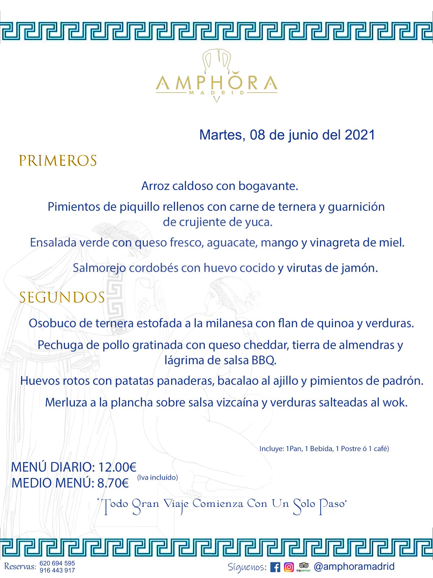 MENÚS DIARIOS MENÚ DEL DÍA DEL MARTES 8 DE JUNIO ALCORCÓN RESTAURANTE AMPHORA TERRAZA ALCORCÓN MADRID Av. Leganés, 54 28923 · Alcorcón · Madrid · España 91 644 39 17 620 694 595 https://youtu.be/HeULHal1yEY (Vea aquí nuestras instalaciones) https://www.amphoramadrid.com RESTAURANTE AMPHORA TERRAZA ALCORCÓN. MENUS FIN DE SEMANA ALCORCÓN, MENÚS DIARIOS ECONÓMICOS EN ALCORCÓN, MEJORES RESTAURANTES EN ALCORCÓN, TERRAZAS ALCORCON, COMER Y CENAR EN TERRAZA EN ALCORCÓN, RESTAURANTES CON TERRAZA, MEJORES TERRAZAS ALCORCÓN, COMER EN ALCORCON, RESTAURANTES GOURMET ALCORCÓN, MENUS FIN DE SEMANA ECONOMICOS ALCORCON, COMER AL AIRE LIBRE, MENUS ECONOMICOS ALCORCON, UNO DE LOS MEJORES RESTAURANTES DE ALCORCÓN Y ZONA SUR DE MADRID EN CALIDAD PRECIO. RESTAURANTE AMPHORA TERRAZA, ES UN ESPACIO GOURMET DONDE PODRÁ DEGUSTAR DEL MEJOR PRODUCTO CON UNA ELABORACIÓN CUIDADA Y CREATIVA. ADEMÁS, PODRÁ DISFRUTAR DE TODO TIPO DE BEBIDAS PREMIUM PREPARADAS POR NUESTRO BARTENDER, VERMUTS DELICIOSOS Y CERVEZAS DE CALIDAD, YA SEA EN EN EL INTERIOR DE NUESTRO RESTAURANTE O EN NUESTRA MARAVILLOSA TERRAZA. SOMOS POSIBLEMENTE UNO DE LOS MEJORES RESTAURANTES DE LA ZONA SUR EN RELACIÓN CALIDAD, PRECIO Y DECORACIÓN. #AMPHORAMADRID #TERRAZASALCORCÓN #MENUDELDIA #COMERENTERRAZA #MADRID #ALCORCÓN #TERRAZA #MENÚSDELDÍAALCORCÓN #MENÚDELDÍARESTAURANTES #COMERENALCORCÓN #MEJORESRESTAURANTESALCORCÓN #MENÚSECONÓMICOS #RESTAURANTESRECOMENDABLES #RESTAURANTESGOURMET #MENÚSECONÓMICOSALCORCÓN #COMERALAIRELIBRE #COMIDASCENASTERRAZASALCORCON #MENÚSDIARIOSALCORCÓN #MENÚDELDÍAHOY #CENARENTERRAZA #TERRAZASCONENCANTO #RESTAURANTESCONTERRAZA #CENARENALCORCÓN #MEJORESRESTAURANTES #RESTAURANTESCOPASALCORCÓN #COPASPREMIUMALCORCÓN #VERMUTALCORCÓN #GASTROBARALCORCÓN #CARNEBUEYALCORCONPARRILLABRASA #MENUECONÓMICO #GASTROBAR #MEJORTERRAZADEALCORCÓN #MENÚSVIERNESALCORCÓN #MENÚSABADOALCORCÓN #MENÚSDOMINGOALCORCÓN #MENÚSLUNESALCORCÓN #MENÚSMARTESALCORCÓN #MENÚSMIÉRCOLESALCORCÓN #MENÚSJUEVESALCORCÓN MEJOR CARNE A LA PARRILLA ALCORCÓN TOMAHAWK CARNE BUEY AUTÉNTICO ALCORCÓN RESTAURANTES PREMIUN LUJO COMIDA CREATIVA ELABORADA RESTAURANTE AMPHORA TERRAZA EN ALCORCÓN (MADRID) GASTROBAR ALCORCÓN MENÚS ECONÓMICOS DIARIOS DEL DÍA MENUS FIN DE SEMANA DE CALIDAD MEJOR MENÚ FIN DE SEMANA ALCORCÓN COMER CENAR EN TERRAZA TERRAZAS ZONA SUR COMIDAS AIRE LIBRE MEJOR CARNE PARRILLA ALCORCÓN.