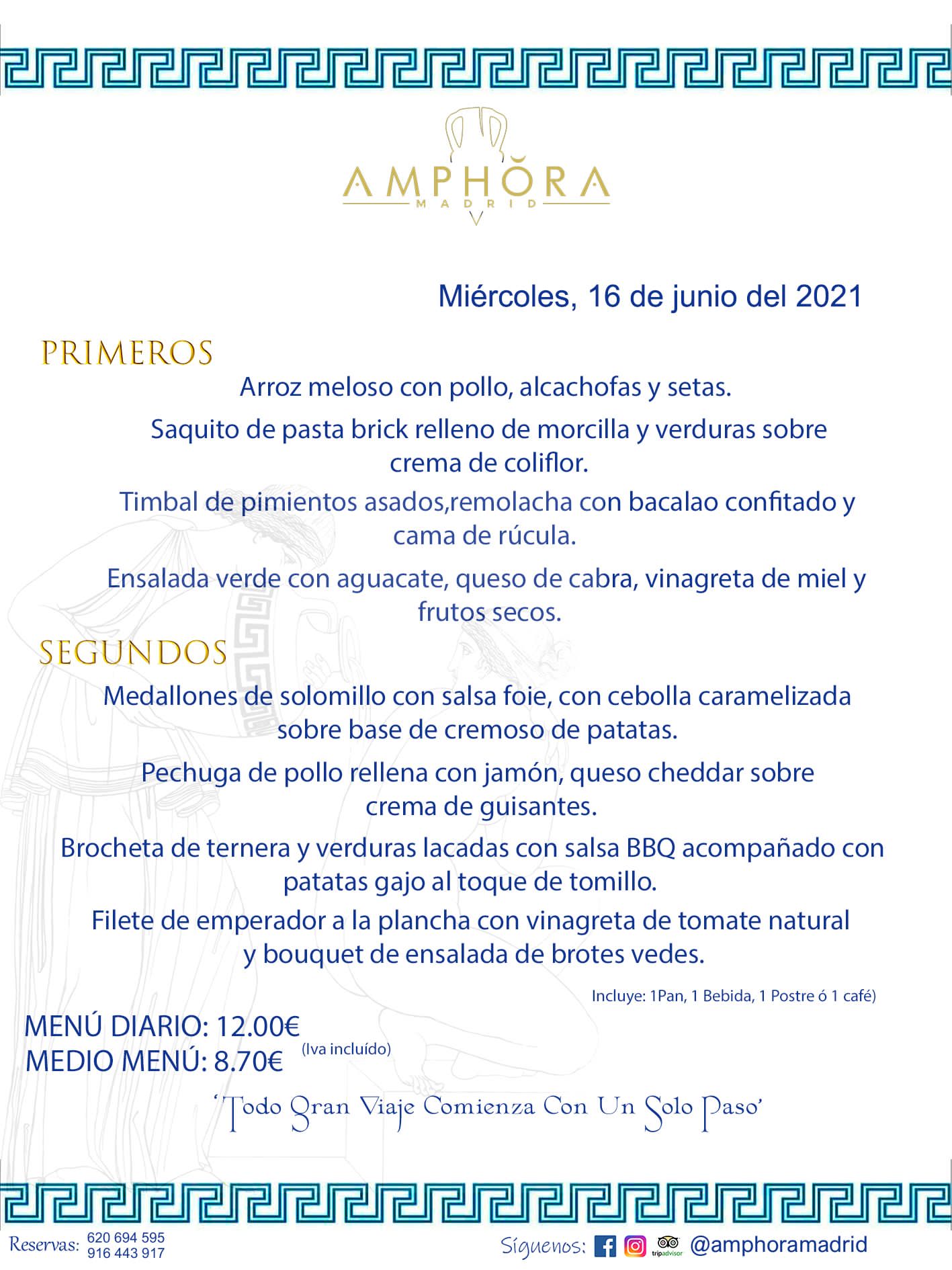 MENÚS DIARIOS MENÚ DEL DÍA DEL MIÉRCOLES 16 DE JUNIO ALCORCÓN RESTAURANTE AMPHORA TERRAZA ALCORCÓN MADRID Av. Leganés, 54 28923 · Alcorcón · Madrid · España 91 644 39 17 620 694 595 https://youtu.be/HeULHal1yEY (Vea aquí nuestras instalaciones) https://www.amphoramadrid.com RESTAURANTE AMPHORA TERRAZA ALCORCÓN. MENUS FIN DE SEMANA ALCORCÓN, MENÚS DIARIOS ECONÓMICOS EN ALCORCÓN, MEJORES RESTAURANTES EN ALCORCÓN, TERRAZAS ALCORCON, COMER Y CENAR EN TERRAZA EN ALCORCÓN, RESTAURANTES CON TERRAZA, MEJORES TERRAZAS ALCORCÓN, COMER EN ALCORCON, RESTAURANTES GOURMET ALCORCÓN, MENUS FIN DE SEMANA ECONOMICOS ALCORCON, COMER AL AIRE LIBRE, MENUS ECONOMICOS ALCORCON, UNO DE LOS MEJORES RESTAURANTES DE ALCORCÓN Y ZONA SUR DE MADRID EN CALIDAD PRECIO. RESTAURANTE AMPHORA TERRAZA, ES UN ESPACIO GOURMET DONDE PODRÁ DEGUSTAR DEL MEJOR PRODUCTO CON UNA ELABORACIÓN CUIDADA Y CREATIVA. ADEMÁS, PODRÁ DISFRUTAR DE TODO TIPO DE BEBIDAS PREMIUM PREPARADAS POR NUESTRO BARTENDER, VERMUTS DELICIOSOS Y CERVEZAS DE CALIDAD, YA SEA EN EN EL INTERIOR DE NUESTRO RESTAURANTE O EN NUESTRA MARAVILLOSA TERRAZA. SOMOS POSIBLEMENTE UNO DE LOS MEJORES RESTAURANTES DE LA ZONA SUR EN RELACIÓN CALIDAD, PRECIO Y DECORACIÓN. #AMPHORAMADRID #TERRAZASALCORCÓN #MENUDELDIA #COMERENTERRAZA #MADRID #ALCORCÓN #TERRAZA #MENÚSDELDÍAALCORCÓN #MENÚDELDÍARESTAURANTES #COMERENALCORCÓN #MEJORESRESTAURANTESALCORCÓN #MENÚSECONÓMICOS #RESTAURANTESRECOMENDABLES #RESTAURANTESGOURMET #MENÚSECONÓMICOSALCORCÓN #COMERALAIRELIBRE #COMIDASCENASTERRAZASALCORCON #MENÚSDIARIOSALCORCÓN #MENÚDELDÍAHOY #CENARENTERRAZA #TERRAZASCONENCANTO #RESTAURANTESCONTERRAZA #CENARENALCORCÓN #MEJORESRESTAURANTES #RESTAURANTESCOPASALCORCÓN #COPASPREMIUMALCORCÓN #VERMUTALCORCÓN #GASTROBARALCORCÓN #CARNEBUEYALCORCONPARRILLABRASA #MENUECONÓMICO #GASTROBAR #MEJORTERRAZADEALCORCÓN #MENÚSVIERNESALCORCÓN #MENÚSABADOALCORCÓN #MENÚSDOMINGOALCORCÓN #MENÚSLUNESALCORCÓN #MENÚSMARTESALCORCÓN #MENÚSMIÉRCOLESALCORCÓN #MENÚSJUEVESALCORCÓN MEJOR CARNE A LA PARRILLA ALCORCÓN TOMAHAWK CARNE BUEY AUTÉNTICO ALCORCÓN RESTAURANTES PREMIUN LUJO COMIDA CREATIVA ELABORADA RESTAURANTE AMPHORA TERRAZA EN ALCORCÓN (MADRID) GASTROBAR ALCORCÓN MENÚS ECONÓMICOS DIARIOS DEL DÍA MENUS FIN DE SEMANA DE CALIDAD MEJOR MENÚ FIN DE SEMANA ALCORCÓN COMER CENAR EN TERRAZA TERRAZAS ZONA SUR COMIDAS AIRE LIBRE MEJOR CARNE PARRILLA ALCORCÓN.