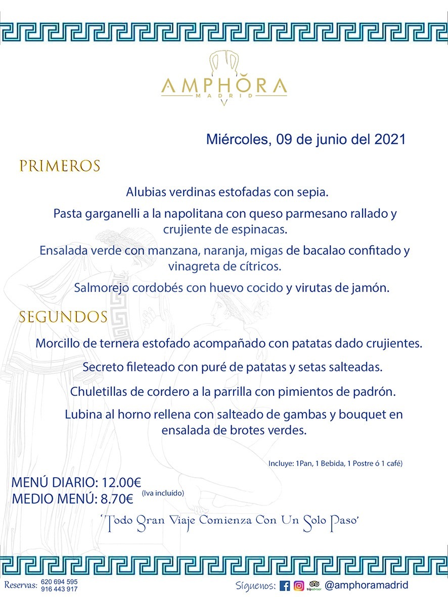 MENÚS DIARIOS MENÚ DEL DÍA DEL MIÉRCOLES 9 DE JUNIO ALCORCÓN RESTAURANTE AMPHORA TERRAZA ALCORCÓN MADRID Av. Leganés, 54 28923 · Alcorcón · Madrid · España 91 644 39 17 620 694 595 https://youtu.be/HeULHal1yEY (Vea aquí nuestras instalaciones) https://www.amphoramadrid.com RESTAURANTE AMPHORA TERRAZA ALCORCÓN. MENUS FIN DE SEMANA ALCORCÓN, MENÚS DIARIOS ECONÓMICOS EN ALCORCÓN, MEJORES RESTAURANTES EN ALCORCÓN, TERRAZAS ALCORCON, COMER Y CENAR EN TERRAZA EN ALCORCÓN, RESTAURANTES CON TERRAZA, MEJORES TERRAZAS ALCORCÓN, COMER EN ALCORCON, RESTAURANTES GOURMET ALCORCÓN, MENUS FIN DE SEMANA ECONOMICOS ALCORCON, COMER AL AIRE LIBRE, MENUS ECONOMICOS ALCORCON, UNO DE LOS MEJORES RESTAURANTES DE ALCORCÓN Y ZONA SUR DE MADRID EN CALIDAD PRECIO. RESTAURANTE AMPHORA TERRAZA, ES UN ESPACIO GOURMET DONDE PODRÁ DEGUSTAR DEL MEJOR PRODUCTO CON UNA ELABORACIÓN CUIDADA Y CREATIVA. ADEMÁS, PODRÁ DISFRUTAR DE TODO TIPO DE BEBIDAS PREMIUM PREPARADAS POR NUESTRO BARTENDER, VERMUTS DELICIOSOS Y CERVEZAS DE CALIDAD, YA SEA EN EN EL INTERIOR DE NUESTRO RESTAURANTE O EN NUESTRA MARAVILLOSA TERRAZA. SOMOS POSIBLEMENTE UNO DE LOS MEJORES RESTAURANTES DE LA ZONA SUR EN RELACIÓN CALIDAD, PRECIO Y DECORACIÓN. #AMPHORAMADRID #TERRAZASALCORCÓN #MENUDELDIA #COMERENTERRAZA #MADRID #ALCORCÓN #TERRAZA #MENÚSDELDÍAALCORCÓN #MENÚDELDÍARESTAURANTES #COMERENALCORCÓN #MEJORESRESTAURANTESALCORCÓN #MENÚSECONÓMICOS #RESTAURANTESRECOMENDABLES #RESTAURANTESGOURMET #MENÚSECONÓMICOSALCORCÓN #COMERALAIRELIBRE #COMIDASCENASTERRAZASALCORCON #MENÚSDIARIOSALCORCÓN #MENÚDELDÍAHOY #CENARENTERRAZA #TERRAZASCONENCANTO #RESTAURANTESCONTERRAZA #CENARENALCORCÓN #MEJORESRESTAURANTES #RESTAURANTESCOPASALCORCÓN #COPASPREMIUMALCORCÓN #VERMUTALCORCÓN #GASTROBARALCORCÓN #CARNEBUEYALCORCONPARRILLABRASA #MENUECONÓMICO #GASTROBAR #MEJORTERRAZADEALCORCÓN #MENÚSVIERNESALCORCÓN #MENÚSABADOALCORCÓN #MENÚSDOMINGOALCORCÓN #MENÚSLUNESALCORCÓN #MENÚSMARTESALCORCÓN #MENÚSMIÉRCOLESALCORCÓN #MENÚSJUEVESALCORCÓN MEJOR CARNE A LA PARRILLA ALCORCÓN TOMAHAWK CARNE BUEY AUTÉNTICO ALCORCÓN RESTAURANTES PREMIUN LUJO COMIDA CREATIVA ELABORADA RESTAURANTE AMPHORA TERRAZA EN ALCORCÓN (MADRID) GASTROBAR ALCORCÓN MENÚS ECONÓMICOS DIARIOS DEL DÍA MENUS FIN DE SEMANA DE CALIDAD MEJOR MENÚ FIN DE SEMANA ALCORCÓN COMER CENAR EN TERRAZA TERRAZAS ZONA SUR COMIDAS AIRE LIBRE MEJOR CARNE PARRILLA ALCORCÓN.