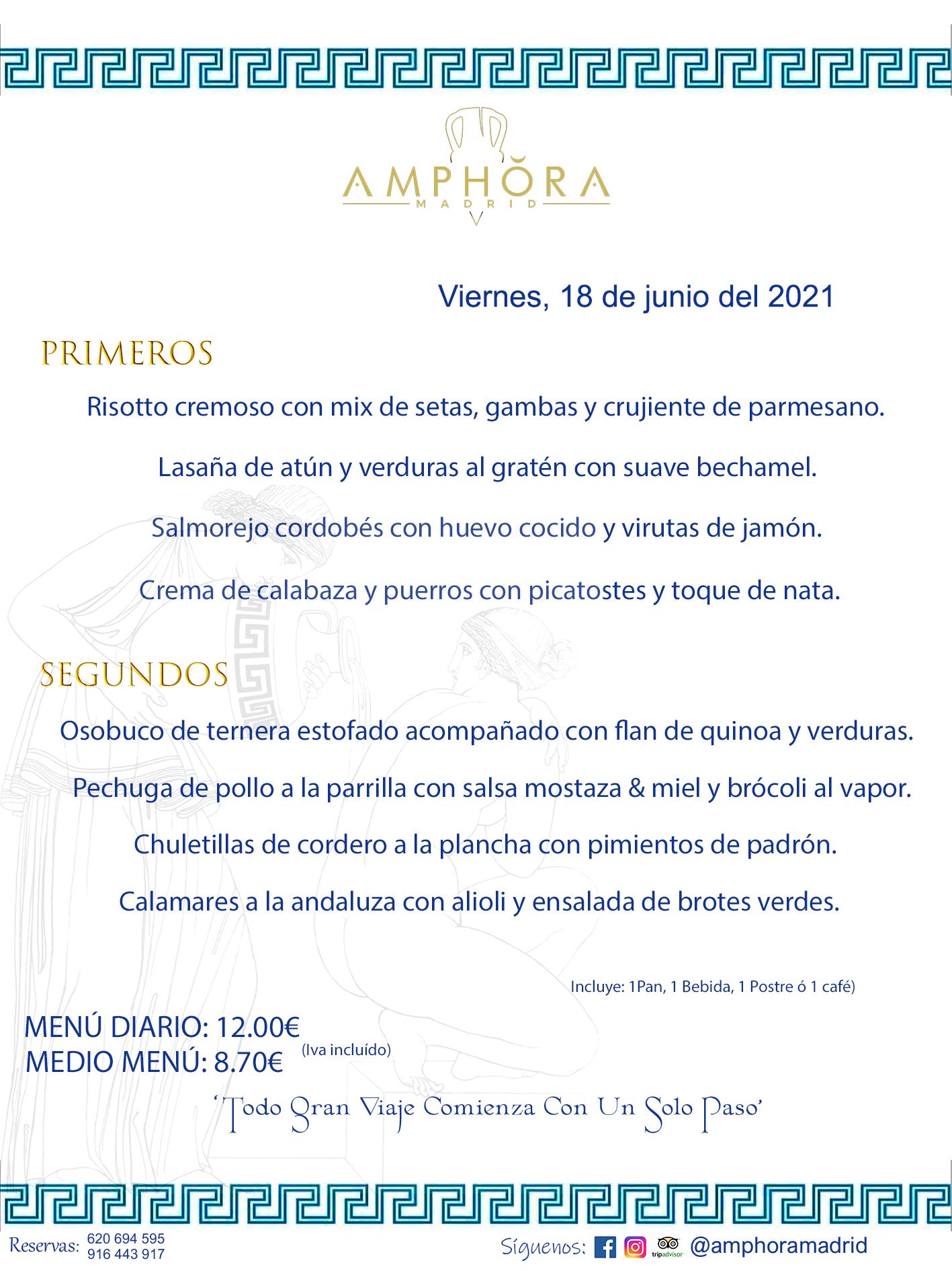 MENÚS DIARIOS MENÚ DEL DÍA DEL VIERNES 18 DE JUNIO ALCORCÓN RESTAURANTE AMPHORA TERRAZA ALCORCÓN MADRID Av. Leganés, 54 28923 · Alcorcón · Madrid · España 91 644 39 17 620 694 595 https://youtu.be/HeULHal1yEY (Vea aquí nuestras instalaciones) https://www.amphoramadrid.com RESTAURANTE AMPHORA TERRAZA ALCORCÓN. MENUS FIN DE SEMANA ALCORCÓN, MENÚS DIARIOS ECONÓMICOS EN ALCORCÓN, MEJORES RESTAURANTES EN ALCORCÓN, TERRAZAS ALCORCON, COMER Y CENAR EN TERRAZA EN ALCORCÓN, RESTAURANTES CON TERRAZA, MEJORES TERRAZAS ALCORCÓN, COMER EN ALCORCON, RESTAURANTES GOURMET ALCORCÓN, MENUS FIN DE SEMANA ECONOMICOS ALCORCON, COMER AL AIRE LIBRE, MENUS ECONOMICOS ALCORCON, UNO DE LOS MEJORES RESTAURANTES DE ALCORCÓN Y ZONA SUR DE MADRID EN CALIDAD PRECIO. RESTAURANTE AMPHORA TERRAZA, ES UN ESPACIO GOURMET DONDE PODRÁ DEGUSTAR DEL MEJOR PRODUCTO CON UNA ELABORACIÓN CUIDADA Y CREATIVA. ADEMÁS, PODRÁ DISFRUTAR DE TODO TIPO DE BEBIDAS PREMIUM PREPARADAS POR NUESTRO BARTENDER, VERMUTS DELICIOSOS Y CERVEZAS DE CALIDAD, YA SEA EN EN EL INTERIOR DE NUESTRO RESTAURANTE O EN NUESTRA MARAVILLOSA TERRAZA. SOMOS POSIBLEMENTE UNO DE LOS MEJORES RESTAURANTES DE LA ZONA SUR EN RELACIÓN CALIDAD, PRECIO Y DECORACIÓN. #AMPHORAMADRID #TERRAZASALCORCÓN #MENUDELDIA #COMERENTERRAZA #MADRID #ALCORCÓN #TERRAZA #MENÚSDELDÍAALCORCÓN #MENÚDELDÍARESTAURANTES #COMERENALCORCÓN #MEJORESRESTAURANTESALCORCÓN #MENÚSECONÓMICOS #RESTAURANTESRECOMENDABLES #RESTAURANTESGOURMET #MENÚSECONÓMICOSALCORCÓN #COMERALAIRELIBRE #COMIDASCENASTERRAZASALCORCON #MENÚSDIARIOSALCORCÓN #MENÚDELDÍAHOY #CENARENTERRAZA #TERRAZASCONENCANTO #RESTAURANTESCONTERRAZA #CENARENALCORCÓN #MEJORESRESTAURANTES #RESTAURANTESCOPASALCORCÓN #COPASPREMIUMALCORCÓN #VERMUTALCORCÓN #GASTROBARALCORCÓN #CARNEBUEYALCORCONPARRILLABRASA #MENUECONÓMICO #GASTROBAR #MEJORTERRAZADEALCORCÓN #MENÚSVIERNESALCORCÓN #MENÚSABADOALCORCÓN #MENÚSDOMINGOALCORCÓN #MENÚSLUNESALCORCÓN #MENÚSMARTESALCORCÓN #MENÚSMIÉRCOLESALCORCÓN #MENÚSJUEVESALCORCÓN MEJOR CARNE A LA PARRILLA ALCORCÓN TOMAHAWK CARNE BUEY AUTÉNTICO ALCORCÓN RESTAURANTES PREMIUN LUJO COMIDA CREATIVA ELABORADA RESTAURANTE AMPHORA TERRAZA EN ALCORCÓN (MADRID) GASTROBAR ALCORCÓN MENÚS ECONÓMICOS DIARIOS DEL DÍA MENUS FIN DE SEMANA DE CALIDAD MEJOR MENÚ FIN DE SEMANA ALCORCÓN COMER CENAR EN TERRAZA TERRAZAS ZONA SUR COMIDAS AIRE LIBRE MEJOR CARNE PARRILLA ALCORCÓN.