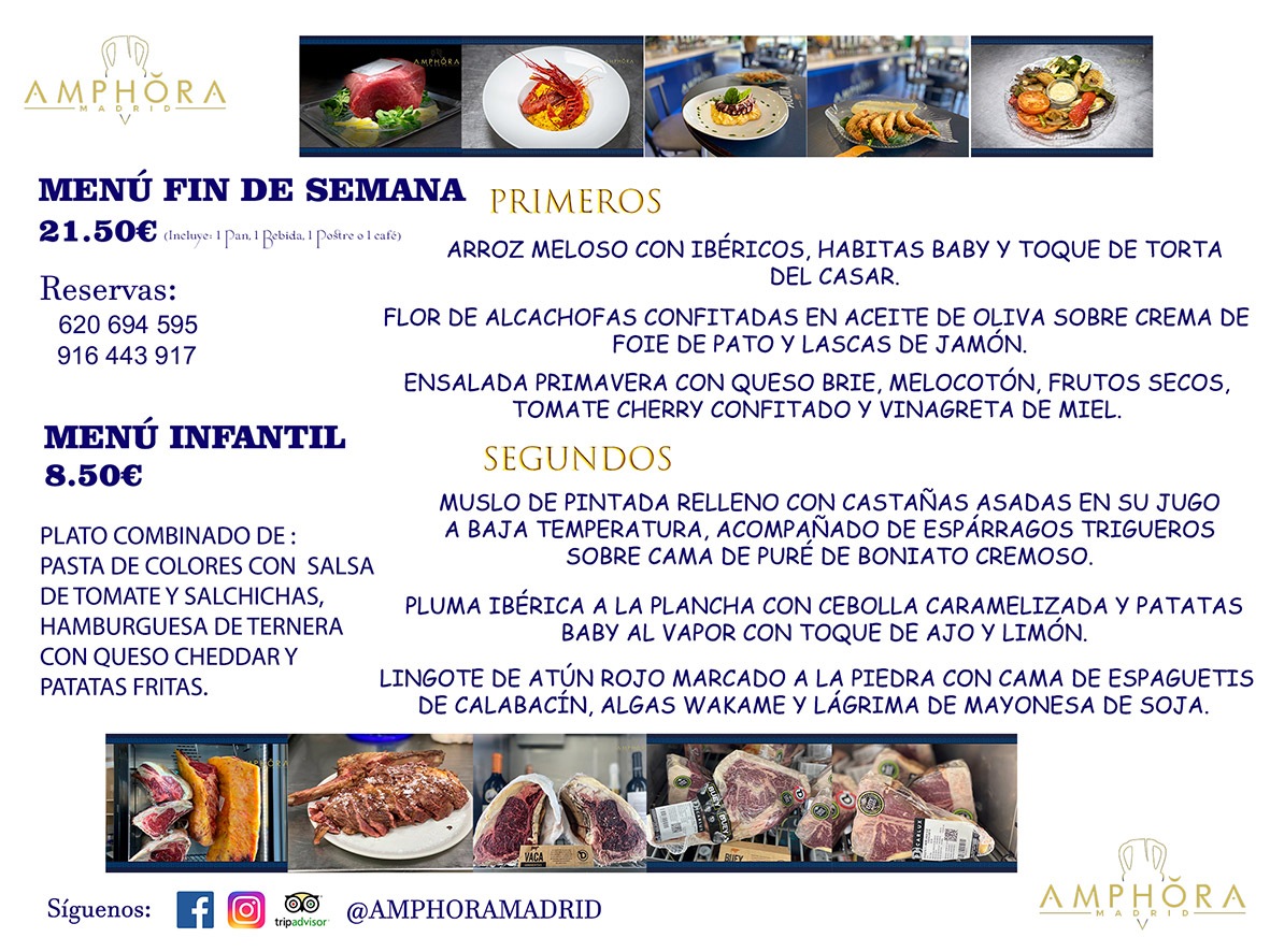 MENÚS FIN DE SEMANA ECONOMICOS DIARIOS MENÚ DEL DÍA SÁBADO 12 DOMINGO 13 DE JUNIO ALCORCÓN RESTAURANTE AMPHORA TERRAZA ALCORCÓN MADRID Av. Leganés, 54 28923 · Alcorcón · Madrid · España 91 644 39 17 620 694 595 https://youtu.be/HeULHal1yEY (Vea aquí nuestras instalaciones) https://www.amphoramadrid.com RESTAURANTE AMPHORA TERRAZA ALCORCÓN. MENUS FIN DE SEMANA ALCORCÓN, MENÚS DIARIOS ECONÓMICOS EN ALCORCÓN, MEJORES RESTAURANTES EN ALCORCÓN, TERRAZAS ALCORCON, COMER Y CENAR EN TERRAZA EN ALCORCÓN, RESTAURANTES CON TERRAZA, MEJORES TERRAZAS ALCORCÓN, COMER EN ALCORCON, RESTAURANTES GOURMET ALCORCÓN, MENUS FIN DE SEMANA ECONOMICOS ALCORCON, COMER AL AIRE LIBRE, MENUS ECONOMICOS ALCORCON, UNO DE LOS MEJORES RESTAURANTES DE ALCORCÓN Y ZONA SUR DE MADRID EN CALIDAD PRECIO. RESTAURANTE AMPHORA TERRAZA, ES UN ESPACIO GOURMET DONDE PODRÁ DEGUSTAR DEL MEJOR PRODUCTO CON UNA ELABORACIÓN CUIDADA Y CREATIVA. ADEMÁS, PODRÁ DISFRUTAR DE TODO TIPO DE BEBIDAS PREMIUM PREPARADAS POR NUESTRO BARTENDER, VERMUTS DELICIOSOS Y CERVEZAS DE CALIDAD, YA SEA EN EN EL INTERIOR DE NUESTRO RESTAURANTE O EN NUESTRA MARAVILLOSA TERRAZA. SOMOS POSIBLEMENTE UNO DE LOS MEJORES RESTAURANTES DE LA ZONA SUR EN RELACIÓN CALIDAD, PRECIO Y DECORACIÓN. #AMPHORAMADRID #TERRAZASALCORCÓN #MENUDELDIA #COMERENTERRAZA #MADRID #ALCORCÓN #TERRAZA #MENÚSDELDÍAALCORCÓN #MENÚDELDÍARESTAURANTES #COMERENALCORCÓN #MEJORESRESTAURANTESALCORCÓN #MENÚSECONÓMICOS #RESTAURANTESRECOMENDABLES #RESTAURANTESGOURMET #MENÚSECONÓMICOSALCORCÓN #COMERALAIRELIBRE #COMIDASCENASTERRAZASALCORCON #MENÚSDIARIOSALCORCÓN #MENÚDELDÍAHOY #CENARENTERRAZA #TERRAZASCONENCANTO #RESTAURANTESCONTERRAZA #CENARENALCORCÓN #MEJORESRESTAURANTES #RESTAURANTESCOPASALCORCÓN #COPASPREMIUMALCORCÓN #VERMUTALCORCÓN #GASTROBARALCORCÓN #CARNEBUEYALCORCONPARRILLABRASA #MENUECONÓMICO #GASTROBAR #MEJORTERRAZADEALCORCÓN #MENÚSVIERNESALCORCÓN #MENÚSABADOALCORCÓN #MENÚSDOMINGOALCORCÓN #MENÚSLUNESALCORCÓN #MENÚSMARTESALCORCÓN #MENÚSMIÉRCOLESALCORCÓN #MENÚSJUEVESALCORCÓN MEJOR CARNE A LA PARRILLA ALCORCÓN TOMAHAWK CARNE BUEY AUTÉNTICO ALCORCÓN RESTAURANTES PREMIUN LUJO COMIDA CREATIVA ELABORADA RESTAURANTE AMPHORA TERRAZA EN ALCORCÓN (MADRID) GASTROBAR ALCORCÓN MENÚS ECONÓMICOS DIARIOS DEL DÍA MENUS FIN DE SEMANA DE CALIDAD MEJOR MENÚ FIN DE SEMANA ALCORCÓN COMER CENAR EN TERRAZA TERRAZAS ZONA SUR COMIDAS AIRE LIBRE MEJOR CARNE PARRILLA ALCORCÓN.