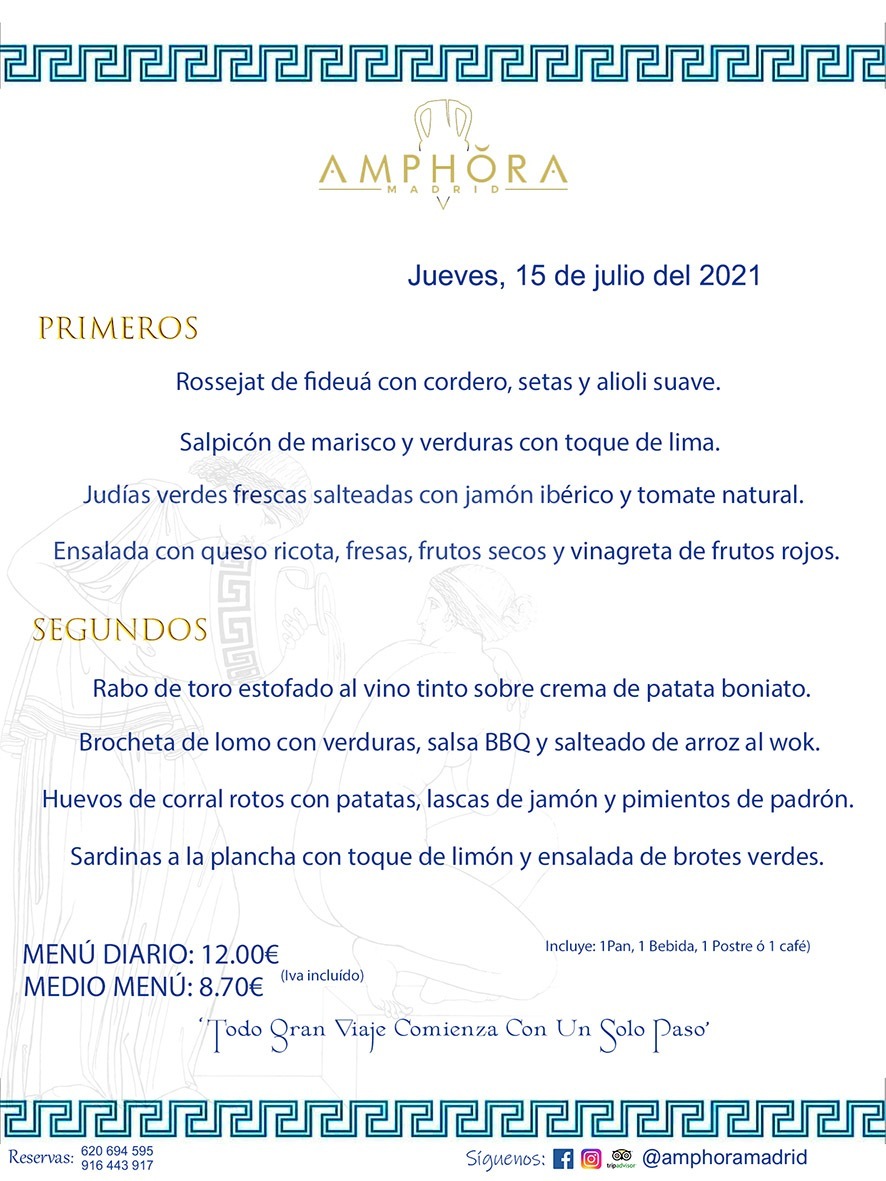 MENÚS DIARIOS MENÚS DEL DÍA MENU DEL DIA DEL JUEVES 15 DE JULIO ALCORCÓN RESTAURANTE AMPHORA TERRAZA ALCORCÓN MADRID Av. Leganés, 54 28923 · Alcorcón · Madrid · España 91 644 39 17 620 694 595 https://youtu.be/HeULHal1yEY (Vea aquí nuestras instalaciones) https://www.amphoramadrid.com RESTAURANTE AMPHORA TERRAZA ALCORCÓN. MENUS FIN DE SEMANA ALCORCÓN, MENÚS DIARIOS ECONÓMICOS EN ALCORCÓN, MEJORES RESTAURANTES EN ALCORCÓN, TERRAZAS ALCORCON, COMER Y CENAR EN TERRAZA EN ALCORCÓN, RESTAURANTES CON TERRAZA, MEJORES TERRAZAS ALCORCÓN, COMER EN ALCORCON, RESTAURANTES GOURMET ALCORCÓN, MENUS FIN DE SEMANA ECONOMICOS ALCORCON, COMER AL AIRE LIBRE, MENUS ECONOMICOS ALCORCON, UNO DE LOS MEJORES RESTAURANTES DE ALCORCÓN Y ZONA SUR DE MADRID EN CALIDAD PRECIO. RESTAURANTE AMPHORA TERRAZA, ES UN ESPACIO GOURMET DONDE PODRÁ DEGUSTAR DEL MEJOR PRODUCTO CON UNA ELABORACIÓN CUIDADA Y CREATIVA. ADEMÁS, PODRÁ DISFRUTAR DE TODO TIPO DE BEBIDAS PREMIUM PREPARADAS POR NUESTRO BARTENDER, VERMUTS DELICIOSOS Y CERVEZAS DE CALIDAD, YA SEA EN EN EL INTERIOR DE NUESTRO RESTAURANTE O EN NUESTRA MARAVILLOSA TERRAZA. SOMOS POSIBLEMENTE UNO DE LOS MEJORES RESTAURANTES DE LA ZONA SUR EN RELACIÓN CALIDAD, PRECIO Y DECORACIÓN. #AMPHORAMADRID #TERRAZASALCORCÓN #MENUDELDIA #COMERENTERRAZA #MADRID #ALCORCÓN #TERRAZA #MENÚSDELDÍAALCORCÓN #MENÚDELDÍARESTAURANTES #COMERENALCORCÓN #MEJORESRESTAURANTESALCORCÓN #MENÚSECONÓMICOS #RESTAURANTESRECOMENDABLES #RESTAURANTESGOURMET #MENÚSECONÓMICOSALCORCÓN #COMERALAIRELIBRE #COMIDASCENASTERRAZASALCORCON #MENÚSDIARIOSALCORCÓN #MENÚDELDÍAHOY #CENARENTERRAZA #TERRAZASCONENCANTO #RESTAURANTESCONTERRAZA #CENARENALCORCÓN #MEJORESRESTAURANTES #RESTAURANTESCOPASALCORCÓN #COPASPREMIUMALCORCÓN #VERMUTALCORCÓN #GASTROBARALCORCÓN #CARNEBUEYALCORCONPARRILLABRASA #MENUECONÓMICO #GASTROBAR #MEJORTERRAZADEALCORCÓN #MENÚSVIERNESALCORCÓN #MENÚSABADOALCORCÓN #MENÚSDOMINGOALCORCÓN #MENÚSLUNESALCORCÓN #MENÚSMARTESALCORCÓN #MENÚSMIÉRCOLESALCORCÓN #MENÚSJUEVESALCORCÓN MEJOR CARNE A LA PARRILLA ALCORCÓN TOMAHAWK CARNE BUEY AUTÉNTICO ALCORCÓN RESTAURANTES PREMIUN LUJO COMIDA CREATIVA ELABORADA RESTAURANTE AMPHORA TERRAZA EN ALCORCÓN (MADRID) GASTROBAR ALCORCÓN MENÚS ECONÓMICOS DIARIOS DEL DÍA MENUS FIN DE SEMANA DE CALIDAD MEJOR MENÚ FIN DE SEMANA ALCORCÓN COMER CENAR EN TERRAZA TERRAZAS ZONA SUR COMIDAS AIRE LIBRE MEJOR CARNE PARRILLA ALCORCÓN.