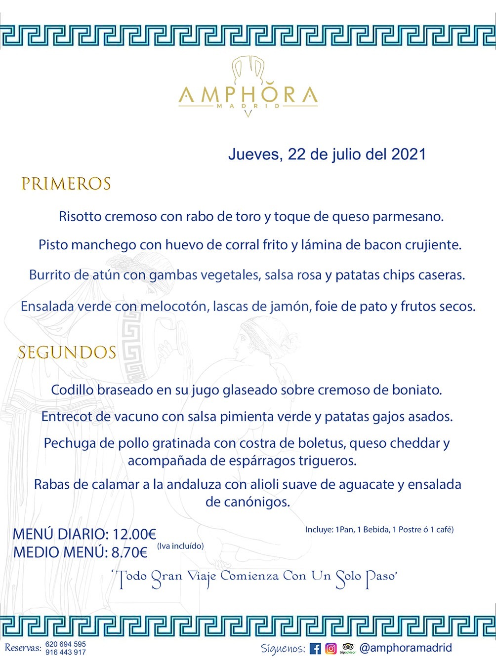 MENÚS DIARIOS MENÚS DEL DÍA MENU DEL DIA DEL MIÉRCOLES 22 DE JULIO ALCORCÓN RESTAURANTE AMPHORA TERRAZA ALCORCÓN MADRID Av. Leganés, 54 28923 · Alcorcón · Madrid · España 91 644 39 17 620 694 595 https://youtu.be/HeULHal1yEY (Vea aquí nuestras instalaciones) https://www.amphoramadrid.com RESTAURANTE AMPHORA TERRAZA ALCORCÓN. MENUS FIN DE SEMANA ALCORCÓN, MENÚS DIARIOS ECONÓMICOS EN ALCORCÓN, MEJORES RESTAURANTES EN ALCORCÓN, TERRAZAS ALCORCON, COMER Y CENAR EN TERRAZA EN ALCORCÓN, RESTAURANTES CON TERRAZA, MEJORES TERRAZAS ALCORCÓN, COMER EN ALCORCON, RESTAURANTES GOURMET ALCORCÓN, MENUS FIN DE SEMANA ECONOMICOS ALCORCON, COMER AL AIRE LIBRE, MENUS ECONOMICOS ALCORCON, UNO DE LOS MEJORES RESTAURANTES DE ALCORCÓN Y ZONA SUR DE MADRID EN CALIDAD PRECIO. RESTAURANTE AMPHORA TERRAZA, ES UN ESPACIO GOURMET DONDE PODRÁ DEGUSTAR DEL MEJOR PRODUCTO CON UNA ELABORACIÓN CUIDADA Y CREATIVA. ADEMÁS, PODRÁ DISFRUTAR DE TODO TIPO DE BEBIDAS PREMIUM PREPARADAS POR NUESTRO BARTENDER, VERMUTS DELICIOSOS Y CERVEZAS DE CALIDAD, YA SEA EN EN EL INTERIOR DE NUESTRO RESTAURANTE O EN NUESTRA MARAVILLOSA TERRAZA. SOMOS POSIBLEMENTE UNO DE LOS MEJORES RESTAURANTES DE LA ZONA SUR EN RELACIÓN CALIDAD, PRECIO Y DECORACIÓN. #AMPHORAMADRID #TERRAZASALCORCÓN #MENUDELDIA #COMERENTERRAZA #MADRID #ALCORCÓN #TERRAZA #MENÚSDELDÍAALCORCÓN #MENÚDELDÍARESTAURANTES #COMERENALCORCÓN #MEJORESRESTAURANTESALCORCÓN #MENÚSECONÓMICOS #RESTAURANTESRECOMENDABLES #RESTAURANTESGOURMET #MENÚSECONÓMICOSALCORCÓN #COMERALAIRELIBRE #COMIDASCENASTERRAZASALCORCON #MENÚSDIARIOSALCORCÓN #MENÚDELDÍAHOY #CENARENTERRAZA #TERRAZASCONENCANTO #RESTAURANTESCONTERRAZA #CENARENALCORCÓN #MEJORESRESTAURANTES #RESTAURANTESCOPASALCORCÓN #COPASPREMIUMALCORCÓN #VERMUTALCORCÓN #GASTROBARALCORCÓN #CARNEBUEYALCORCONPARRILLABRASA #MENUECONÓMICO #GASTROBAR #MEJORTERRAZADEALCORCÓN #MENÚSVIERNESALCORCÓN #MENÚSABADOALCORCÓN #MENÚSDOMINGOALCORCÓN #MENÚSLUNESALCORCÓN #MENÚSMARTESALCORCÓN #MENÚSMIÉRCOLESALCORCÓN #MENÚSJUEVESALCORCÓN MEJOR CARNE A LA PARRILLA ALCORCÓN TOMAHAWK CARNE BUEY AUTÉNTICO ALCORCÓN RESTAURANTES PREMIUN LUJO COMIDA CREATIVA ELABORADA RESTAURANTE AMPHORA TERRAZA EN ALCORCÓN (MADRID) GASTROBAR ALCORCÓN MENÚS ECONÓMICOS DIARIOS DEL DÍA MENUS FIN DE SEMANA DE CALIDAD MEJOR MENÚ FIN DE SEMANA ALCORCÓN COMER CENAR EN TERRAZA TERRAZAS ZONA SUR COMIDAS AIRE LIBRE MEJOR CARNE PARRILLA ALCORCÓN.