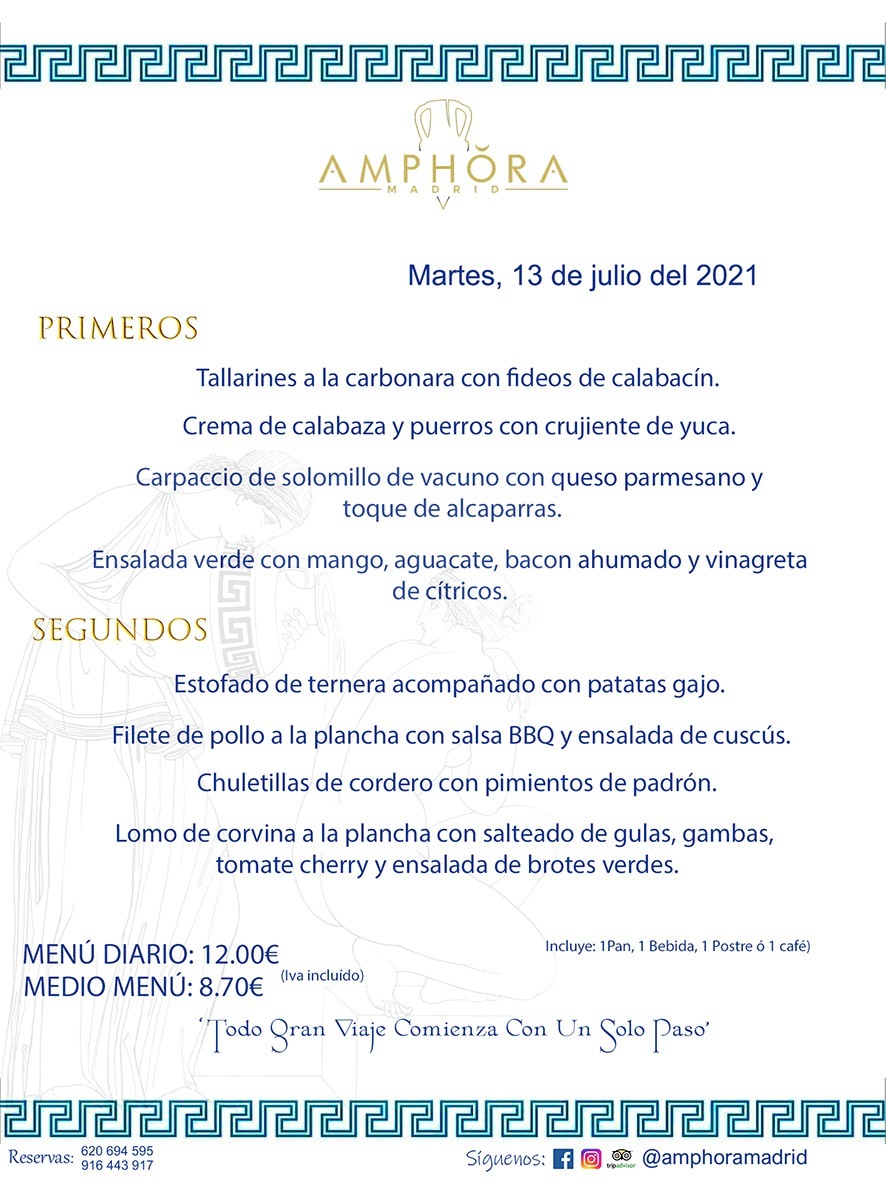 MENÚS DIARIOS MENÚS DEL DÍA MENU DEL DIA DEL MARTES 13 DE JULIO ALCORCÓN RESTAURANTE AMPHORA TERRAZA ALCORCÓN MADRID Av. Leganés, 54 28923 · Alcorcón · Madrid · España 91 644 39 17 620 694 595 https://youtu.be/HeULHal1yEY (Vea aquí nuestras instalaciones) https://www.amphoramadrid.com RESTAURANTE AMPHORA TERRAZA ALCORCÓN. MENUS FIN DE SEMANA ALCORCÓN, MENÚS DIARIOS ECONÓMICOS EN ALCORCÓN, MEJORES RESTAURANTES EN ALCORCÓN, TERRAZAS ALCORCON, COMER Y CENAR EN TERRAZA EN ALCORCÓN, RESTAURANTES CON TERRAZA, MEJORES TERRAZAS ALCORCÓN, COMER EN ALCORCON, RESTAURANTES GOURMET ALCORCÓN, MENUS FIN DE SEMANA ECONOMICOS ALCORCON, COMER AL AIRE LIBRE, MENUS ECONOMICOS ALCORCON, UNO DE LOS MEJORES RESTAURANTES DE ALCORCÓN Y ZONA SUR DE MADRID EN CALIDAD PRECIO. RESTAURANTE AMPHORA TERRAZA, ES UN ESPACIO GOURMET DONDE PODRÁ DEGUSTAR DEL MEJOR PRODUCTO CON UNA ELABORACIÓN CUIDADA Y CREATIVA. ADEMÁS, PODRÁ DISFRUTAR DE TODO TIPO DE BEBIDAS PREMIUM PREPARADAS POR NUESTRO BARTENDER, VERMUTS DELICIOSOS Y CERVEZAS DE CALIDAD, YA SEA EN EN EL INTERIOR DE NUESTRO RESTAURANTE O EN NUESTRA MARAVILLOSA TERRAZA. SOMOS POSIBLEMENTE UNO DE LOS MEJORES RESTAURANTES DE LA ZONA SUR EN RELACIÓN CALIDAD, PRECIO Y DECORACIÓN. #AMPHORAMADRID #TERRAZASALCORCÓN #MENUDELDIA #COMERENTERRAZA #MADRID #ALCORCÓN #TERRAZA #MENÚSDELDÍAALCORCÓN #MENÚDELDÍARESTAURANTES #COMERENALCORCÓN #MEJORESRESTAURANTESALCORCÓN #MENÚSECONÓMICOS #RESTAURANTESRECOMENDABLES #RESTAURANTESGOURMET #MENÚSECONÓMICOSALCORCÓN #COMERALAIRELIBRE #COMIDASCENASTERRAZASALCORCON #MENÚSDIARIOSALCORCÓN #MENÚDELDÍAHOY #CENARENTERRAZA #TERRAZASCONENCANTO #RESTAURANTESCONTERRAZA #CENARENALCORCÓN #MEJORESRESTAURANTES #RESTAURANTESCOPASALCORCÓN #COPASPREMIUMALCORCÓN #VERMUTALCORCÓN #GASTROBARALCORCÓN #CARNEBUEYALCORCONPARRILLABRASA #MENUECONÓMICO #GASTROBAR #MEJORTERRAZADEALCORCÓN #MENÚSVIERNESALCORCÓN #MENÚSABADOALCORCÓN #MENÚSDOMINGOALCORCÓN #MENÚSLUNESALCORCÓN #MENÚSMARTESALCORCÓN #MENÚSMIÉRCOLESALCORCÓN #MENÚSJUEVESALCORCÓN MEJOR CARNE A LA PARRILLA ALCORCÓN TOMAHAWK CARNE BUEY AUTÉNTICO ALCORCÓN RESTAURANTES PREMIUN LUJO COMIDA CREATIVA ELABORADA RESTAURANTE AMPHORA TERRAZA EN ALCORCÓN (MADRID) GASTROBAR ALCORCÓN MENÚS ECONÓMICOS DIARIOS DEL DÍA MENUS FIN DE SEMANA DE CALIDAD MEJOR MENÚ FIN DE SEMANA ALCORCÓN COMER CENAR EN TERRAZA TERRAZAS ZONA SUR COMIDAS AIRE LIBRE MEJOR CARNE PARRILLA ALCORCÓN.