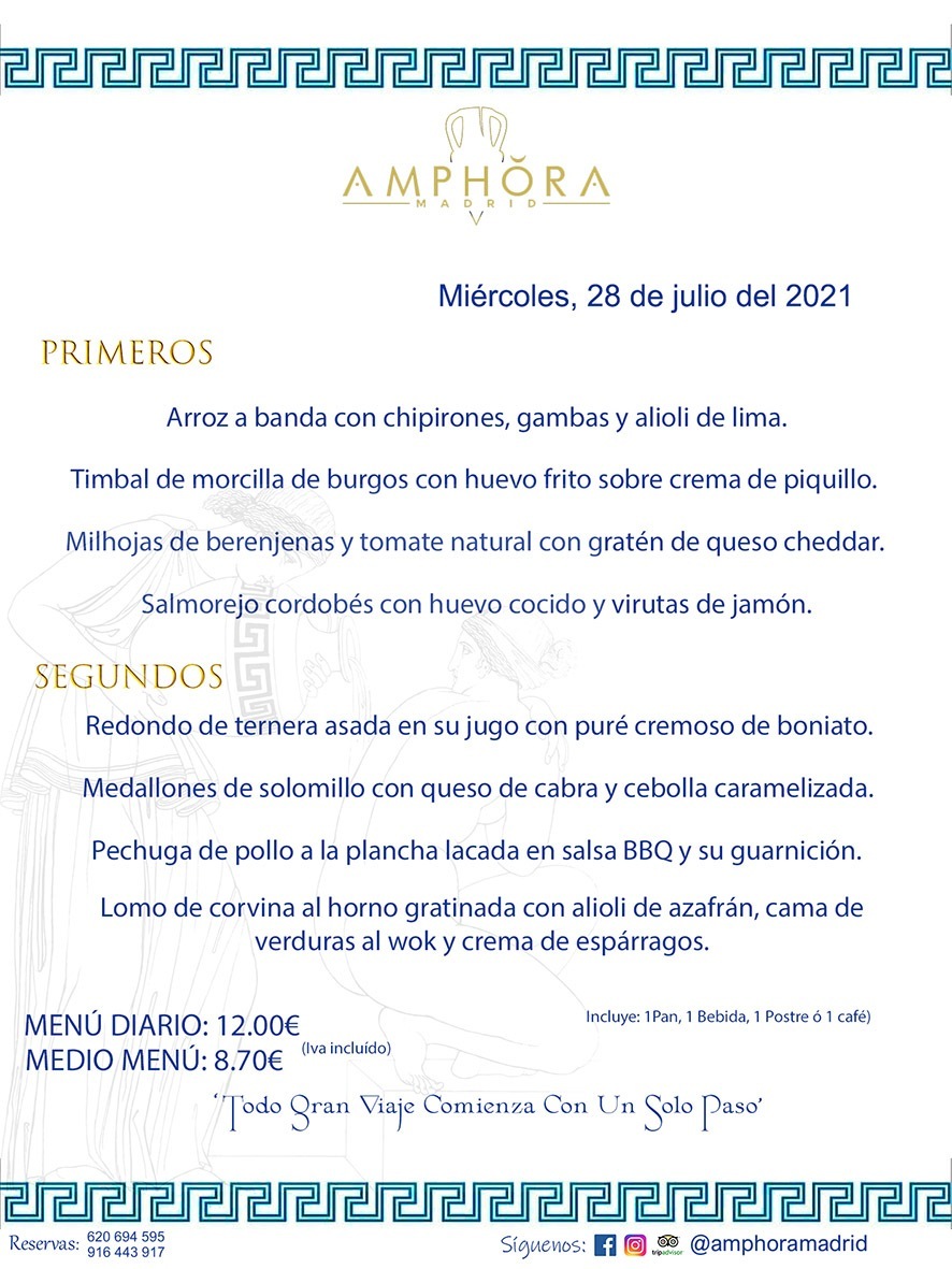 MENÚS DIARIOS MENÚS DEL DÍA MENU DEL DIA DEL MIÉRCOLES 28 DE JULIO ALCORCÓN RESTAURANTE AMPHORA TERRAZA ALCORCÓN MADRID Av. Leganés, 54 28923 · Alcorcón · Madrid · España 91 644 39 17 620 694 595 https://youtu.be/HeULHal1yEY (Vea aquí nuestras instalaciones) https://www.amphoramadrid.com RESTAURANTE AMPHORA TERRAZA ALCORCÓN. MENUS FIN DE SEMANA ALCORCÓN, MENÚS DIARIOS ECONÓMICOS EN ALCORCÓN, MEJORES RESTAURANTES EN ALCORCÓN, TERRAZAS ALCORCON, COMER Y CENAR EN TERRAZA EN ALCORCÓN, RESTAURANTES CON TERRAZA, MEJORES TERRAZAS ALCORCÓN, COMER EN ALCORCON, RESTAURANTES GOURMET ALCORCÓN, MENUS FIN DE SEMANA ECONOMICOS ALCORCON, COMER AL AIRE LIBRE, MENUS ECONOMICOS ALCORCON, UNO DE LOS MEJORES RESTAURANTES DE ALCORCÓN Y ZONA SUR DE MADRID EN CALIDAD PRECIO. RESTAURANTE AMPHORA TERRAZA, ES UN ESPACIO GOURMET DONDE PODRÁ DEGUSTAR DEL MEJOR PRODUCTO CON UNA ELABORACIÓN CUIDADA Y CREATIVA. ADEMÁS, PODRÁ DISFRUTAR DE TODO TIPO DE BEBIDAS PREMIUM PREPARADAS POR NUESTRO BARTENDER, VERMUTS DELICIOSOS Y CERVEZAS DE CALIDAD, YA SEA EN EN EL INTERIOR DE NUESTRO RESTAURANTE O EN NUESTRA MARAVILLOSA TERRAZA. SOMOS POSIBLEMENTE UNO DE LOS MEJORES RESTAURANTES DE LA ZONA SUR EN RELACIÓN CALIDAD, PRECIO Y DECORACIÓN. #AMPHORAMADRID #TERRAZASALCORCÓN #MENUDELDIA #COMERENTERRAZA #MADRID #ALCORCÓN #TERRAZA #MENÚSDELDÍAALCORCÓN #MENÚDELDÍARESTAURANTES #COMERENALCORCÓN #MEJORESRESTAURANTESALCORCÓN #MENÚSECONÓMICOS #RESTAURANTESRECOMENDABLES #RESTAURANTESGOURMET #MENÚSECONÓMICOSALCORCÓN #COMERALAIRELIBRE #COMIDASCENASTERRAZASALCORCON #MENÚSDIARIOSALCORCÓN #MENÚDELDÍAHOY #CENARENTERRAZA #TERRAZASCONENCANTO #RESTAURANTESCONTERRAZA #CENARENALCORCÓN #MEJORESRESTAURANTES #RESTAURANTESCOPASALCORCÓN #COPASPREMIUMALCORCÓN #VERMUTALCORCÓN #GASTROBARALCORCÓN #CARNEBUEYALCORCONPARRILLABRASA #MENUECONÓMICO #GASTROBAR #MEJORTERRAZADEALCORCÓN #MENÚSVIERNESALCORCÓN #MENÚSABADOALCORCÓN #MENÚSDOMINGOALCORCÓN #MENÚSLUNESALCORCÓN #MENÚSMARTESALCORCÓN #MENÚSMIÉRCOLESALCORCÓN #MENÚSJUEVESALCORCÓN MEJOR CARNE A LA PARRILLA ALCORCÓN TOMAHAWK CARNE BUEY AUTÉNTICO ALCORCÓN RESTAURANTES PREMIUN LUJO COMIDA CREATIVA ELABORADA RESTAURANTE AMPHORA TERRAZA EN ALCORCÓN (MADRID) GASTROBAR ALCORCÓN MENÚS ECONÓMICOS DIARIOS DEL DÍA MENUS FIN DE SEMANA DE CALIDAD MEJOR MENÚ FIN DE SEMANA ALCORCÓN COMER CENAR EN TERRAZA TERRAZAS ZONA SUR COMIDAS AIRE LIBRE MEJOR CARNE PARRILLA ALCORCÓN.