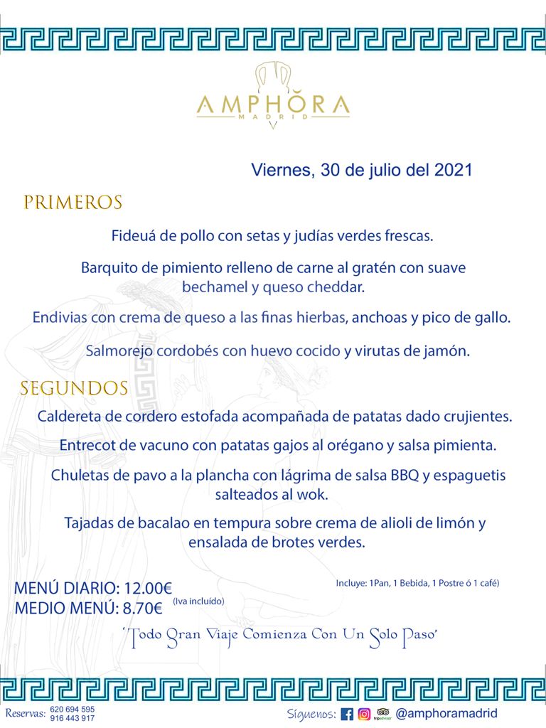 MENÚS DIARIOS MENÚS DEL DÍA MENU DEL DIA DEL VIERNES 30 DE JULIO ALCORCÓN RESTAURANTE AMPHORA TERRAZA ALCORCÓN MADRID Av. Leganés, 54 28923 · Alcorcón · Madrid · España 91 644 39 17 620 694 595 https://youtu.be/HeULHal1yEY (Vea aquí nuestras instalaciones) https://www.amphoramadrid.com RESTAURANTE AMPHORA TERRAZA ALCORCÓN. MENUS FIN DE SEMANA ALCORCÓN, MENÚS DIARIOS ECONÓMICOS EN ALCORCÓN, MEJORES RESTAURANTES EN ALCORCÓN, TERRAZAS ALCORCON, COMER Y CENAR EN TERRAZA EN ALCORCÓN, RESTAURANTES CON TERRAZA, MEJORES TERRAZAS ALCORCÓN, COMER EN ALCORCON, RESTAURANTES GOURMET ALCORCÓN, MENUS FIN DE SEMANA ECONOMICOS ALCORCON, COMER AL AIRE LIBRE, MENUS ECONOMICOS ALCORCON, UNO DE LOS MEJORES RESTAURANTES DE ALCORCÓN Y ZONA SUR DE MADRID EN CALIDAD PRECIO. RESTAURANTE AMPHORA TERRAZA, ES UN ESPACIO GOURMET DONDE PODRÁ DEGUSTAR DEL MEJOR PRODUCTO CON UNA ELABORACIÓN CUIDADA Y CREATIVA. ADEMÁS, PODRÁ DISFRUTAR DE TODO TIPO DE BEBIDAS PREMIUM PREPARADAS POR NUESTRO BARTENDER, VERMUTS DELICIOSOS Y CERVEZAS DE CALIDAD, YA SEA EN EN EL INTERIOR DE NUESTRO RESTAURANTE O EN NUESTRA MARAVILLOSA TERRAZA. SOMOS POSIBLEMENTE UNO DE LOS MEJORES RESTAURANTES DE LA ZONA SUR EN RELACIÓN CALIDAD, PRECIO Y DECORACIÓN. #AMPHORAMADRID #TERRAZASALCORCÓN #MENUDELDIA #COMERENTERRAZA #MADRID #ALCORCÓN #TERRAZA #MENÚSDELDÍAALCORCÓN #MENÚDELDÍARESTAURANTES #COMERENALCORCÓN #MEJORESRESTAURANTESALCORCÓN #MENÚSECONÓMICOS #RESTAURANTESRECOMENDABLES #RESTAURANTESGOURMET #MENÚSECONÓMICOSALCORCÓN #COMERALAIRELIBRE #COMIDASCENASTERRAZASALCORCON #MENÚSDIARIOSALCORCÓN #MENÚDELDÍAHOY #CENARENTERRAZA #TERRAZASCONENCANTO #RESTAURANTESCONTERRAZA #CENARENALCORCÓN #MEJORESRESTAURANTES #RESTAURANTESCOPASALCORCÓN #COPASPREMIUMALCORCÓN #VERMUTALCORCÓN #GASTROBARALCORCÓN #CARNEBUEYALCORCONPARRILLABRASA #MENUECONÓMICO #GASTROBAR #MEJORTERRAZADEALCORCÓN #MENÚSVIERNESALCORCÓN #MENÚSABADOALCORCÓN #MENÚSDOMINGOALCORCÓN #MENÚSLUNESALCORCÓN #MENÚSMARTESALCORCÓN #MENÚSMIÉRCOLESALCORCÓN #MENÚSJUEVESALCORCÓN MEJOR CARNE A LA PARRILLA ALCORCÓN TOMAHAWK CARNE BUEY AUTÉNTICO ALCORCÓN RESTAURANTES PREMIUN LUJO COMIDA CREATIVA ELABORADA RESTAURANTE AMPHORA TERRAZA EN ALCORCÓN (MADRID) GASTROBAR ALCORCÓN MENÚS ECONÓMICOS DIARIOS DEL DÍA MENUS FIN DE SEMANA DE CALIDAD MEJOR MENÚ FIN DE SEMANA ALCORCÓN COMER CENAR EN TERRAZA TERRAZAS ZONA SUR COMIDAS AIRE LIBRE MEJOR CARNE PARRILLA ALCORCÓN.