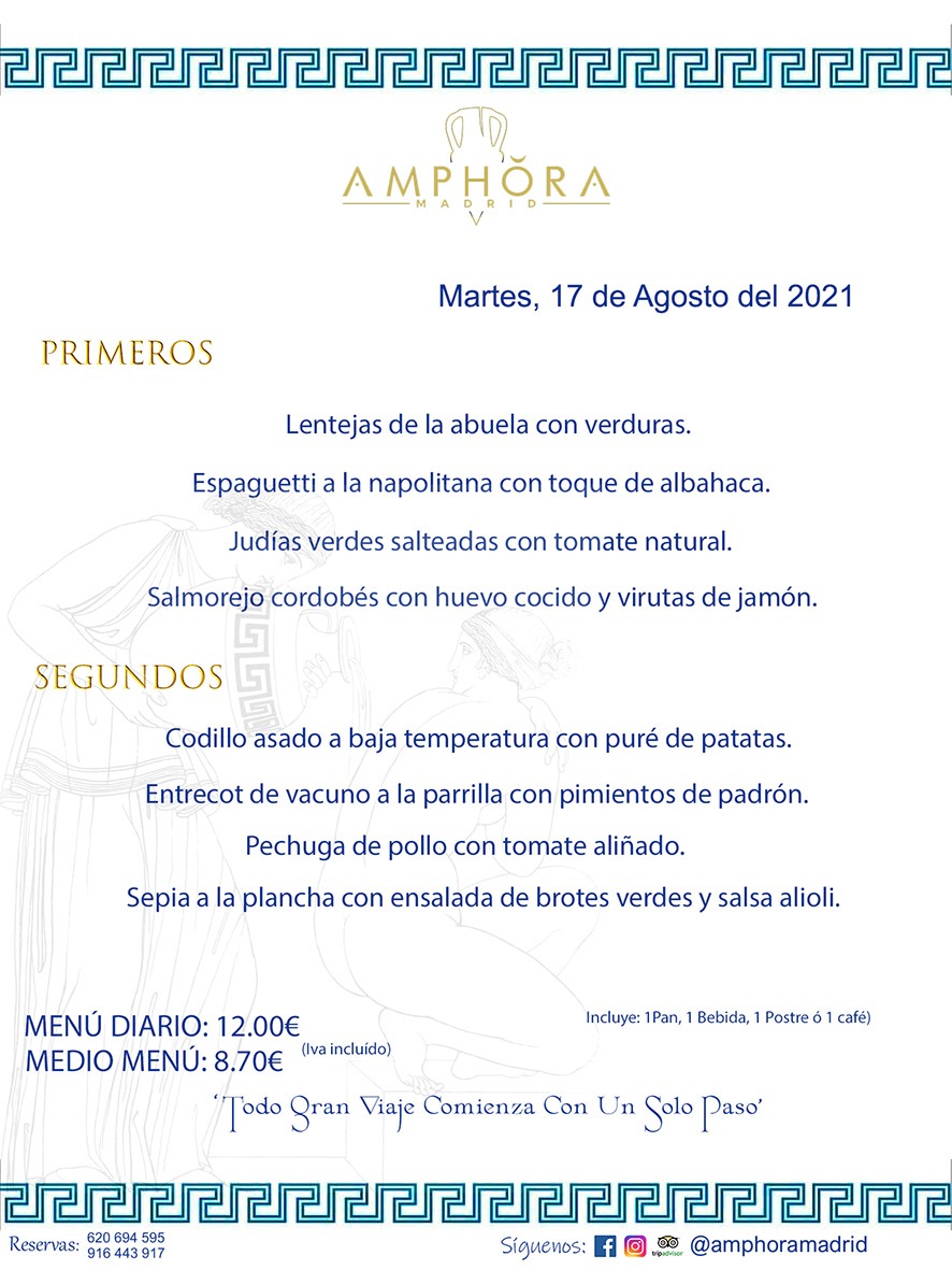 MENÚS DIARIOS MENÚS DEL DÍA MENU DEL DIA DEL MARTES 17 DE AGOSTO ALCORCÓN RESTAURANTE AMPHORA TERRAZA ALCORCÓN MADRID Av. Leganés, 54 28923 · Alcorcón · Madrid · España 91 644 39 17 620 694 595 https://youtu.be/HeULHal1yEY (Vea aquí nuestras instalaciones) https://www.amphoramadrid.com RESTAURANTE AMPHORA TERRAZA ALCORCÓN. MENUS FIN DE SEMANA ALCORCÓN, MENÚS DIARIOS ECONÓMICOS EN ALCORCÓN, MEJORES RESTAURANTES EN ALCORCÓN, TERRAZAS ALCORCON, COMER Y CENAR EN TERRAZA EN ALCORCÓN, RESTAURANTES CON TERRAZA, MEJORES TERRAZAS ALCORCÓN, COMER EN ALCORCON, RESTAURANTES GOURMET ALCORCÓN, MENUS FIN DE SEMANA ECONOMICOS ALCORCON, COMER AL AIRE LIBRE, MENUS ECONOMICOS ALCORCON, UNO DE LOS MEJORES RESTAURANTES DE ALCORCÓN Y ZONA SUR DE MADRID EN CALIDAD PRECIO. RESTAURANTE AMPHORA TERRAZA, ES UN ESPACIO GOURMET DONDE PODRÁ DEGUSTAR DEL MEJOR PRODUCTO CON UNA ELABORACIÓN CUIDADA Y CREATIVA. ADEMÁS, PODRÁ DISFRUTAR DE TODO TIPO DE BEBIDAS PREMIUM PREPARADAS POR NUESTRO BARTENDER, VERMUTS DELICIOSOS Y CERVEZAS DE CALIDAD, YA SEA EN EN EL INTERIOR DE NUESTRO RESTAURANTE O EN NUESTRA MARAVILLOSA TERRAZA. SOMOS POSIBLEMENTE UNO DE LOS MEJORES RESTAURANTES DE LA ZONA SUR EN RELACIÓN CALIDAD, PRECIO Y DECORACIÓN. #AMPHORAMADRID #TERRAZASALCORCÓN #MENUDELDIA #COMERENTERRAZA #MADRID #ALCORCÓN #TERRAZA #MENÚSDELDÍAALCORCÓN #MENÚDELDÍARESTAURANTES #COMERENALCORCÓN #MEJORESRESTAURANTESALCORCÓN #MENÚSECONÓMICOS #RESTAURANTESRECOMENDABLES #RESTAURANTESGOURMET #MENÚSECONÓMICOSALCORCÓN #COMERALAIRELIBRE #COMIDASCENASTERRAZASALCORCON #MENÚSDIARIOSALCORCÓN #MENÚDELDÍAHOY #CENARENTERRAZA #TERRAZASCONENCANTO #RESTAURANTESCONTERRAZA #CENARENALCORCÓN #MEJORESRESTAURANTES #RESTAURANTESCOPASALCORCÓN #COPASPREMIUMALCORCÓN #VERMUTALCORCÓN #GASTROBARALCORCÓN #CARNEBUEYALCORCONPARRILLABRASA #MENUECONÓMICO #GASTROBAR #MEJORTERRAZADEALCORCÓN #MENÚSVIERNESALCORCÓN #MENÚSABADOALCORCÓN #MENÚSDOMINGOALCORCÓN #MENÚSLUNESALCORCÓN #MENÚSMARTESALCORCÓN #MENÚSMIÉRCOLESALCORCÓN #MENÚSJUEVESALCORCÓN MEJOR CARNE A LA PARRILLA ALCORCÓN TOMAHAWK CARNE BUEY AUTÉNTICO ALCORCÓN RESTAURANTES PREMIUN LUJO COMIDA CREATIVA ELABORADA RESTAURANTE AMPHORA TERRAZA EN ALCORCÓN (MADRID) GASTROBAR ALCORCÓN MENÚS ECONÓMICOS DIARIOS DEL DÍA MENUS FIN DE SEMANA DE CALIDAD MEJOR MENÚ FIN DE SEMANA ALCORCÓN COMER CENAR EN TERRAZA TERRAZAS ZONA SUR COMIDAS AIRE LIBRE MEJOR CARNE PARRILLA ALCORCÓN.