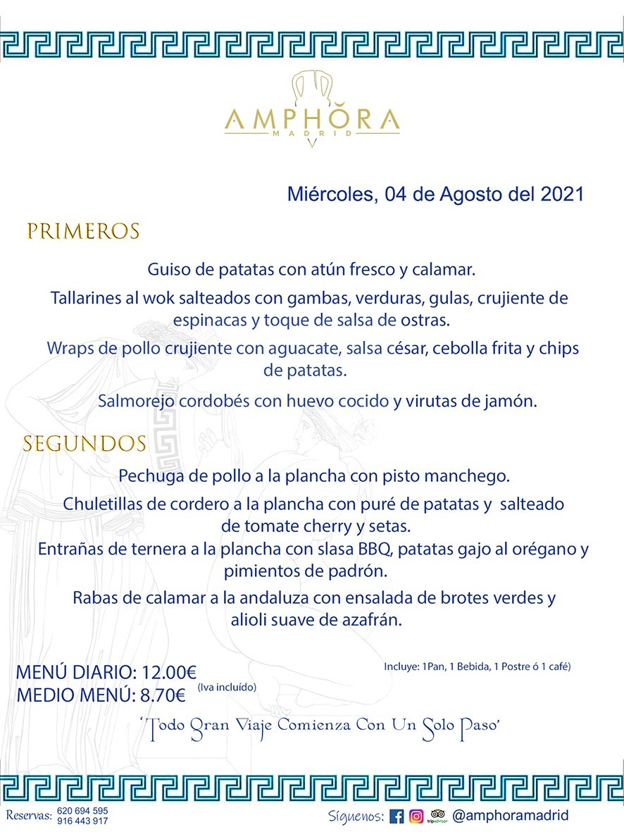 MENÚS DIARIOS MENÚS DEL DÍA MENU DEL DIA DEL MÉRCOLES 4 DE AGOSTO ALCORCÓN RESTAURANTE AMPHORA TERRAZA ALCORCÓN MADRID Av. Leganés, 54 28923 · Alcorcón · Madrid · España 91 644 39 17 620 694 595 https://youtu.be/HeULHal1yEY (Vea aquí nuestras instalaciones) https://www.amphoramadrid.com RESTAURANTE AMPHORA TERRAZA ALCORCÓN. MENUS FIN DE SEMANA ALCORCÓN, MENÚS DIARIOS ECONÓMICOS EN ALCORCÓN, MEJORES RESTAURANTES EN ALCORCÓN, TERRAZAS ALCORCON, COMER Y CENAR EN TERRAZA EN ALCORCÓN, RESTAURANTES CON TERRAZA, MEJORES TERRAZAS ALCORCÓN, COMER EN ALCORCON, RESTAURANTES GOURMET ALCORCÓN, MENUS FIN DE SEMANA ECONOMICOS ALCORCON, COMER AL AIRE LIBRE, MENUS ECONOMICOS ALCORCON, UNO DE LOS MEJORES RESTAURANTES DE ALCORCÓN Y ZONA SUR DE MADRID EN CALIDAD PRECIO. RESTAURANTE AMPHORA TERRAZA, ES UN ESPACIO GOURMET DONDE PODRÁ DEGUSTAR DEL MEJOR PRODUCTO CON UNA ELABORACIÓN CUIDADA Y CREATIVA. ADEMÁS, PODRÁ DISFRUTAR DE TODO TIPO DE BEBIDAS PREMIUM PREPARADAS POR NUESTRO BARTENDER, VERMUTS DELICIOSOS Y CERVEZAS DE CALIDAD, YA SEA EN EN EL INTERIOR DE NUESTRO RESTAURANTE O EN NUESTRA MARAVILLOSA TERRAZA. SOMOS POSIBLEMENTE UNO DE LOS MEJORES RESTAURANTES DE LA ZONA SUR EN RELACIÓN CALIDAD, PRECIO Y DECORACIÓN. #AMPHORAMADRID #TERRAZASALCORCÓN #MENUDELDIA #COMERENTERRAZA #MADRID #ALCORCÓN #TERRAZA #MENÚSDELDÍAALCORCÓN #MENÚDELDÍARESTAURANTES #COMERENALCORCÓN #MEJORESRESTAURANTESALCORCÓN #MENÚSECONÓMICOS #RESTAURANTESRECOMENDABLES #RESTAURANTESGOURMET #MENÚSECONÓMICOSALCORCÓN #COMERALAIRELIBRE #COMIDASCENASTERRAZASALCORCON #MENÚSDIARIOSALCORCÓN #MENÚDELDÍAHOY #CENARENTERRAZA #TERRAZASCONENCANTO #RESTAURANTESCONTERRAZA #CENARENALCORCÓN #MEJORESRESTAURANTES #RESTAURANTESCOPASALCORCÓN #COPASPREMIUMALCORCÓN #VERMUTALCORCÓN #GASTROBARALCORCÓN #CARNEBUEYALCORCONPARRILLABRASA #MENUECONÓMICO #GASTROBAR #MEJORTERRAZADEALCORCÓN #MENÚSVIERNESALCORCÓN #MENÚSABADOALCORCÓN #MENÚSDOMINGOALCORCÓN #MENÚSLUNESALCORCÓN #MENÚSMARTESALCORCÓN #MENÚSMIÉRCOLESALCORCÓN #MENÚSJUEVESALCORCÓN MEJOR CARNE A LA PARRILLA ALCORCÓN TOMAHAWK CARNE BUEY AUTÉNTICO ALCORCÓN RESTAURANTES PREMIUN LUJO COMIDA CREATIVA ELABORADA RESTAURANTE AMPHORA TERRAZA EN ALCORCÓN (MADRID) GASTROBAR ALCORCÓN MENÚS ECONÓMICOS DIARIOS DEL DÍA MENUS FIN DE SEMANA DE CALIDAD MEJOR MENÚ FIN DE SEMANA ALCORCÓN COMER CENAR EN TERRAZA TERRAZAS ZONA SUR COMIDAS AIRE LIBRE MEJOR CARNE PARRILLA ALCORCÓN.