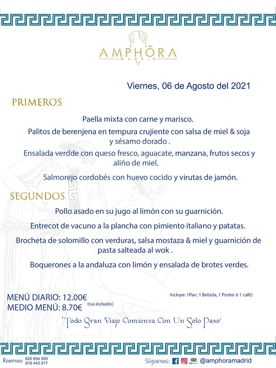 MENÚS DIARIOS MENÚS DEL DÍA MENU DEL DIA DEL VIERNES 6 DE AGOSTO ALCORCÓN RESTAURANTE AMPHORA TERRAZA ALCORCÓN MADRID Av. Leganés, 54 28923 · Alcorcón · Madrid · España 91 644 39 17 620 694 595 https://youtu.be/HeULHal1yEY (Vea aquí nuestras instalaciones) https://www.amphoramadrid.com RESTAURANTE AMPHORA TERRAZA ALCORCÓN. MENUS FIN DE SEMANA ALCORCÓN, MENÚS DIARIOS ECONÓMICOS EN ALCORCÓN, MEJORES RESTAURANTES EN ALCORCÓN, TERRAZAS ALCORCON, COMER Y CENAR EN TERRAZA EN ALCORCÓN, RESTAURANTES CON TERRAZA, MEJORES TERRAZAS ALCORCÓN, COMER EN ALCORCON, RESTAURANTES GOURMET ALCORCÓN, MENUS FIN DE SEMANA ECONOMICOS ALCORCON, COMER AL AIRE LIBRE, MENUS ECONOMICOS ALCORCON, UNO DE LOS MEJORES RESTAURANTES DE ALCORCÓN Y ZONA SUR DE MADRID EN CALIDAD PRECIO. RESTAURANTE AMPHORA TERRAZA, ES UN ESPACIO GOURMET DONDE PODRÁ DEGUSTAR DEL MEJOR PRODUCTO CON UNA ELABORACIÓN CUIDADA Y CREATIVA. ADEMÁS, PODRÁ DISFRUTAR DE TODO TIPO DE BEBIDAS PREMIUM PREPARADAS POR NUESTRO BARTENDER, VERMUTS DELICIOSOS Y CERVEZAS DE CALIDAD, YA SEA EN EN EL INTERIOR DE NUESTRO RESTAURANTE O EN NUESTRA MARAVILLOSA TERRAZA. SOMOS POSIBLEMENTE UNO DE LOS MEJORES RESTAURANTES DE LA ZONA SUR EN RELACIÓN CALIDAD, PRECIO Y DECORACIÓN. #AMPHORAMADRID #TERRAZASALCORCÓN #MENUDELDIA #COMERENTERRAZA #MADRID #ALCORCÓN #TERRAZA #MENÚSDELDÍAALCORCÓN #MENÚDELDÍARESTAURANTES #COMERENALCORCÓN #MEJORESRESTAURANTESALCORCÓN #MENÚSECONÓMICOS #RESTAURANTESRECOMENDABLES #RESTAURANTESGOURMET #MENÚSECONÓMICOSALCORCÓN #COMERALAIRELIBRE #COMIDASCENASTERRAZASALCORCON #MENÚSDIARIOSALCORCÓN #MENÚDELDÍAHOY #CENARENTERRAZA #TERRAZASCONENCANTO #RESTAURANTESCONTERRAZA #CENARENALCORCÓN #MEJORESRESTAURANTES #RESTAURANTESCOPASALCORCÓN #COPASPREMIUMALCORCÓN #VERMUTALCORCÓN #GASTROBARALCORCÓN #CARNEBUEYALCORCONPARRILLABRASA #MENUECONÓMICO #GASTROBAR #MEJORTERRAZADEALCORCÓN #MENÚSVIERNESALCORCÓN #MENÚSABADOALCORCÓN #MENÚSDOMINGOALCORCÓN #MENÚSLUNESALCORCÓN #MENÚSMARTESALCORCÓN #MENÚSMIÉRCOLESALCORCÓN #MENÚSJUEVESALCORCÓN MEJOR CARNE A LA PARRILLA ALCORCÓN TOMAHAWK CARNE BUEY AUTÉNTICO ALCORCÓN RESTAURANTES PREMIUN LUJO COMIDA CREATIVA ELABORADA RESTAURANTE AMPHORA TERRAZA EN ALCORCÓN (MADRID) GASTROBAR ALCORCÓN MENÚS ECONÓMICOS DIARIOS DEL DÍA MENUS FIN DE SEMANA DE CALIDAD MEJOR MENÚ FIN DE SEMANA ALCORCÓN COMER CENAR EN TERRAZA TERRAZAS ZONA SUR COMIDAS AIRE LIBRE MEJOR CARNE PARRILLA ALCORCÓN.