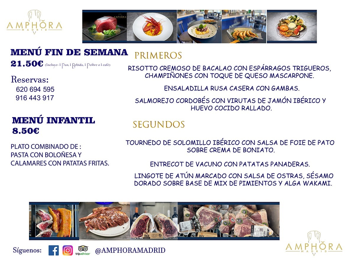 MENÚS FIN DE SEMANA ECONOMICOS DIARIOS MENÚ DEL DÍA SÁBADO 7 Y DOMINGO 8 DE AGOSTO ALCORCÓN RESTAURANTE AMPHORA TERRAZA ALCORCÓN MADRID Av. Leganés, 54 28923 · Alcorcón · Madrid · España 91 644 39 17 620 694 595 https://youtu.be/HeULHal1yEY (Vea aquí nuestras instalaciones) https://www.amphoramadrid.com RESTAURANTE AMPHORA TERRAZA ALCORCÓN. MENUS FIN DE SEMANA ALCORCÓN, MENÚS DIARIOS ECONÓMICOS EN ALCORCÓN, MEJORES RESTAURANTES EN ALCORCÓN, TERRAZAS ALCORCON, COMER Y CENAR EN TERRAZA EN ALCORCÓN, RESTAURANTES CON TERRAZA, MEJORES TERRAZAS ALCORCÓN, COMER EN ALCORCON, RESTAURANTES GOURMET ALCORCÓN, MENUS FIN DE SEMANA ECONOMICOS ALCORCON, COMER AL AIRE LIBRE, MENUS ECONOMICOS ALCORCON, UNO DE LOS MEJORES RESTAURANTES DE ALCORCÓN Y ZONA SUR DE MADRID EN CALIDAD PRECIO. RESTAURANTE AMPHORA TERRAZA, ES UN ESPACIO GOURMET DONDE PODRÁ DEGUSTAR DEL MEJOR PRODUCTO CON UNA ELABORACIÓN CUIDADA Y CREATIVA. ADEMÁS, PODRÁ DISFRUTAR DE TODO TIPO DE BEBIDAS PREMIUM PREPARADAS POR NUESTRO BARTENDER, VERMUTS DELICIOSOS Y CERVEZAS DE CALIDAD, YA SEA EN EN EL INTERIOR DE NUESTRO RESTAURANTE O EN NUESTRA MARAVILLOSA TERRAZA. SOMOS POSIBLEMENTE UNO DE LOS MEJORES RESTAURANTES DE LA ZONA SUR EN RELACIÓN CALIDAD, PRECIO Y DECORACIÓN. #AMPHORAMADRID #TERRAZASALCORCÓN #MENUDELDIA #COMERENTERRAZA #MADRID #ALCORCÓN #TERRAZA #MENÚSDELDÍAALCORCÓN #MENÚDELDÍARESTAURANTES #COMERENALCORCÓN #MEJORESRESTAURANTESALCORCÓN #MENÚSECONÓMICOS #RESTAURANTESRECOMENDABLES #RESTAURANTESGOURMET #MENÚSECONÓMICOSALCORCÓN #COMERALAIRELIBRE #COMIDASCENASTERRAZASALCORCON #MENÚSDIARIOSALCORCÓN #MENÚDELDÍAHOY #CENARENTERRAZA #TERRAZASCONENCANTO #RESTAURANTESCONTERRAZA #CENARENALCORCÓN #MEJORESRESTAURANTES #RESTAURANTESCOPASALCORCÓN #COPASPREMIUMALCORCÓN #VERMUTALCORCÓN #GASTROBARALCORCÓN #CARNEBUEYALCORCONPARRILLABRASA #MENUECONÓMICO #GASTROBAR #MEJORTERRAZADEALCORCÓN #MENÚSVIERNESALCORCÓN #MENÚSABADOALCORCÓN #MENÚSDOMINGOALCORCÓN #MENÚSLUNESALCORCÓN #MENÚSMARTESALCORCÓN #MENÚSMIÉRCOLESALCORCÓN #MENÚSJUEVESALCORCÓN MEJOR CARNE A LA PARRILLA ALCORCÓN TOMAHAWK CARNE BUEY AUTÉNTICO ALCORCÓN RESTAURANTES PREMIUN LUJO COMIDA CREATIVA ELABORADA RESTAURANTE AMPHORA TERRAZA EN ALCORCÓN (MADRID) GASTROBAR ALCORCÓN MENÚS ECONÓMICOS DIARIOS DEL DÍA MENUS FIN DE SEMANA DE CALIDAD MEJOR MENÚ FIN DE SEMANA ALCORCÓN COMER CENAR EN TERRAZA TERRAZAS ZONA SUR COMIDAS AIRE LIBRE MEJOR CARNE PARRILLA ALCORCÓN.