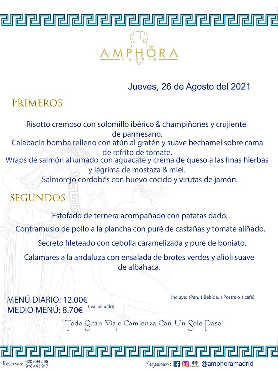 MENÚS DIARIOS MENÚS DEL DÍA MENU DEL DIA DEL JUEVES 26 DE AGOSTO ALCORCÓN RESTAURANTE AMPHORA TERRAZA ALCORCÓN MADRID Av. Leganés, 54 28923 · Alcorcón · Madrid · España 91 644 39 17 620 694 595 https://youtu.be/HeULHal1yEY (Vea aquí nuestras instalaciones) https://www.amphoramadrid.com RESTAURANTE AMPHORA TERRAZA ALCORCÓN. MENUS FIN DE SEMANA ALCORCÓN, MENÚS DIARIOS ECONÓMICOS EN ALCORCÓN, MEJORES RESTAURANTES EN ALCORCÓN, TERRAZAS ALCORCON, COMER Y CENAR EN TERRAZA EN ALCORCÓN, RESTAURANTES CON TERRAZA, MEJORES TERRAZAS ALCORCÓN, COMER EN ALCORCON, RESTAURANTES GOURMET ALCORCÓN, MENUS FIN DE SEMANA ECONOMICOS ALCORCON, COMER AL AIRE LIBRE, MENUS ECONOMICOS ALCORCON, UNO DE LOS MEJORES RESTAURANTES DE ALCORCÓN Y ZONA SUR DE MADRID EN CALIDAD PRECIO. RESTAURANTE AMPHORA TERRAZA, ES UN ESPACIO GOURMET DONDE PODRÁ DEGUSTAR DEL MEJOR PRODUCTO CON UNA ELABORACIÓN CUIDADA Y CREATIVA. ADEMÁS, PODRÁ DISFRUTAR DE TODO TIPO DE BEBIDAS PREMIUM PREPARADAS POR NUESTRO BARTENDER, VERMUTS DELICIOSOS Y CERVEZAS DE CALIDAD, YA SEA EN EN EL INTERIOR DE NUESTRO RESTAURANTE O EN NUESTRA MARAVILLOSA TERRAZA. SOMOS POSIBLEMENTE UNO DE LOS MEJORES RESTAURANTES DE LA ZONA SUR EN RELACIÓN CALIDAD, PRECIO Y DECORACIÓN. #AMPHORAMADRID #TERRAZASALCORCÓN #MENUDELDIA #COMERENTERRAZA #MADRID #ALCORCÓN #TERRAZA #MENÚSDELDÍAALCORCÓN #MENÚDELDÍARESTAURANTES #COMERENALCORCÓN #MEJORESRESTAURANTESALCORCÓN #MENÚSECONÓMICOS #RESTAURANTESRECOMENDABLES #RESTAURANTESGOURMET #MENÚSECONÓMICOSALCORCÓN #COMERALAIRELIBRE #COMIDASCENASTERRAZASALCORCON #MENÚSDIARIOSALCORCÓN #MENÚDELDÍAHOY #CENARENTERRAZA #TERRAZASCONENCANTO #RESTAURANTESCONTERRAZA #CENARENALCORCÓN #MEJORESRESTAURANTES #RESTAURANTESCOPASALCORCÓN #COPASPREMIUMALCORCÓN #VERMUTALCORCÓN #GASTROBARALCORCÓN #CARNEBUEYALCORCONPARRILLABRASA #MENUECONÓMICO #GASTROBAR #MEJORTERRAZADEALCORCÓN #MENÚSVIERNESALCORCÓN #MENÚSABADOALCORCÓN #MENÚSDOMINGOALCORCÓN #MENÚSLUNESALCORCÓN #MENÚSMARTESALCORCÓN #MENÚSMIÉRCOLESALCORCÓN #MENÚSJUEVESALCORCÓN MEJOR CARNE A LA PARRILLA ALCORCÓN TOMAHAWK CARNE BUEY AUTÉNTICO ALCORCÓN RESTAURANTES PREMIUN LUJO COMIDA CREATIVA ELABORADA RESTAURANTE AMPHORA TERRAZA EN ALCORCÓN (MADRID) GASTROBAR ALCORCÓN MENÚS ECONÓMICOS DIARIOS DEL DÍA MENUS FIN DE SEMANA DE CALIDAD MEJOR MENÚ FIN DE SEMANA ALCORCÓN COMER CENAR EN TERRAZA TERRAZAS ZONA SUR COMIDAS AIRE LIBRE MEJOR CARNE PARRILLA ALCORCÓN.