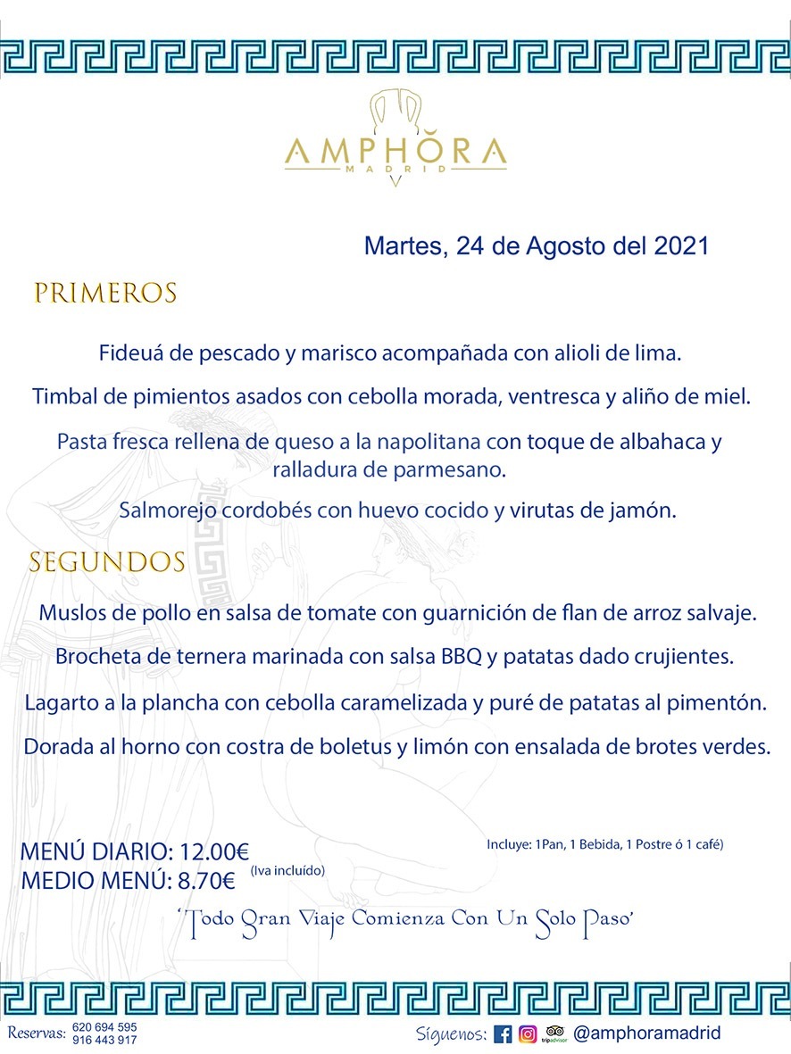 MENÚS DIARIOS MENÚS DEL DÍA MENU DEL DIA DEL MARTES 24 DE AGOSTO ALCORCÓN RESTAURANTE AMPHORA TERRAZA ALCORCÓN MADRID Av. Leganés, 54 28923 · Alcorcón · Madrid · España 91 644 39 17 620 694 595 https://youtu.be/HeULHal1yEY (Vea aquí nuestras instalaciones) https://www.amphoramadrid.com RESTAURANTE AMPHORA TERRAZA ALCORCÓN. MENUS FIN DE SEMANA ALCORCÓN, MENÚS DIARIOS ECONÓMICOS EN ALCORCÓN, MEJORES RESTAURANTES EN ALCORCÓN, TERRAZAS ALCORCON, COMER Y CENAR EN TERRAZA EN ALCORCÓN, RESTAURANTES CON TERRAZA, MEJORES TERRAZAS ALCORCÓN, COMER EN ALCORCON, RESTAURANTES GOURMET ALCORCÓN, MENUS FIN DE SEMANA ECONOMICOS ALCORCON, COMER AL AIRE LIBRE, MENUS ECONOMICOS ALCORCON, UNO DE LOS MEJORES RESTAURANTES DE ALCORCÓN Y ZONA SUR DE MADRID EN CALIDAD PRECIO. RESTAURANTE AMPHORA TERRAZA, ES UN ESPACIO GOURMET DONDE PODRÁ DEGUSTAR DEL MEJOR PRODUCTO CON UNA ELABORACIÓN CUIDADA Y CREATIVA. ADEMÁS, PODRÁ DISFRUTAR DE TODO TIPO DE BEBIDAS PREMIUM PREPARADAS POR NUESTRO BARTENDER, VERMUTS DELICIOSOS Y CERVEZAS DE CALIDAD, YA SEA EN EN EL INTERIOR DE NUESTRO RESTAURANTE O EN NUESTRA MARAVILLOSA TERRAZA. SOMOS POSIBLEMENTE UNO DE LOS MEJORES RESTAURANTES DE LA ZONA SUR EN RELACIÓN CALIDAD, PRECIO Y DECORACIÓN. #AMPHORAMADRID #TERRAZASALCORCÓN #MENUDELDIA #COMERENTERRAZA #MADRID #ALCORCÓN #TERRAZA #MENÚSDELDÍAALCORCÓN #MENÚDELDÍARESTAURANTES #COMERENALCORCÓN #MEJORESRESTAURANTESALCORCÓN #MENÚSECONÓMICOS #RESTAURANTESRECOMENDABLES #RESTAURANTESGOURMET #MENÚSECONÓMICOSALCORCÓN #COMERALAIRELIBRE #COMIDASCENASTERRAZASALCORCON #MENÚSDIARIOSALCORCÓN #MENÚDELDÍAHOY #CENARENTERRAZA #TERRAZASCONENCANTO #RESTAURANTESCONTERRAZA #CENARENALCORCÓN #MEJORESRESTAURANTES #RESTAURANTESCOPASALCORCÓN #COPASPREMIUMALCORCÓN #VERMUTALCORCÓN #GASTROBARALCORCÓN #CARNEBUEYALCORCONPARRILLABRASA #MENUECONÓMICO #GASTROBAR #MEJORTERRAZADEALCORCÓN #MENÚSVIERNESALCORCÓN #MENÚSABADOALCORCÓN #MENÚSDOMINGOALCORCÓN #MENÚSLUNESALCORCÓN #MENÚSMARTESALCORCÓN #MENÚSMIÉRCOLESALCORCÓN #MENÚSJUEVESALCORCÓN MEJOR CARNE A LA PARRILLA ALCORCÓN TOMAHAWK CARNE BUEY AUTÉNTICO ALCORCÓN RESTAURANTES PREMIUN LUJO COMIDA CREATIVA ELABORADA RESTAURANTE AMPHORA TERRAZA EN ALCORCÓN (MADRID) GASTROBAR ALCORCÓN MENÚS ECONÓMICOS DIARIOS DEL DÍA MENUS FIN DE SEMANA DE CALIDAD MEJOR MENÚ FIN DE SEMANA ALCORCÓN COMER CENAR EN TERRAZA TERRAZAS ZONA SUR COMIDAS AIRE LIBRE MEJOR CARNE PARRILLA ALCORCÓN.