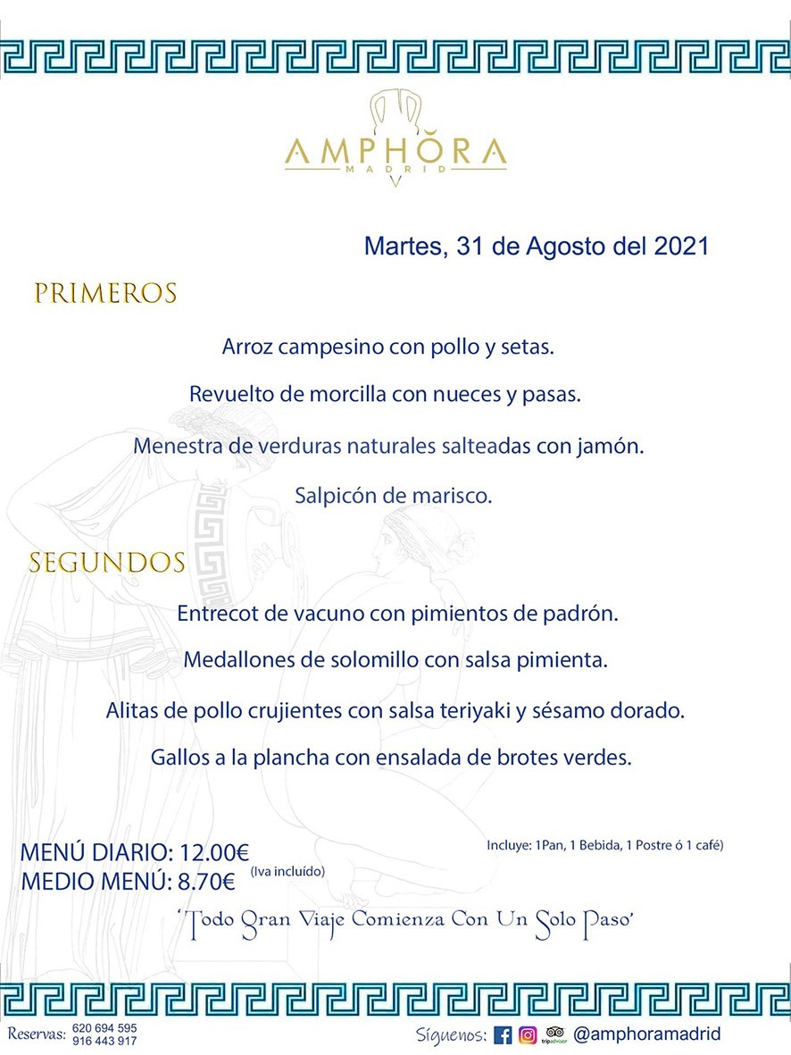 MENÚS DIARIOS MENÚS DEL DÍA MENU DEL DIA DEL MARTES 31 DE AGOSTO ALCORCÓN RESTAURANTE AMPHORA TERRAZA ALCORCÓN MADRID Av. Leganés, 54 28923 · Alcorcón · Madrid · España 91 644 39 17 620 694 595 https://youtu.be/HeULHal1yEY (Vea aquí nuestras instalaciones) https://www.amphoramadrid.com RESTAURANTE AMPHORA TERRAZA ALCORCÓN. MENUS FIN DE SEMANA ALCORCÓN, MENÚS DIARIOS ECONÓMICOS EN ALCORCÓN, MEJORES RESTAURANTES EN ALCORCÓN, TERRAZAS ALCORCON, COMER Y CENAR EN TERRAZA EN ALCORCÓN, RESTAURANTES CON TERRAZA, MEJORES TERRAZAS ALCORCÓN, COMER EN ALCORCON, RESTAURANTES GOURMET ALCORCÓN, MENUS FIN DE SEMANA ECONOMICOS ALCORCON, COMER AL AIRE LIBRE, MENUS ECONOMICOS ALCORCON, UNO DE LOS MEJORES RESTAURANTES DE ALCORCÓN Y ZONA SUR DE MADRID EN CALIDAD PRECIO. RESTAURANTE AMPHORA TERRAZA, ES UN ESPACIO GOURMET DONDE PODRÁ DEGUSTAR DEL MEJOR PRODUCTO CON UNA ELABORACIÓN CUIDADA Y CREATIVA. ADEMÁS, PODRÁ DISFRUTAR DE TODO TIPO DE BEBIDAS PREMIUM PREPARADAS POR NUESTRO BARTENDER, VERMUTS DELICIOSOS Y CERVEZAS DE CALIDAD, YA SEA EN EN EL INTERIOR DE NUESTRO RESTAURANTE O EN NUESTRA MARAVILLOSA TERRAZA. SOMOS POSIBLEMENTE UNO DE LOS MEJORES RESTAURANTES DE LA ZONA SUR EN RELACIÓN CALIDAD, PRECIO Y DECORACIÓN. #AMPHORAMADRID #TERRAZASALCORCÓN #MENUDELDIA #COMERENTERRAZA #MADRID #ALCORCÓN #TERRAZA #MENÚSDELDÍAALCORCÓN #MENÚDELDÍARESTAURANTES #COMERENALCORCÓN #MEJORESRESTAURANTESALCORCÓN #MENÚSECONÓMICOS #RESTAURANTESRECOMENDABLES #RESTAURANTESGOURMET #MENÚSECONÓMICOSALCORCÓN #COMERALAIRELIBRE #COMIDASCENASTERRAZASALCORCON #MENÚSDIARIOSALCORCÓN #MENÚDELDÍAHOY #CENARENTERRAZA #TERRAZASCONENCANTO #RESTAURANTESCONTERRAZA #CENARENALCORCÓN #MEJORESRESTAURANTES #RESTAURANTESCOPASALCORCÓN #COPASPREMIUMALCORCÓN #VERMUTALCORCÓN #GASTROBARALCORCÓN #CARNEBUEYALCORCONPARRILLABRASA #MENUECONÓMICO #GASTROBAR #MEJORTERRAZADEALCORCÓN #MENÚSVIERNESALCORCÓN #MENÚSABADOALCORCÓN #MENÚSDOMINGOALCORCÓN #MENÚSLUNESALCORCÓN #MENÚSMARTESALCORCÓN #MENÚSMIÉRCOLESALCORCÓN #MENÚSJUEVESALCORCÓN MEJOR CARNE A LA PARRILLA ALCORCÓN TOMAHAWK CARNE BUEY AUTÉNTICO ALCORCÓN RESTAURANTES PREMIUN LUJO COMIDA CREATIVA ELABORADA RESTAURANTE AMPHORA TERRAZA EN ALCORCÓN (MADRID) GASTROBAR ALCORCÓN MENÚS ECONÓMICOS DIARIOS DEL DÍA MENUS FIN DE SEMANA DE CALIDAD MEJOR MENÚ FIN DE SEMANA ALCORCÓN COMER CENAR EN TERRAZA TERRAZAS ZONA SUR COMIDAS AIRE LIBRE MEJOR CARNE PARRILLA ALCORCÓN.