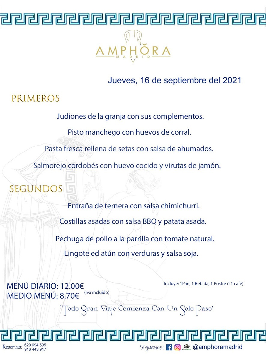 MENÚS DIARIOS MENÚS DEL DÍA MENU DEL DIA DEL JUEVES 16 DE SEPTIEMBRE ALCORCÓN RESTAURANTE AMPHORA TERRAZA ALCORCÓN MADRID Av. Leganés, 54 28923 · Alcorcón · Madrid · España 91 644 39 17 620 694 595 https://youtu.be/HeULHal1yEY (Vea aquí nuestras instalaciones) https://www.amphoramadrid.com RESTAURANTE AMPHORA TERRAZA ALCORCÓN. MENUS FIN DE SEMANA ALCORCÓN, MENÚS DIARIOS ECONÓMICOS EN ALCORCÓN, MEJORES RESTAURANTES EN ALCORCÓN, TERRAZAS ALCORCON, COMER Y CENAR EN TERRAZA EN ALCORCÓN, RESTAURANTES CON TERRAZA, MEJORES TERRAZAS ALCORCÓN, COMER EN ALCORCON, RESTAURANTES GOURMET ALCORCÓN, MENUS FIN DE SEMANA ECONOMICOS ALCORCON, COMER AL AIRE LIBRE, MENUS ECONOMICOS ALCORCON, UNO DE LOS MEJORES RESTAURANTES DE ALCORCÓN Y ZONA SUR DE MADRID EN CALIDAD PRECIO. RESTAURANTE AMPHORA TERRAZA, ES UN ESPACIO GOURMET DONDE PODRÁ DEGUSTAR DEL MEJOR PRODUCTO CON UNA ELABORACIÓN CUIDADA Y CREATIVA. ADEMÁS, PODRÁ DISFRUTAR DE TODO TIPO DE BEBIDAS PREMIUM PREPARADAS POR NUESTRO BARTENDER, VERMUTS DELICIOSOS Y CERVEZAS DE CALIDAD, YA SEA EN EN EL INTERIOR DE NUESTRO RESTAURANTE O EN NUESTRA MARAVILLOSA TERRAZA. SOMOS POSIBLEMENTE UNO DE LOS MEJORES RESTAURANTES DE LA ZONA SUR EN RELACIÓN CALIDAD, PRECIO Y DECORACIÓN. #AMPHORAMADRID #TERRAZASALCORCÓN #MENUDELDIA #COMERENTERRAZA #MADRID #ALCORCÓN #TERRAZA #MENÚSDELDÍAALCORCÓN #MENÚDELDÍARESTAURANTES #COMERENALCORCÓN #MEJORESRESTAURANTESALCORCÓN #MENÚSECONÓMICOS #RESTAURANTESRECOMENDABLES #RESTAURANTESGOURMET #MENÚSECONÓMICOSALCORCÓN #COMERALAIRELIBRE #COMIDASCENASTERRAZASALCORCON #MENÚSDIARIOSALCORCÓN #MENÚDELDÍAHOY #CENARENTERRAZA #TERRAZASCONENCANTO #RESTAURANTESCONTERRAZA #CENARENALCORCÓN #MEJORESRESTAURANTES #RESTAURANTESCOPASALCORCÓN #COPASPREMIUMALCORCÓN #VERMUTALCORCÓN #GASTROBARALCORCÓN #CARNEBUEYALCORCONPARRILLABRASA #MENUECONÓMICO #GASTROBAR #MEJORTERRAZADEALCORCÓN #MENÚSVIERNESALCORCÓN #MENÚSABADOALCORCÓN #MENÚSDOMINGOALCORCÓN #MENÚSLUNESALCORCÓN #MENÚSMARTESALCORCÓN #MENÚSMIÉRCOLESALCORCÓN #MENÚSJUEVESALCORCÓN MEJOR CARNE A LA PARRILLA ALCORCÓN TOMAHAWK CARNE BUEY AUTÉNTICO ALCORCÓN RESTAURANTES PREMIUN LUJO COMIDA CREATIVA ELABORADA RESTAURANTE AMPHORA TERRAZA EN ALCORCÓN (MADRID) GASTROBAR ALCORCÓN MENÚS ECONÓMICOS DIARIOS DEL DÍA MENUS FIN DE SEMANA DE CALIDAD MEJOR MENÚ FIN DE SEMANA ALCORCÓN COMER CENAR EN TERRAZA TERRAZAS ZONA SUR COMIDAS AIRE LIBRE MEJOR CARNE PARRILLA ALCORCÓN.