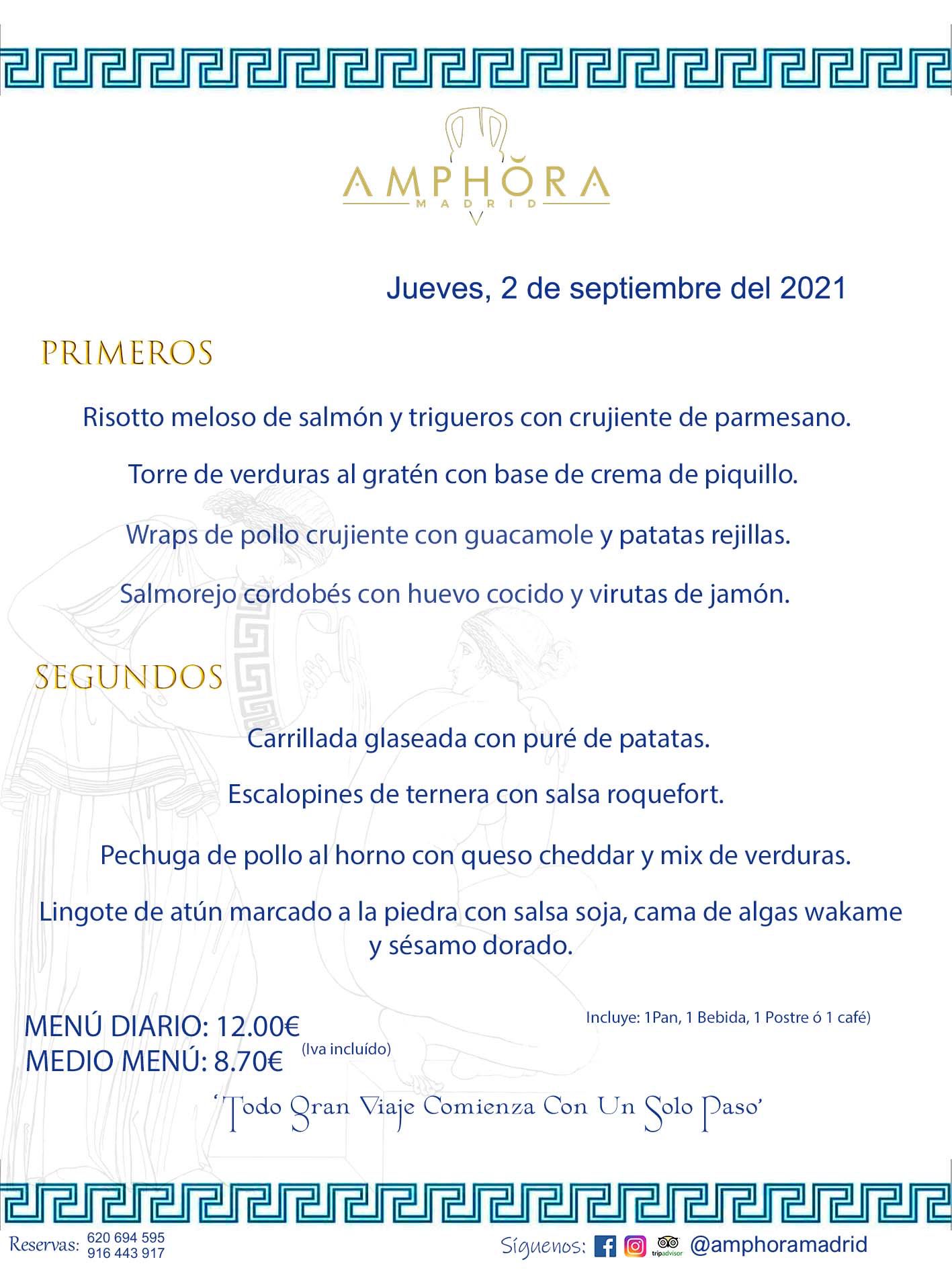 MENÚS DIARIOS MENÚS DEL DÍA MENU DEL DIA DEL JUEVES 2 DE SEPTIEMBRE ALCORCÓN RESTAURANTE AMPHORA TERRAZA ALCORCÓN MADRID Av. Leganés, 54 28923 · Alcorcón · Madrid · España 91 644 39 17 620 694 595 https://youtu.be/HeULHal1yEY (Vea aquí nuestras instalaciones) https://www.amphoramadrid.com RESTAURANTE AMPHORA TERRAZA ALCORCÓN. MENUS FIN DE SEMANA ALCORCÓN, MENÚS DIARIOS ECONÓMICOS EN ALCORCÓN, MEJORES RESTAURANTES EN ALCORCÓN, TERRAZAS ALCORCON, COMER Y CENAR EN TERRAZA EN ALCORCÓN, RESTAURANTES CON TERRAZA, MEJORES TERRAZAS ALCORCÓN, COMER EN ALCORCON, RESTAURANTES GOURMET ALCORCÓN, MENUS FIN DE SEMANA ECONOMICOS ALCORCON, COMER AL AIRE LIBRE, MENUS ECONOMICOS ALCORCON, UNO DE LOS MEJORES RESTAURANTES DE ALCORCÓN Y ZONA SUR DE MADRID EN CALIDAD PRECIO. RESTAURANTE AMPHORA TERRAZA, ES UN ESPACIO GOURMET DONDE PODRÁ DEGUSTAR DEL MEJOR PRODUCTO CON UNA ELABORACIÓN CUIDADA Y CREATIVA. ADEMÁS, PODRÁ DISFRUTAR DE TODO TIPO DE BEBIDAS PREMIUM PREPARADAS POR NUESTRO BARTENDER, VERMUTS DELICIOSOS Y CERVEZAS DE CALIDAD, YA SEA EN EN EL INTERIOR DE NUESTRO RESTAURANTE O EN NUESTRA MARAVILLOSA TERRAZA. SOMOS POSIBLEMENTE UNO DE LOS MEJORES RESTAURANTES DE LA ZONA SUR EN RELACIÓN CALIDAD, PRECIO Y DECORACIÓN. #AMPHORAMADRID #TERRAZASALCORCÓN #MENUDELDIA #COMERENTERRAZA #MADRID #ALCORCÓN #TERRAZA #MENÚSDELDÍAALCORCÓN #MENÚDELDÍARESTAURANTES #COMERENALCORCÓN #MEJORESRESTAURANTESALCORCÓN #MENÚSECONÓMICOS #RESTAURANTESRECOMENDABLES #RESTAURANTESGOURMET #MENÚSECONÓMICOSALCORCÓN #COMERALAIRELIBRE #COMIDASCENASTERRAZASALCORCON #MENÚSDIARIOSALCORCÓN #MENÚDELDÍAHOY #CENARENTERRAZA #TERRAZASCONENCANTO #RESTAURANTESCONTERRAZA #CENARENALCORCÓN #MEJORESRESTAURANTES #RESTAURANTESCOPASALCORCÓN #COPASPREMIUMALCORCÓN #VERMUTALCORCÓN #GASTROBARALCORCÓN #CARNEBUEYALCORCONPARRILLABRASA #MENUECONÓMICO #GASTROBAR #MEJORTERRAZADEALCORCÓN #MENÚSVIERNESALCORCÓN #MENÚSABADOALCORCÓN #MENÚSDOMINGOALCORCÓN #MENÚSLUNESALCORCÓN #MENÚSMARTESALCORCÓN #MENÚSMIÉRCOLESALCORCÓN #MENÚSJUEVESALCORCÓN MEJOR CARNE A LA PARRILLA ALCORCÓN TOMAHAWK CARNE BUEY AUTÉNTICO ALCORCÓN RESTAURANTES PREMIUN LUJO COMIDA CREATIVA ELABORADA RESTAURANTE AMPHORA TERRAZA EN ALCORCÓN (MADRID) GASTROBAR ALCORCÓN MENÚS ECONÓMICOS DIARIOS DEL DÍA MENUS FIN DE SEMANA DE CALIDAD MEJOR MENÚ FIN DE SEMANA ALCORCÓN COMER CENAR EN TERRAZA TERRAZAS ZONA SUR COMIDAS AIRE LIBRE MEJOR CARNE PARRILLA ALCORCÓN.