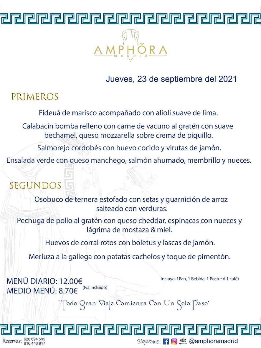 MENÚS DIARIOS MENÚS DEL DÍA MENU DEL DIA DEL JUEVES 23 DE SEPTIEMBRE ALCORCÓN RESTAURANTE AMPHORA TERRAZA ALCORCÓN MADRID Av. Leganés, 54 28923 · Alcorcón · Madrid · España 91 644 39 17 620 694 595 https://youtu.be/HeULHal1yEY (Vea aquí nuestras instalaciones) https://www.amphoramadrid.com RESTAURANTE AMPHORA TERRAZA ALCORCÓN. MENUS FIN DE SEMANA ALCORCÓN, MENÚS DIARIOS ECONÓMICOS EN ALCORCÓN, MEJORES RESTAURANTES EN ALCORCÓN, TERRAZAS ALCORCON, COMER Y CENAR EN TERRAZA EN ALCORCÓN, RESTAURANTES CON TERRAZA, MEJORES TERRAZAS ALCORCÓN, COMER EN ALCORCON, RESTAURANTES GOURMET ALCORCÓN, MENUS FIN DE SEMANA ECONOMICOS ALCORCON, COMER AL AIRE LIBRE, MENUS ECONOMICOS ALCORCON, UNO DE LOS MEJORES RESTAURANTES DE ALCORCÓN Y ZONA SUR DE MADRID EN CALIDAD PRECIO. RESTAURANTE AMPHORA TERRAZA, ES UN ESPACIO GOURMET DONDE PODRÁ DEGUSTAR DEL MEJOR PRODUCTO CON UNA ELABORACIÓN CUIDADA Y CREATIVA. ADEMÁS, PODRÁ DISFRUTAR DE TODO TIPO DE BEBIDAS PREMIUM PREPARADAS POR NUESTRO BARTENDER, VERMUTS DELICIOSOS Y CERVEZAS DE CALIDAD, YA SEA EN EN EL INTERIOR DE NUESTRO RESTAURANTE O EN NUESTRA MARAVILLOSA TERRAZA. SOMOS POSIBLEMENTE UNO DE LOS MEJORES RESTAURANTES DE LA ZONA SUR EN RELACIÓN CALIDAD, PRECIO Y DECORACIÓN. #AMPHORAMADRID #TERRAZASALCORCÓN #MENUDELDIA #COMERENTERRAZA #MADRID #ALCORCÓN #TERRAZA #MENÚSDELDÍAALCORCÓN #MENÚDELDÍARESTAURANTES #COMERENALCORCÓN #MEJORESRESTAURANTESALCORCÓN #MENÚSECONÓMICOS #RESTAURANTESRECOMENDABLES #RESTAURANTESGOURMET #MENÚSECONÓMICOSALCORCÓN #COMERALAIRELIBRE #COMIDASCENASTERRAZASALCORCON #MENÚSDIARIOSALCORCÓN #MENÚDELDÍAHOY #CENARENTERRAZA #TERRAZASCONENCANTO #RESTAURANTESCONTERRAZA #CENARENALCORCÓN #MEJORESRESTAURANTES #RESTAURANTESCOPASALCORCÓN #COPASPREMIUMALCORCÓN #VERMUTALCORCÓN #GASTROBARALCORCÓN #CARNEBUEYALCORCONPARRILLABRASA #MENUECONÓMICO #GASTROBAR #MEJORTERRAZADEALCORCÓN #MENÚSVIERNESALCORCÓN #MENÚSABADOALCORCÓN #MENÚSDOMINGOALCORCÓN #MENÚSLUNESALCORCÓN #MENÚSMARTESALCORCÓN #MENÚSMIÉRCOLESALCORCÓN #MENÚSJUEVESALCORCÓN MEJOR CARNE A LA PARRILLA ALCORCÓN TOMAHAWK CARNE BUEY AUTÉNTICO ALCORCÓN RESTAURANTES PREMIUN LUJO COMIDA CREATIVA ELABORADA RESTAURANTE AMPHORA TERRAZA EN ALCORCÓN (MADRID) GASTROBAR ALCORCÓN MENÚS ECONÓMICOS DIARIOS DEL DÍA MENUS FIN DE SEMANA DE CALIDAD MEJOR MENÚ FIN DE SEMANA ALCORCÓN COMER CENAR EN TERRAZA TERRAZAS ZONA SUR COMIDAS AIRE LIBRE MEJOR CARNE PARRILLA ALCORCÓN.