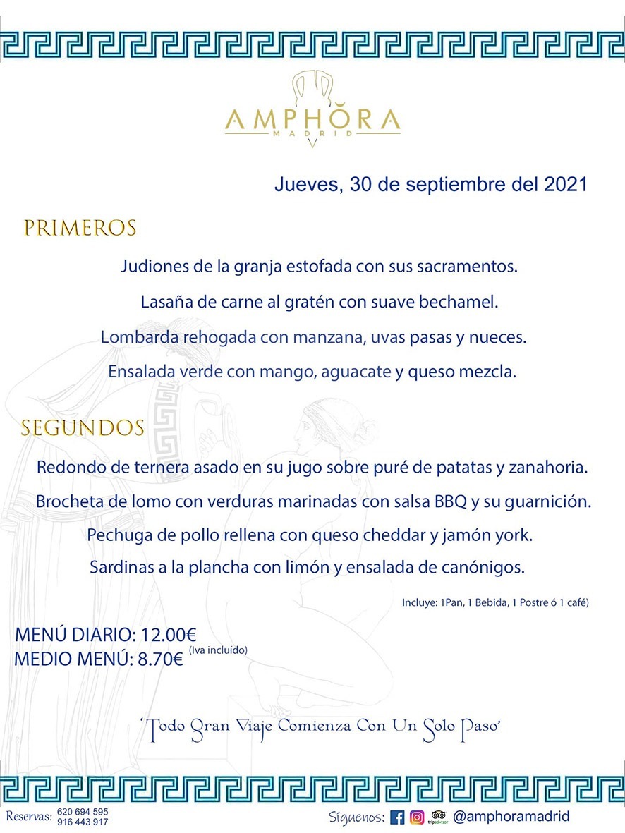 MENÚS DIARIOS MENÚS DEL DÍA MENU DEL DIA DEL JUEVES 30 DE SEPTIEMBRE ALCORCÓN RESTAURANTE AMPHORA TERRAZA ALCORCÓN MADRID Av. Leganés, 54 28923 · Alcorcón · Madrid · España 91 644 39 17 620 694 595 https://youtu.be/HeULHal1yEY (Vea aquí nuestras instalaciones) https://www.amphoramadrid.com RESTAURANTE AMPHORA TERRAZA ALCORCÓN. MENUS FIN DE SEMANA ALCORCÓN, MENÚS DIARIOS ECONÓMICOS EN ALCORCÓN, MEJORES RESTAURANTES EN ALCORCÓN, TERRAZAS ALCORCON, COMER Y CENAR EN TERRAZA EN ALCORCÓN, RESTAURANTES CON TERRAZA, MEJORES TERRAZAS ALCORCÓN, COMER EN ALCORCON, RESTAURANTES GOURMET ALCORCÓN, MENUS FIN DE SEMANA ECONOMICOS ALCORCON, COMER AL AIRE LIBRE, MENUS ECONOMICOS ALCORCON, UNO DE LOS MEJORES RESTAURANTES DE ALCORCÓN Y ZONA SUR DE MADRID EN CALIDAD PRECIO. RESTAURANTE AMPHORA TERRAZA, ES UN ESPACIO GOURMET DONDE PODRÁ DEGUSTAR DEL MEJOR PRODUCTO CON UNA ELABORACIÓN CUIDADA Y CREATIVA. ADEMÁS, PODRÁ DISFRUTAR DE TODO TIPO DE BEBIDAS PREMIUM PREPARADAS POR NUESTRO BARTENDER, VERMUTS DELICIOSOS Y CERVEZAS DE CALIDAD, YA SEA EN EN EL INTERIOR DE NUESTRO RESTAURANTE O EN NUESTRA MARAVILLOSA TERRAZA. SOMOS POSIBLEMENTE UNO DE LOS MEJORES RESTAURANTES DE LA ZONA SUR EN RELACIÓN CALIDAD, PRECIO Y DECORACIÓN. #AMPHORAMADRID #TERRAZASALCORCÓN #MENUDELDIA #COMERENTERRAZA #MADRID #ALCORCÓN #TERRAZA #MENÚSDELDÍAALCORCÓN #MENÚDELDÍARESTAURANTES #COMERENALCORCÓN #MEJORESRESTAURANTESALCORCÓN #MENÚSECONÓMICOS #RESTAURANTESRECOMENDABLES #RESTAURANTESGOURMET #MENÚSECONÓMICOSALCORCÓN #COMERALAIRELIBRE #COMIDASCENASTERRAZASALCORCON #MENÚSDIARIOSALCORCÓN #MENÚDELDÍAHOY #CENARENTERRAZA #TERRAZASCONENCANTO #RESTAURANTESCONTERRAZA #CENARENALCORCÓN #MEJORESRESTAURANTES #RESTAURANTESCOPASALCORCÓN #COPASPREMIUMALCORCÓN #VERMUTALCORCÓN #GASTROBARALCORCÓN #CARNEBUEYALCORCONPARRILLABRASA #MENUECONÓMICO #GASTROBAR #MEJORTERRAZADEALCORCÓN #MENÚSVIERNESALCORCÓN #MENÚSABADOALCORCÓN #MENÚSDOMINGOALCORCÓN #MENÚSLUNESALCORCÓN #MENÚSMARTESALCORCÓN #MENÚSMIÉRCOLESALCORCÓN #MENÚSJUEVESALCORCÓN MEJOR CARNE A LA PARRILLA ALCORCÓN TOMAHAWK CARNE BUEY AUTÉNTICO ALCORCÓN RESTAURANTES PREMIUN LUJO COMIDA CREATIVA ELABORADA RESTAURANTE AMPHORA TERRAZA EN ALCORCÓN (MADRID) GASTROBAR ALCORCÓN MENÚS ECONÓMICOS DIARIOS DEL DÍA MENUS FIN DE SEMANA DE CALIDAD MEJOR MENÚ FIN DE SEMANA ALCORCÓN COMER CENAR EN TERRAZA TERRAZAS ZONA SUR COMIDAS AIRE LIBRE MEJOR CARNE PARRILLA ALCORCÓN.