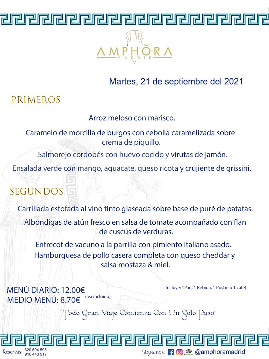 MENÚS DIARIOS MENÚS DEL DÍA MENU DEL DIA DEL MARTES 21 DE SEPTIEMBRE ALCORCÓN RESTAURANTE AMPHORA TERRAZA ALCORCÓN MADRID Av. Leganés, 54 28923 · Alcorcón · Madrid · España 91 644 39 17 620 694 595 https://youtu.be/HeULHal1yEY (Vea aquí nuestras instalaciones) https://www.amphoramadrid.com RESTAURANTE AMPHORA TERRAZA ALCORCÓN. MENUS FIN DE SEMANA ALCORCÓN, MENÚS DIARIOS ECONÓMICOS EN ALCORCÓN, MEJORES RESTAURANTES EN ALCORCÓN, TERRAZAS ALCORCON, COMER Y CENAR EN TERRAZA EN ALCORCÓN, RESTAURANTES CON TERRAZA, MEJORES TERRAZAS ALCORCÓN, COMER EN ALCORCON, RESTAURANTES GOURMET ALCORCÓN, MENUS FIN DE SEMANA ECONOMICOS ALCORCON, COMER AL AIRE LIBRE, MENUS ECONOMICOS ALCORCON, UNO DE LOS MEJORES RESTAURANTES DE ALCORCÓN Y ZONA SUR DE MADRID EN CALIDAD PRECIO. RESTAURANTE AMPHORA TERRAZA, ES UN ESPACIO GOURMET DONDE PODRÁ DEGUSTAR DEL MEJOR PRODUCTO CON UNA ELABORACIÓN CUIDADA Y CREATIVA. ADEMÁS, PODRÁ DISFRUTAR DE TODO TIPO DE BEBIDAS PREMIUM PREPARADAS POR NUESTRO BARTENDER, VERMUTS DELICIOSOS Y CERVEZAS DE CALIDAD, YA SEA EN EN EL INTERIOR DE NUESTRO RESTAURANTE O EN NUESTRA MARAVILLOSA TERRAZA. SOMOS POSIBLEMENTE UNO DE LOS MEJORES RESTAURANTES DE LA ZONA SUR EN RELACIÓN CALIDAD, PRECIO Y DECORACIÓN. #AMPHORAMADRID #TERRAZASALCORCÓN #MENUDELDIA #COMERENTERRAZA #MADRID #ALCORCÓN #TERRAZA #MENÚSDELDÍAALCORCÓN #MENÚDELDÍARESTAURANTES #COMERENALCORCÓN #MEJORESRESTAURANTESALCORCÓN #MENÚSECONÓMICOS #RESTAURANTESRECOMENDABLES #RESTAURANTESGOURMET #MENÚSECONÓMICOSALCORCÓN #COMERALAIRELIBRE #COMIDASCENASTERRAZASALCORCON #MENÚSDIARIOSALCORCÓN #MENÚDELDÍAHOY #CENARENTERRAZA #TERRAZASCONENCANTO #RESTAURANTESCONTERRAZA #CENARENALCORCÓN #MEJORESRESTAURANTES #RESTAURANTESCOPASALCORCÓN #COPASPREMIUMALCORCÓN #VERMUTALCORCÓN #GASTROBARALCORCÓN #CARNEBUEYALCORCONPARRILLABRASA #MENUECONÓMICO #GASTROBAR #MEJORTERRAZADEALCORCÓN #MENÚSVIERNESALCORCÓN #MENÚSABADOALCORCÓN #MENÚSDOMINGOALCORCÓN #MENÚSLUNESALCORCÓN #MENÚSMARTESALCORCÓN #MENÚSMIÉRCOLESALCORCÓN #MENÚSJUEVESALCORCÓN MEJOR CARNE A LA PARRILLA ALCORCÓN TOMAHAWK CARNE BUEY AUTÉNTICO ALCORCÓN RESTAURANTES PREMIUN LUJO COMIDA CREATIVA ELABORADA RESTAURANTE AMPHORA TERRAZA EN ALCORCÓN (MADRID) GASTROBAR ALCORCÓN MENÚS ECONÓMICOS DIARIOS DEL DÍA MENUS FIN DE SEMANA DE CALIDAD MEJOR MENÚ FIN DE SEMANA ALCORCÓN COMER CENAR EN TERRAZA TERRAZAS ZONA SUR COMIDAS AIRE LIBRE MEJOR CARNE PARRILLA ALCORCÓN.