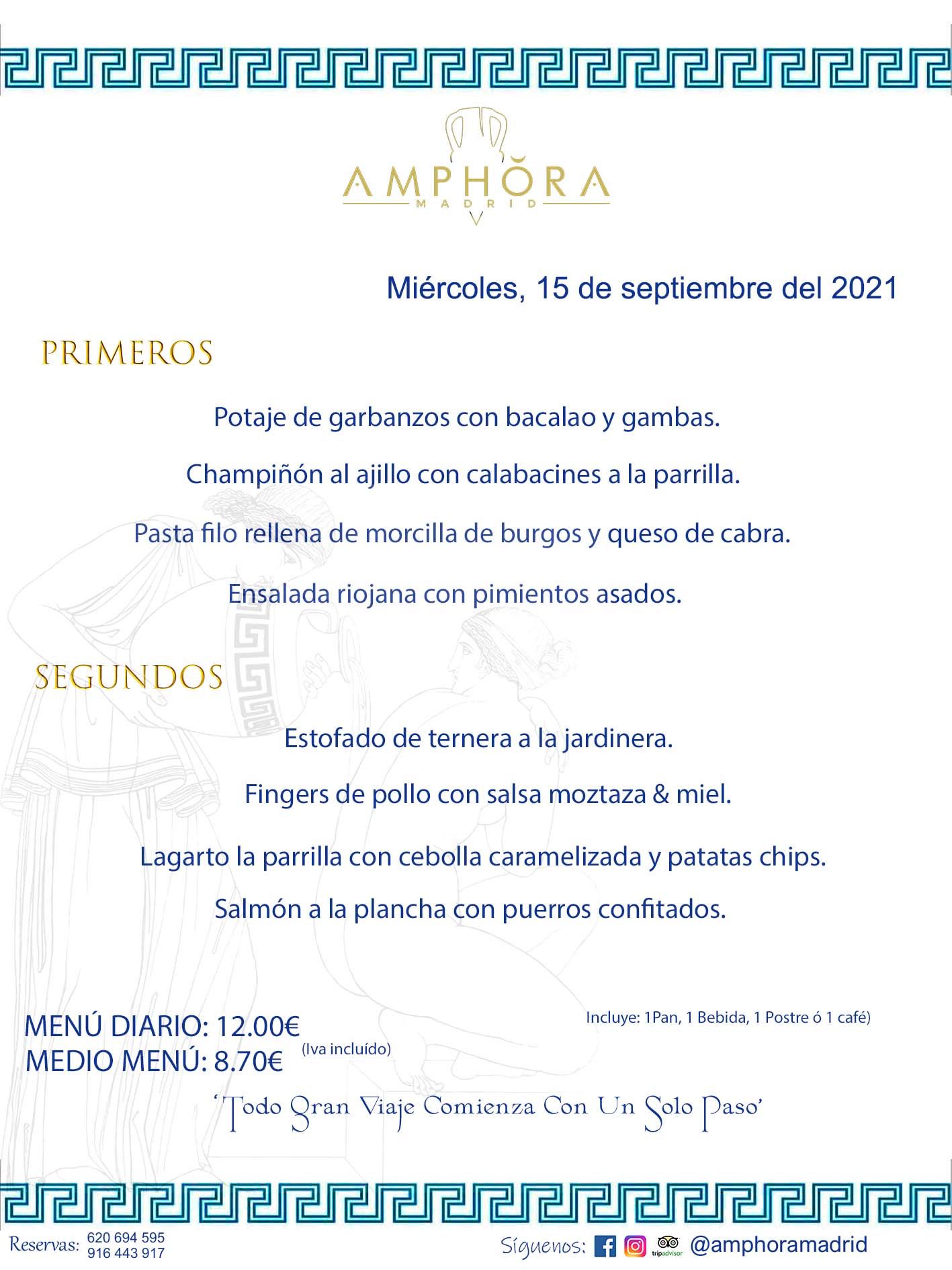 MENÚS DIARIOS MENÚS DEL DÍA MENU DEL DIA DEL MIÉRCOLES 15 DE SEPTIEMBRE ALCORCÓN RESTAURANTE AMPHORA TERRAZA ALCORCÓN MADRID Av. Leganés, 54 28923 · Alcorcón · Madrid · España 91 644 39 17 620 694 595 https://youtu.be/HeULHal1yEY (Vea aquí nuestras instalaciones) https://www.amphoramadrid.com RESTAURANTE AMPHORA TERRAZA ALCORCÓN. MENUS FIN DE SEMANA ALCORCÓN, MENÚS DIARIOS ECONÓMICOS EN ALCORCÓN, MEJORES RESTAURANTES EN ALCORCÓN, TERRAZAS ALCORCON, COMER Y CENAR EN TERRAZA EN ALCORCÓN, RESTAURANTES CON TERRAZA, MEJORES TERRAZAS ALCORCÓN, COMER EN ALCORCON, RESTAURANTES GOURMET ALCORCÓN, MENUS FIN DE SEMANA ECONOMICOS ALCORCON, COMER AL AIRE LIBRE, MENUS ECONOMICOS ALCORCON, UNO DE LOS MEJORES RESTAURANTES DE ALCORCÓN Y ZONA SUR DE MADRID EN CALIDAD PRECIO. RESTAURANTE AMPHORA TERRAZA, ES UN ESPACIO GOURMET DONDE PODRÁ DEGUSTAR DEL MEJOR PRODUCTO CON UNA ELABORACIÓN CUIDADA Y CREATIVA. ADEMÁS, PODRÁ DISFRUTAR DE TODO TIPO DE BEBIDAS PREMIUM PREPARADAS POR NUESTRO BARTENDER, VERMUTS DELICIOSOS Y CERVEZAS DE CALIDAD, YA SEA EN EN EL INTERIOR DE NUESTRO RESTAURANTE O EN NUESTRA MARAVILLOSA TERRAZA. SOMOS POSIBLEMENTE UNO DE LOS MEJORES RESTAURANTES DE LA ZONA SUR EN RELACIÓN CALIDAD, PRECIO Y DECORACIÓN. #AMPHORAMADRID #TERRAZASALCORCÓN #MENUDELDIA #COMERENTERRAZA #MADRID #ALCORCÓN #TERRAZA #MENÚSDELDÍAALCORCÓN #MENÚDELDÍARESTAURANTES #COMERENALCORCÓN #MEJORESRESTAURANTESALCORCÓN #MENÚSECONÓMICOS #RESTAURANTESRECOMENDABLES #RESTAURANTESGOURMET #MENÚSECONÓMICOSALCORCÓN #COMERALAIRELIBRE #COMIDASCENASTERRAZASALCORCON #MENÚSDIARIOSALCORCÓN #MENÚDELDÍAHOY #CENARENTERRAZA #TERRAZASCONENCANTO #RESTAURANTESCONTERRAZA #CENARENALCORCÓN #MEJORESRESTAURANTES #RESTAURANTESCOPASALCORCÓN #COPASPREMIUMALCORCÓN #VERMUTALCORCÓN #GASTROBARALCORCÓN #CARNEBUEYALCORCONPARRILLABRASA #MENUECONÓMICO #GASTROBAR #MEJORTERRAZADEALCORCÓN #MENÚSVIERNESALCORCÓN #MENÚSABADOALCORCÓN #MENÚSDOMINGOALCORCÓN #MENÚSLUNESALCORCÓN #MENÚSMARTESALCORCÓN #MENÚSMIÉRCOLESALCORCÓN #MENÚSJUEVESALCORCÓN MEJOR CARNE A LA PARRILLA ALCORCÓN TOMAHAWK CARNE BUEY AUTÉNTICO ALCORCÓN RESTAURANTES PREMIUN LUJO COMIDA CREATIVA ELABORADA RESTAURANTE AMPHORA TERRAZA EN ALCORCÓN (MADRID) GASTROBAR ALCORCÓN MENÚS ECONÓMICOS DIARIOS DEL DÍA MENUS FIN DE SEMANA DE CALIDAD MEJOR MENÚ FIN DE SEMANA ALCORCÓN COMER CENAR EN TERRAZA TERRAZAS ZONA SUR COMIDAS AIRE LIBRE MEJOR CARNE PARRILLA ALCORCÓN.