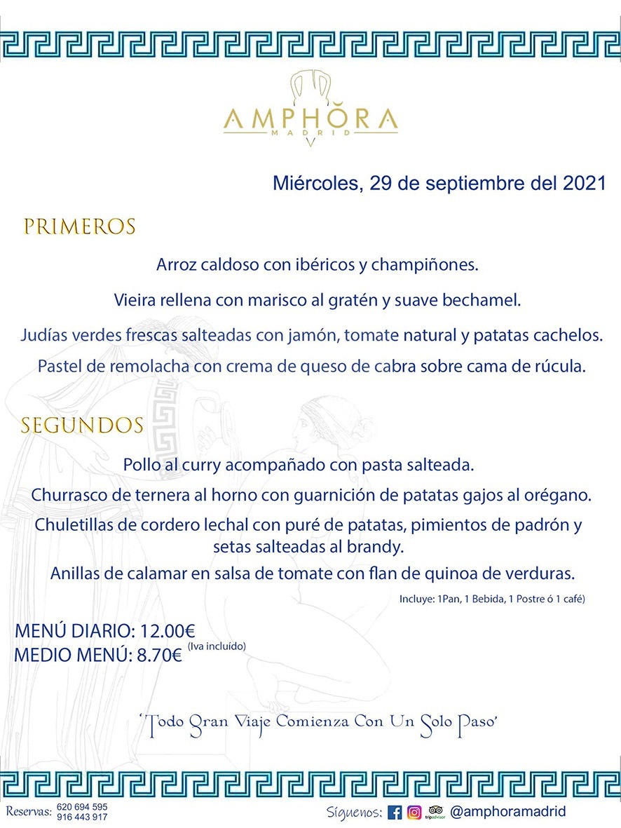 MENÚS DIARIOS MENÚS DEL DÍA MENU DEL DIA DEL MIÉRCOLES 29 DE SEPTIEMBRE ALCORCÓN RESTAURANTE AMPHORA TERRAZA ALCORCÓN MADRID Av. Leganés, 54 28923 · Alcorcón · Madrid · España 91 644 39 17 620 694 595 https://youtu.be/HeULHal1yEY (Vea aquí nuestras instalaciones) https://www.amphoramadrid.com RESTAURANTE AMPHORA TERRAZA ALCORCÓN. MENUS FIN DE SEMANA ALCORCÓN, MENÚS DIARIOS ECONÓMICOS EN ALCORCÓN, MEJORES RESTAURANTES EN ALCORCÓN, TERRAZAS ALCORCON, COMER Y CENAR EN TERRAZA EN ALCORCÓN, RESTAURANTES CON TERRAZA, MEJORES TERRAZAS ALCORCÓN, COMER EN ALCORCON, RESTAURANTES GOURMET ALCORCÓN, MENUS FIN DE SEMANA ECONOMICOS ALCORCON, COMER AL AIRE LIBRE, MENUS ECONOMICOS ALCORCON, UNO DE LOS MEJORES RESTAURANTES DE ALCORCÓN Y ZONA SUR DE MADRID EN CALIDAD PRECIO. RESTAURANTE AMPHORA TERRAZA, ES UN ESPACIO GOURMET DONDE PODRÁ DEGUSTAR DEL MEJOR PRODUCTO CON UNA ELABORACIÓN CUIDADA Y CREATIVA. ADEMÁS, PODRÁ DISFRUTAR DE TODO TIPO DE BEBIDAS PREMIUM PREPARADAS POR NUESTRO BARTENDER, VERMUTS DELICIOSOS Y CERVEZAS DE CALIDAD, YA SEA EN EN EL INTERIOR DE NUESTRO RESTAURANTE O EN NUESTRA MARAVILLOSA TERRAZA. SOMOS POSIBLEMENTE UNO DE LOS MEJORES RESTAURANTES DE LA ZONA SUR EN RELACIÓN CALIDAD, PRECIO Y DECORACIÓN. #AMPHORAMADRID #TERRAZASALCORCÓN #MENUDELDIA #COMERENTERRAZA #MADRID #ALCORCÓN #TERRAZA #MENÚSDELDÍAALCORCÓN #MENÚDELDÍARESTAURANTES #COMERENALCORCÓN #MEJORESRESTAURANTESALCORCÓN #MENÚSECONÓMICOS #RESTAURANTESRECOMENDABLES #RESTAURANTESGOURMET #MENÚSECONÓMICOSALCORCÓN #COMERALAIRELIBRE #COMIDASCENASTERRAZASALCORCON #MENÚSDIARIOSALCORCÓN #MENÚDELDÍAHOY #CENARENTERRAZA #TERRAZASCONENCANTO #RESTAURANTESCONTERRAZA #CENARENALCORCÓN #MEJORESRESTAURANTES #RESTAURANTESCOPASALCORCÓN #COPASPREMIUMALCORCÓN #VERMUTALCORCÓN #GASTROBARALCORCÓN #CARNEBUEYALCORCONPARRILLABRASA #MENUECONÓMICO #GASTROBAR #MEJORTERRAZADEALCORCÓN #MENÚSVIERNESALCORCÓN #MENÚSABADOALCORCÓN #MENÚSDOMINGOALCORCÓN #MENÚSLUNESALCORCÓN #MENÚSMARTESALCORCÓN #MENÚSMIÉRCOLESALCORCÓN #MENÚSJUEVESALCORCÓN MEJOR CARNE A LA PARRILLA ALCORCÓN TOMAHAWK CARNE BUEY AUTÉNTICO ALCORCÓN RESTAURANTES PREMIUN LUJO COMIDA CREATIVA ELABORADA RESTAURANTE AMPHORA TERRAZA EN ALCORCÓN (MADRID) GASTROBAR ALCORCÓN MENÚS ECONÓMICOS DIARIOS DEL DÍA MENUS FIN DE SEMANA DE CALIDAD MEJOR MENÚ FIN DE SEMANA ALCORCÓN COMER CENAR EN TERRAZA TERRAZAS ZONA SUR COMIDAS AIRE LIBRE MEJOR CARNE PARRILLA ALCORCÓN.