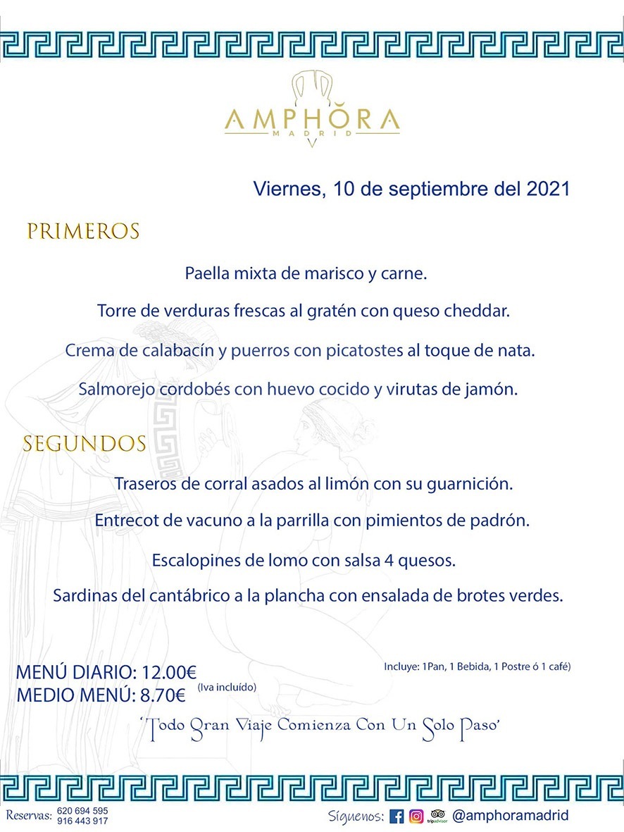 MENÚS DIARIOS MENÚS DEL DÍA MENU DEL DIA DEL VIERNES 10 DE SEPTIEMBRE ALCORCÓN RESTAURANTE AMPHORA TERRAZA ALCORCÓN MADRID Av. Leganés, 54 28923 · Alcorcón · Madrid · España 91 644 39 17 620 694 595 https://youtu.be/HeULHal1yEY (Vea aquí nuestras instalaciones) https://www.amphoramadrid.com RESTAURANTE AMPHORA TERRAZA ALCORCÓN. MENUS FIN DE SEMANA ALCORCÓN, MENÚS DIARIOS ECONÓMICOS EN ALCORCÓN, MEJORES RESTAURANTES EN ALCORCÓN, TERRAZAS ALCORCON, COMER Y CENAR EN TERRAZA EN ALCORCÓN, RESTAURANTES CON TERRAZA, MEJORES TERRAZAS ALCORCÓN, COMER EN ALCORCON, RESTAURANTES GOURMET ALCORCÓN, MENUS FIN DE SEMANA ECONOMICOS ALCORCON, COMER AL AIRE LIBRE, MENUS ECONOMICOS ALCORCON, UNO DE LOS MEJORES RESTAURANTES DE ALCORCÓN Y ZONA SUR DE MADRID EN CALIDAD PRECIO. RESTAURANTE AMPHORA TERRAZA, ES UN ESPACIO GOURMET DONDE PODRÁ DEGUSTAR DEL MEJOR PRODUCTO CON UNA ELABORACIÓN CUIDADA Y CREATIVA. ADEMÁS, PODRÁ DISFRUTAR DE TODO TIPO DE BEBIDAS PREMIUM PREPARADAS POR NUESTRO BARTENDER, VERMUTS DELICIOSOS Y CERVEZAS DE CALIDAD, YA SEA EN EN EL INTERIOR DE NUESTRO RESTAURANTE O EN NUESTRA MARAVILLOSA TERRAZA. SOMOS POSIBLEMENTE UNO DE LOS MEJORES RESTAURANTES DE LA ZONA SUR EN RELACIÓN CALIDAD, PRECIO Y DECORACIÓN. #AMPHORAMADRID #TERRAZASALCORCÓN #MENUDELDIA #COMERENTERRAZA #MADRID #ALCORCÓN #TERRAZA #MENÚSDELDÍAALCORCÓN #MENÚDELDÍARESTAURANTES #COMERENALCORCÓN #MEJORESRESTAURANTESALCORCÓN #MENÚSECONÓMICOS #RESTAURANTESRECOMENDABLES #RESTAURANTESGOURMET #MENÚSECONÓMICOSALCORCÓN #COMERALAIRELIBRE #COMIDASCENASTERRAZASALCORCON #MENÚSDIARIOSALCORCÓN #MENÚDELDÍAHOY #CENARENTERRAZA #TERRAZASCONENCANTO #RESTAURANTESCONTERRAZA #CENARENALCORCÓN #MEJORESRESTAURANTES #RESTAURANTESCOPASALCORCÓN #COPASPREMIUMALCORCÓN #VERMUTALCORCÓN #GASTROBARALCORCÓN #CARNEBUEYALCORCONPARRILLABRASA #MENUECONÓMICO #GASTROBAR #MEJORTERRAZADEALCORCÓN #MENÚSVIERNESALCORCÓN #MENÚSABADOALCORCÓN #MENÚSDOMINGOALCORCÓN #MENÚSLUNESALCORCÓN #MENÚSMARTESALCORCÓN #MENÚSMIÉRCOLESALCORCÓN #MENÚSJUEVESALCORCÓN MEJOR CARNE A LA PARRILLA ALCORCÓN TOMAHAWK CARNE BUEY AUTÉNTICO ALCORCÓN RESTAURANTES PREMIUN LUJO COMIDA CREATIVA ELABORADA RESTAURANTE AMPHORA TERRAZA EN ALCORCÓN (MADRID) GASTROBAR ALCORCÓN MENÚS ECONÓMICOS DIARIOS DEL DÍA MENUS FIN DE SEMANA DE CALIDAD MEJOR MENÚ FIN DE SEMANA ALCORCÓN COMER CENAR EN TERRAZA TERRAZAS ZONA SUR COMIDAS AIRE LIBRE MEJOR CARNE PARRILLA ALCORCÓN.