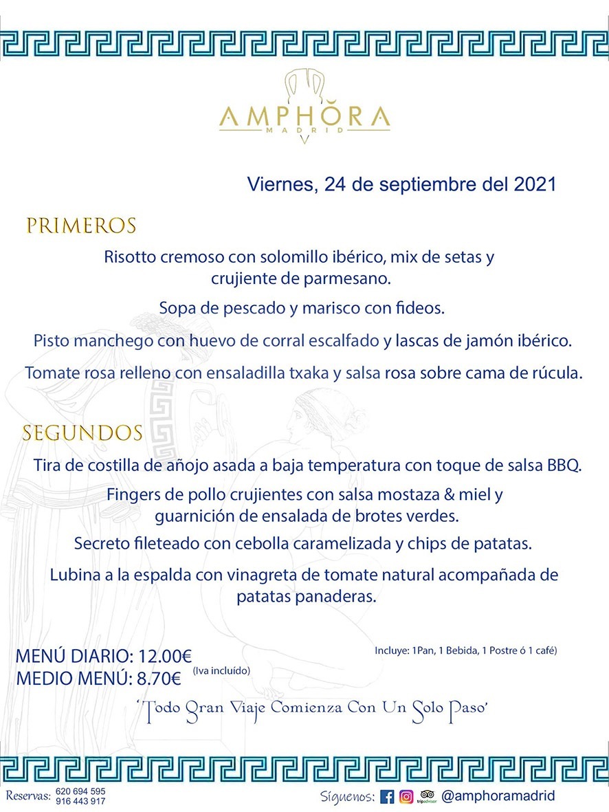 MENÚS DIARIOS MENÚS DEL DÍA MENU DEL DIA DEL VIERNES 24 DE SEPTIEMBRE ALCORCÓN RESTAURANTE AMPHORA TERRAZA ALCORCÓN MADRID Av. Leganés, 54 28923 · Alcorcón · Madrid · España 91 644 39 17 620 694 595 https://youtu.be/HeULHal1yEY (Vea aquí nuestras instalaciones) https://www.amphoramadrid.com RESTAURANTE AMPHORA TERRAZA ALCORCÓN. MENUS FIN DE SEMANA ALCORCÓN, MENÚS DIARIOS ECONÓMICOS EN ALCORCÓN, MEJORES RESTAURANTES EN ALCORCÓN, TERRAZAS ALCORCON, COMER Y CENAR EN TERRAZA EN ALCORCÓN, RESTAURANTES CON TERRAZA, MEJORES TERRAZAS ALCORCÓN, COMER EN ALCORCON, RESTAURANTES GOURMET ALCORCÓN, MENUS FIN DE SEMANA ECONOMICOS ALCORCON, COMER AL AIRE LIBRE, MENUS ECONOMICOS ALCORCON, UNO DE LOS MEJORES RESTAURANTES DE ALCORCÓN Y ZONA SUR DE MADRID EN CALIDAD PRECIO. RESTAURANTE AMPHORA TERRAZA, ES UN ESPACIO GOURMET DONDE PODRÁ DEGUSTAR DEL MEJOR PRODUCTO CON UNA ELABORACIÓN CUIDADA Y CREATIVA. ADEMÁS, PODRÁ DISFRUTAR DE TODO TIPO DE BEBIDAS PREMIUM PREPARADAS POR NUESTRO BARTENDER, VERMUTS DELICIOSOS Y CERVEZAS DE CALIDAD, YA SEA EN EN EL INTERIOR DE NUESTRO RESTAURANTE O EN NUESTRA MARAVILLOSA TERRAZA. SOMOS POSIBLEMENTE UNO DE LOS MEJORES RESTAURANTES DE LA ZONA SUR EN RELACIÓN CALIDAD, PRECIO Y DECORACIÓN. #AMPHORAMADRID #TERRAZASALCORCÓN #MENUDELDIA #COMERENTERRAZA #MADRID #ALCORCÓN #TERRAZA #MENÚSDELDÍAALCORCÓN #MENÚDELDÍARESTAURANTES #COMERENALCORCÓN #MEJORESRESTAURANTESALCORCÓN #MENÚSECONÓMICOS #RESTAURANTESRECOMENDABLES #RESTAURANTESGOURMET #MENÚSECONÓMICOSALCORCÓN #COMERALAIRELIBRE #COMIDASCENASTERRAZASALCORCON #MENÚSDIARIOSALCORCÓN #MENÚDELDÍAHOY #CENARENTERRAZA #TERRAZASCONENCANTO #RESTAURANTESCONTERRAZA #CENARENALCORCÓN #MEJORESRESTAURANTES #RESTAURANTESCOPASALCORCÓN #COPASPREMIUMALCORCÓN #VERMUTALCORCÓN #GASTROBARALCORCÓN #CARNEBUEYALCORCONPARRILLABRASA #MENUECONÓMICO #GASTROBAR #MEJORTERRAZADEALCORCÓN #MENÚSVIERNESALCORCÓN #MENÚSABADOALCORCÓN #MENÚSDOMINGOALCORCÓN #MENÚSLUNESALCORCÓN #MENÚSMARTESALCORCÓN #MENÚSMIÉRCOLESALCORCÓN #MENÚSJUEVESALCORCÓN MEJOR CARNE A LA PARRILLA ALCORCÓN TOMAHAWK CARNE BUEY AUTÉNTICO ALCORCÓN RESTAURANTES PREMIUN LUJO COMIDA CREATIVA ELABORADA RESTAURANTE AMPHORA TERRAZA EN ALCORCÓN (MADRID) GASTROBAR ALCORCÓN MENÚS ECONÓMICOS DIARIOS DEL DÍA MENUS FIN DE SEMANA DE CALIDAD MEJOR MENÚ FIN DE SEMANA ALCORCÓN COMER CENAR EN TERRAZA TERRAZAS ZONA SUR COMIDAS AIRE LIBRE MEJOR CARNE PARRILLA ALCORCÓN.