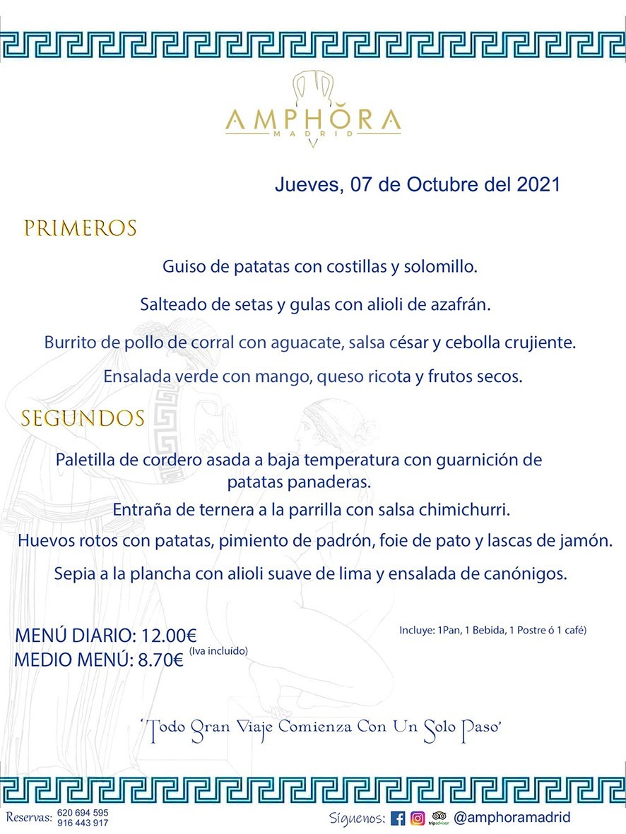 MENÚS DIARIOS MENÚS DEL DÍA MENU DEL DIA DEL JUEVES 7 DE OCTUBRE ALCORCÓN RESTAURANTE AMPHORA TERRAZA ALCORCÓN MADRID Av. Leganés, 54 28923 · Alcorcón · Madrid · España 91 644 39 17 620 694 595 https://youtu.be/HeULHal1yEY (Vea aquí nuestras instalaciones) https://www.amphoramadrid.com RESTAURANTE AMPHORA TERRAZA ALCORCÓN. MENUS FIN DE SEMANA ALCORCÓN, MENÚS DIARIOS ECONÓMICOS EN ALCORCÓN, MEJORES RESTAURANTES EN ALCORCÓN, TERRAZAS ALCORCON, COMER Y CENAR EN TERRAZA EN ALCORCÓN, RESTAURANTES CON TERRAZA, MEJORES TERRAZAS ALCORCÓN, COMER EN ALCORCON, RESTAURANTES GOURMET ALCORCÓN, MENUS FIN DE SEMANA ECONOMICOS ALCORCON, COMER AL AIRE LIBRE, MENUS ECONOMICOS ALCORCON, UNO DE LOS MEJORES RESTAURANTES DE ALCORCÓN Y ZONA SUR DE MADRID EN CALIDAD PRECIO. RESTAURANTE AMPHORA TERRAZA, ES UN ESPACIO GOURMET DONDE PODRÁ DEGUSTAR DEL MEJOR PRODUCTO CON UNA ELABORACIÓN CUIDADA Y CREATIVA. ADEMÁS, PODRÁ DISFRUTAR DE TODO TIPO DE BEBIDAS PREMIUM PREPARADAS POR NUESTRO BARTENDER, VERMUTS DELICIOSOS Y CERVEZAS DE CALIDAD, YA SEA EN EN EL INTERIOR DE NUESTRO RESTAURANTE O EN NUESTRA MARAVILLOSA TERRAZA. SOMOS POSIBLEMENTE UNO DE LOS MEJORES RESTAURANTES DE LA ZONA SUR EN RELACIÓN CALIDAD, PRECIO Y DECORACIÓN. #AMPHORAMADRID #TERRAZASALCORCÓN #MENUDELDIA #COMERENTERRAZA #MADRID #ALCORCÓN #TERRAZA #MENÚSDELDÍAALCORCÓN #MENÚDELDÍARESTAURANTES #COMERENALCORCÓN #MEJORESRESTAURANTESALCORCÓN #MENÚSECONÓMICOS #RESTAURANTESRECOMENDABLES #RESTAURANTESGOURMET #MENÚSECONÓMICOSALCORCÓN #COMERALAIRELIBRE #COMIDASCENASTERRAZASALCORCON #MENÚSDIARIOSALCORCÓN #MENÚDELDÍAHOY #CENARENTERRAZA #TERRAZASCONENCANTO #RESTAURANTESCONTERRAZA #CENARENALCORCÓN #MEJORESRESTAURANTES #RESTAURANTESCOPASALCORCÓN #COPASPREMIUMALCORCÓN #VERMUTALCORCÓN #GASTROBARALCORCÓN #CARNEBUEYALCORCONPARRILLABRASA #MENUECONÓMICO #GASTROBAR #MEJORTERRAZADEALCORCÓN #MENÚSVIERNESALCORCÓN #MENÚSABADOALCORCÓN #MENÚSDOMINGOALCORCÓN #MENÚSLUNESALCORCÓN #MENÚSMARTESALCORCÓN #MENÚSMIÉRCOLESALCORCÓN #MENÚSJUEVESALCORCÓN MEJOR CARNE A LA PARRILLA ALCORCÓN TOMAHAWK CARNE BUEY AUTÉNTICO ALCORCÓN RESTAURANTES PREMIUN LUJO COMIDA CREATIVA ELABORADA RESTAURANTE AMPHORA TERRAZA EN ALCORCÓN (MADRID) GASTROBAR ALCORCÓN MENÚS ECONÓMICOS DIARIOS DEL DÍA MENUS FIN DE SEMANA DE CALIDAD MEJOR MENÚ FIN DE SEMANA ALCORCÓN COMER CENAR EN TERRAZA TERRAZAS ZONA SUR COMIDAS AIRE LIBRE MEJOR CARNE PARRILLA ALCORCÓN.