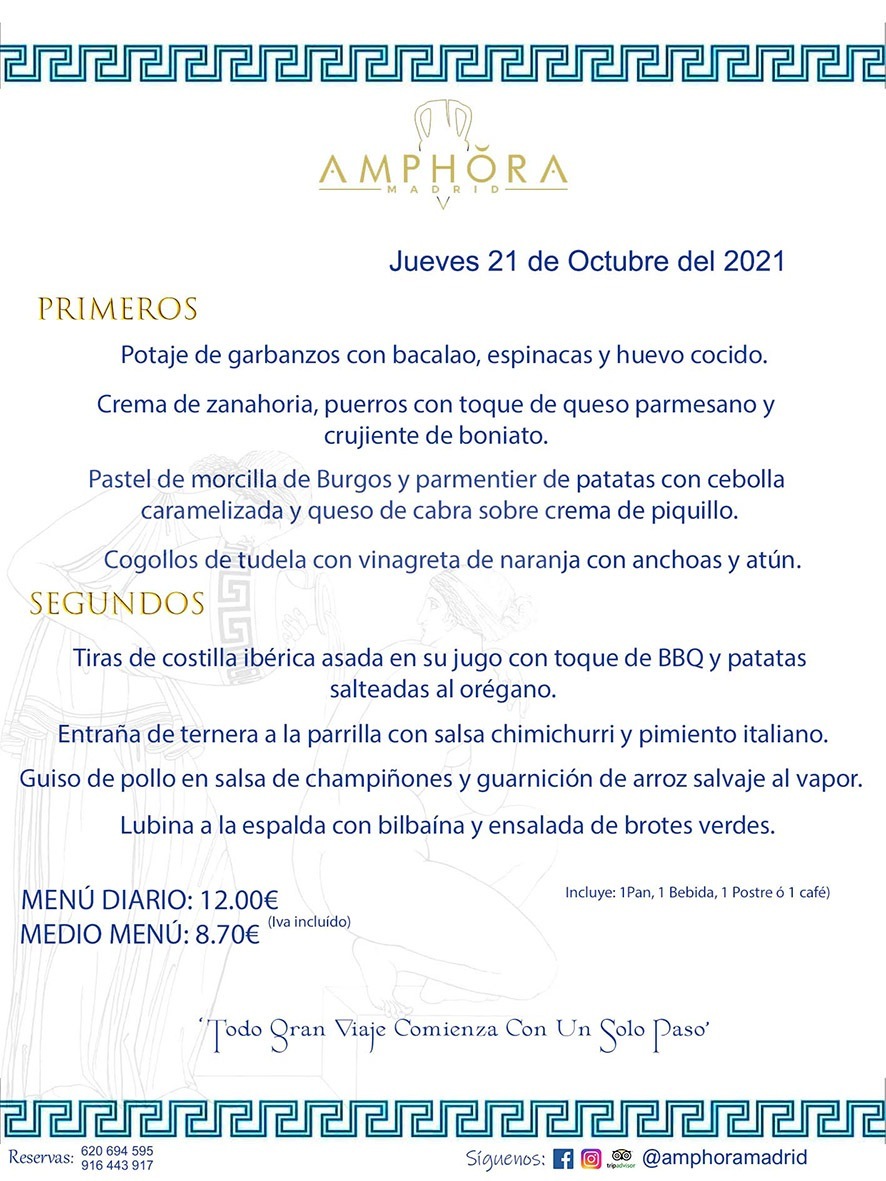 MENÚS DIARIOS MENÚS DEL DÍA MENU DEL DIA DEL JUEVES 21 DE OCTUBRE ALCORCÓN RESTAURANTE AMPHORA TERRAZA ALCORCÓN MADRID Av. Leganés, 54 28923 · Alcorcón · Madrid · España 91 644 39 17 620 694 595 https://youtu.be/HeULHal1yEY (Vea aquí nuestras instalaciones) https://www.amphoramadrid.com RESTAURANTE AMPHORA TERRAZA ALCORCÓN. MENUS FIN DE SEMANA ALCORCÓN, MENÚS DIARIOS ECONÓMICOS EN ALCORCÓN, MEJORES RESTAURANTES EN ALCORCÓN, TERRAZAS ALCORCON, COMER Y CENAR EN TERRAZA EN ALCORCÓN, RESTAURANTES CON TERRAZA, MEJORES TERRAZAS ALCORCÓN, COMER EN ALCORCON, RESTAURANTES GOURMET ALCORCÓN, MENUS FIN DE SEMANA ECONOMICOS ALCORCON, COMER AL AIRE LIBRE, MENUS ECONOMICOS ALCORCON, UNO DE LOS MEJORES RESTAURANTES DE ALCORCÓN Y ZONA SUR DE MADRID EN CALIDAD PRECIO. RESTAURANTE AMPHORA TERRAZA, ES UN ESPACIO GOURMET DONDE PODRÁ DEGUSTAR DEL MEJOR PRODUCTO CON UNA ELABORACIÓN CUIDADA Y CREATIVA. ADEMÁS, PODRÁ DISFRUTAR DE TODO TIPO DE BEBIDAS PREMIUM PREPARADAS POR NUESTRO BARTENDER, VERMUTS DELICIOSOS Y CERVEZAS DE CALIDAD, YA SEA EN EN EL INTERIOR DE NUESTRO RESTAURANTE O EN NUESTRA MARAVILLOSA TERRAZA. SOMOS POSIBLEMENTE UNO DE LOS MEJORES RESTAURANTES DE LA ZONA SUR EN RELACIÓN CALIDAD, PRECIO Y DECORACIÓN. #AMPHORAMADRID #TERRAZASALCORCÓN #MENUDELDIA #COMERENTERRAZA #MADRID #ALCORCÓN #TERRAZA #MENÚSDELDÍAALCORCÓN #MENÚDELDÍARESTAURANTES #COMERENALCORCÓN #MEJORESRESTAURANTESALCORCÓN #MENÚSECONÓMICOS #RESTAURANTESRECOMENDABLES #RESTAURANTESGOURMET #MENÚSECONÓMICOSALCORCÓN #COMERALAIRELIBRE #COMIDASCENASTERRAZASALCORCON #MENÚSDIARIOSALCORCÓN #MENÚDELDÍAHOY #CENARENTERRAZA #TERRAZASCONENCANTO #RESTAURANTESCONTERRAZA #CENARENALCORCÓN #MEJORESRESTAURANTES #RESTAURANTESCOPASALCORCÓN #COPASPREMIUMALCORCÓN #VERMUTALCORCÓN #GASTROBARALCORCÓN #CARNEBUEYALCORCONPARRILLABRASA #MENUECONÓMICO #GASTROBAR #MEJORTERRAZADEALCORCÓN #MENÚSVIERNESALCORCÓN #MENÚSABADOALCORCÓN #MENÚSDOMINGOALCORCÓN #MENÚSLUNESALCORCÓN #MENÚSMARTESALCORCÓN #MENÚSMIÉRCOLESALCORCÓN #MENÚSJUEVESALCORCÓN MEJOR CARNE A LA PARRILLA ALCORCÓN TOMAHAWK CARNE BUEY AUTÉNTICO ALCORCÓN RESTAURANTES PREMIUN LUJO COMIDA CREATIVA ELABORADA RESTAURANTE AMPHORA TERRAZA EN ALCORCÓN (MADRID) GASTROBAR ALCORCÓN MENÚS ECONÓMICOS DIARIOS DEL DÍA MENUS FIN DE SEMANA DE CALIDAD MEJOR MENÚ FIN DE SEMANA ALCORCÓN COMER CENAR EN TERRAZA TERRAZAS ZONA SUR COMIDAS AIRE LIBRE MEJOR CARNE PARRILLA ALCORCÓN.