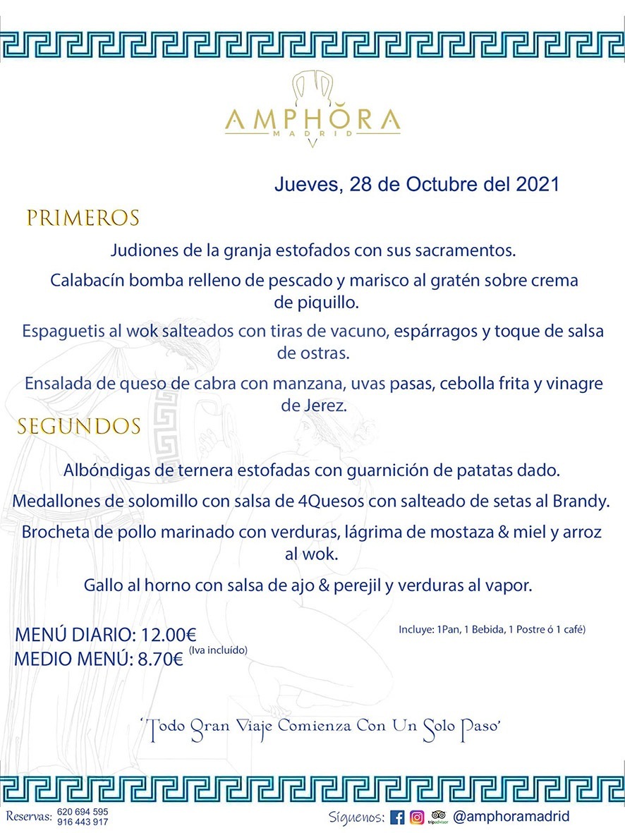 MENÚS DIARIOS MENÚS DEL DÍA MENU DEL DIA DEL JUEVES 28 DE OCTUBRE ALCORCÓN RESTAURANTE AMPHORA TERRAZA ALCORCÓN MADRID Av. Leganés, 54 28923 · Alcorcón · Madrid · España 91 644 39 17 620 694 595 https://youtu.be/HeULHal1yEY (Vea aquí nuestras instalaciones) https://www.amphoramadrid.com RESTAURANTE AMPHORA TERRAZA ALCORCÓN. MENUS FIN DE SEMANA ALCORCÓN, MENÚS DIARIOS ECONÓMICOS EN ALCORCÓN, MEJORES RESTAURANTES EN ALCORCÓN, TERRAZAS ALCORCON, COMER Y CENAR EN TERRAZA EN ALCORCÓN, RESTAURANTES CON TERRAZA, MEJORES TERRAZAS ALCORCÓN, COMER EN ALCORCON, RESTAURANTES GOURMET ALCORCÓN, MENUS FIN DE SEMANA ECONOMICOS ALCORCON, COMER AL AIRE LIBRE, MENUS ECONOMICOS ALCORCON, UNO DE LOS MEJORES RESTAURANTES DE ALCORCÓN Y ZONA SUR DE MADRID EN CALIDAD PRECIO. RESTAURANTE AMPHORA TERRAZA, ES UN ESPACIO GOURMET DONDE PODRÁ DEGUSTAR DEL MEJOR PRODUCTO CON UNA ELABORACIÓN CUIDADA Y CREATIVA. ADEMÁS, PODRÁ DISFRUTAR DE TODO TIPO DE BEBIDAS PREMIUM PREPARADAS POR NUESTRO BARTENDER, VERMUTS DELICIOSOS Y CERVEZAS DE CALIDAD, YA SEA EN EN EL INTERIOR DE NUESTRO RESTAURANTE O EN NUESTRA MARAVILLOSA TERRAZA. SOMOS POSIBLEMENTE UNO DE LOS MEJORES RESTAURANTES DE LA ZONA SUR EN RELACIÓN CALIDAD, PRECIO Y DECORACIÓN. #AMPHORAMADRID #TERRAZASALCORCÓN #MENUDELDIA #COMERENTERRAZA #MADRID #ALCORCÓN #TERRAZA #MENÚSDELDÍAALCORCÓN #MENÚDELDÍARESTAURANTES #COMERENALCORCÓN #MEJORESRESTAURANTESALCORCÓN #MENÚSECONÓMICOS #RESTAURANTESRECOMENDABLES #RESTAURANTESGOURMET #MENÚSECONÓMICOSALCORCÓN #COMERALAIRELIBRE #COMIDASCENASTERRAZASALCORCON #MENÚSDIARIOSALCORCÓN #MENÚDELDÍAHOY #CENARENTERRAZA #TERRAZASCONENCANTO #RESTAURANTESCONTERRAZA #CENARENALCORCÓN #MEJORESRESTAURANTES #RESTAURANTESCOPASALCORCÓN #COPASPREMIUMALCORCÓN #VERMUTALCORCÓN #GASTROBARALCORCÓN #CARNEBUEYALCORCONPARRILLABRASA #MENUECONÓMICO #GASTROBAR #MEJORTERRAZADEALCORCÓN #MENÚSVIERNESALCORCÓN #MENÚSABADOALCORCÓN #MENÚSDOMINGOALCORCÓN #MENÚSLUNESALCORCÓN #MENÚSMARTESALCORCÓN #MENÚSMIÉRCOLESALCORCÓN #MENÚSJUEVESALCORCÓN MEJOR CARNE A LA PARRILLA ALCORCÓN TOMAHAWK CARNE BUEY AUTÉNTICO ALCORCÓN RESTAURANTES PREMIUN LUJO COMIDA CREATIVA ELABORADA RESTAURANTE AMPHORA TERRAZA EN ALCORCÓN (MADRID) GASTROBAR ALCORCÓN MENÚS ECONÓMICOS DIARIOS DEL DÍA MENUS FIN DE SEMANA DE CALIDAD MEJOR MENÚ FIN DE SEMANA ALCORCÓN COMER CENAR EN TERRAZA TERRAZAS ZONA SUR COMIDAS AIRE LIBRE MEJOR CARNE PARRILLA ALCORCÓN.